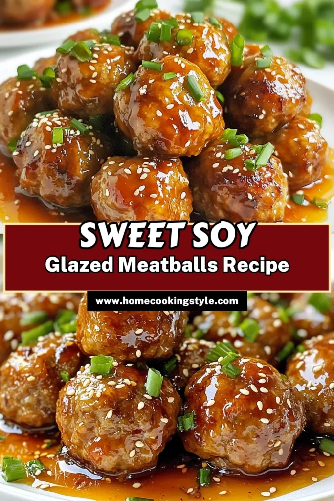 Savor the deliciousness of sweet soy glazed meatballs in this easy honey soy meatball recipe! Perfect as a crowd-pleasing appetizer or main dish, these Asian-inspired meatballs are quick to make and bursting with flavor. With simple ingredients and a delightful sesame soy glaze, your family will love this dish. Ready to impress? Save this easy glazed meatball recipe for your next meal! #SweetSoyGlazedMeatballs #EasyGlazedMeatballs #HoneySoyMeatballRecipe #AsianInspiredMeatballs