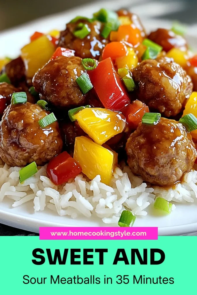 Indulge in these delicious Sweet and Sour Meatballs! This Pineapple Meatball Recipe features tender Ground Beef Meatballs simmered in a Quick Sweet and Sour Sauce that’s sure to impress. Perfect for an Easy Meatball Dinner, it's not only quick to prepare but also packed with flavor. Try this recipe today for a family favorite they'll love! Save this for your next meal idea! #SweetAndSourMeatballs #EasyDinner #GroundBeefRecipes #DinnerIdeas