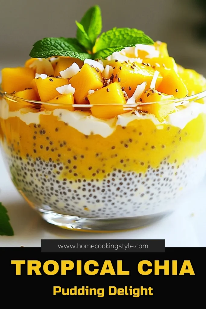 Indulge in this delightful Mango Coconut Chia Pudding! This Vegan Chia Pudding Recipe is not only easy to make but also a Healthy Dessert with Chia Seeds that satisfies your sweet tooth. Made with creamy coconut milk, fresh mango, and just a hint of maple syrup, it's the perfect Easy Chia Pudding with Mango. Enhance your dessert game with this Coconut Milk Pudding Recipe. Try it today and save for later! #MangoChiaPudding #VeganDessert #HealthySnacks #ChiaSeeds