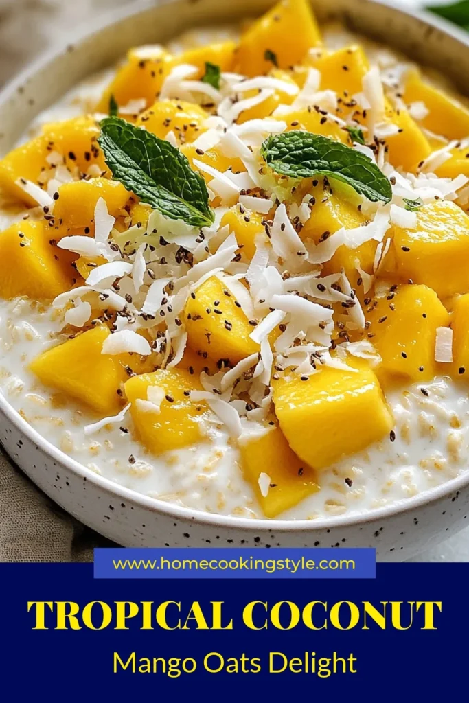 Discover the deliciousness of Coconut Mango Overnight Oats, the perfect vegan breakfast idea that combines tropical flavors with a healthy overnight oats recipe. This easy overnight oats dish is made with rolled oats, creamy coconut milk, and sweet mango, making it a nutritious way to start your day. Enjoy a burst of flavor every morning! Save this tropical oatmeal recipe for your meal prep ideas today! #CoconutMango #HealthyBreakfast #VeganRecipes #OvernightOats
