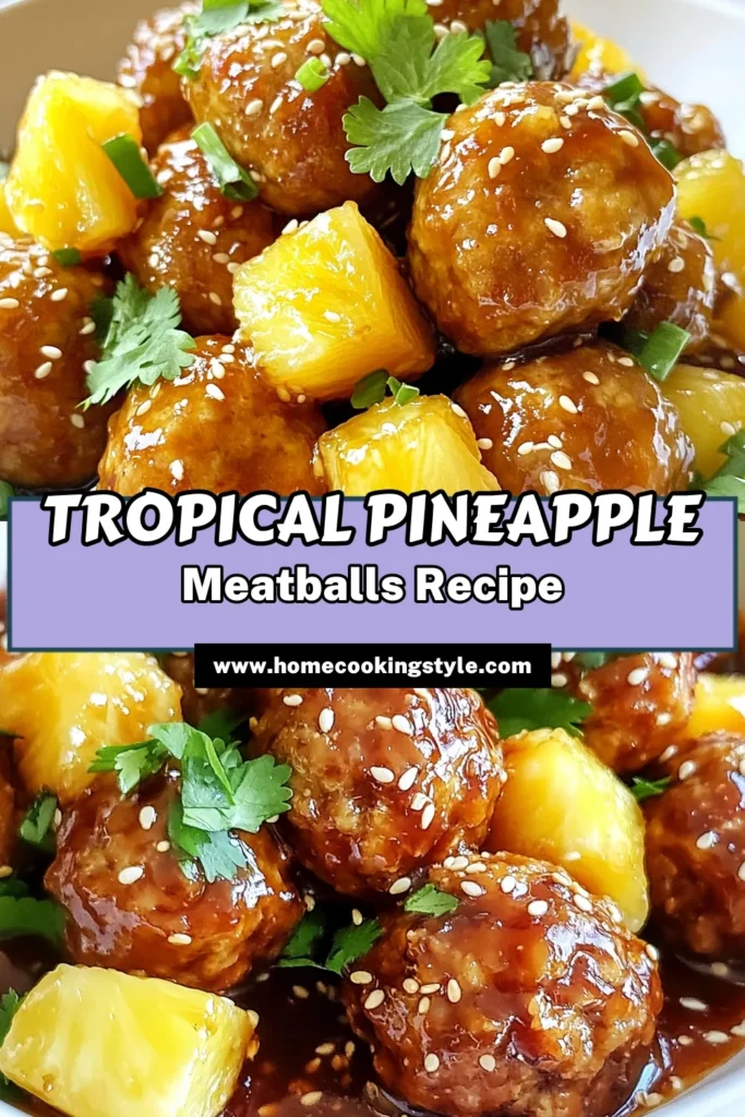 Indulge in the deliciousness of Tropical Teriyaki Meatballs with this easy pineapple meatball recipe! Made with ground chicken, these healthy meatball dishes are perfect for any meal. Enjoy savory flavors combined with sweet pineapple in a quick and simple recipe. Try these flavorful meatballs today and impress your guests! Save this post for your next dinner inspiration! #TropicalTeriyakiMeatballs #PineappleMeatballRecipe #EasyTeriyakiRecipes #GroundChickenMeatballs