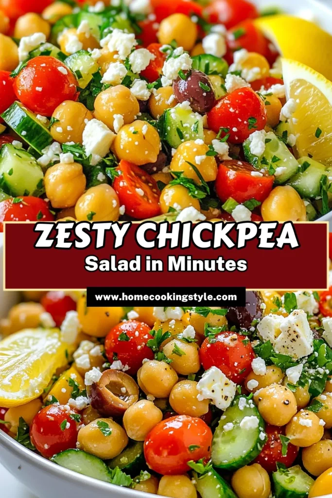 Discover the refreshing flavors of a Zesty Greek Chickpea Salad, perfect for a healthy meal or side dish! This quick salad recipe features protein-packed chickpeas, vibrant cherry tomatoes, crisp cucumber, and tangy feta, all tossed in a delicious Mediterranean dressing. Ideal for meal prep or gatherings, this Greek chickpea salad will impress your family and friends. Try this easy and nutritious dish today! #HealthyChickpeaRecipes #MediterraneanSaladRecipes #ZestySaladWithFeta #QuickSaladRecipes