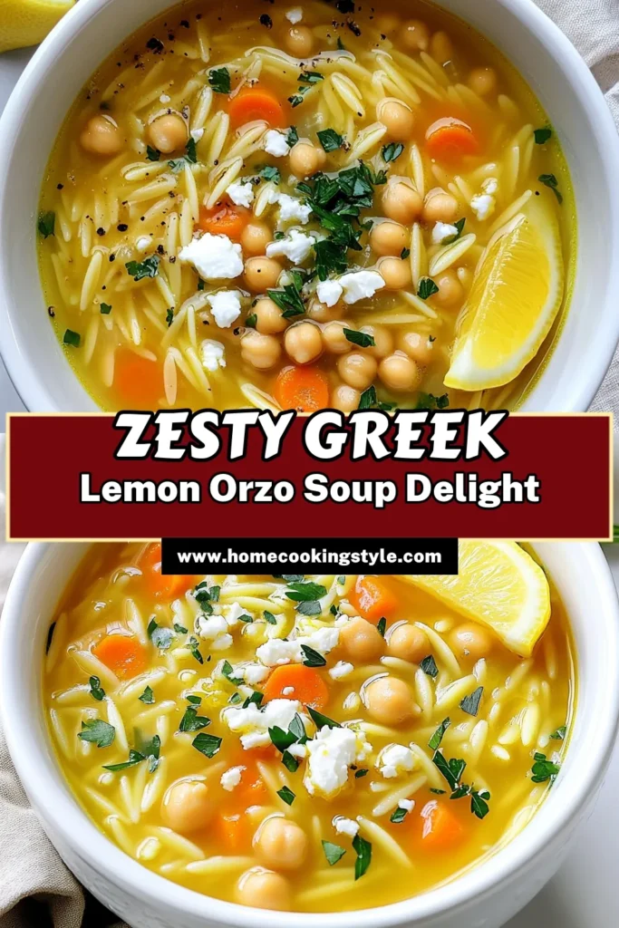 Indulge in a delicious and refreshing Greek Lemon Orzo Soup that combines vibrant flavors and wholesome ingredients! This easy recipe features orzo pasta, chickpeas, and a zesty lemon twist, perfect for any meal. Ready in just 30 minutes, it’s a comfort food that everyone will love. Click through for step-by-step instructions and tips to make your soup shine! #GreekLemonOrzoSoup #HealthyRecipes #SoupLovers #QuickMeals