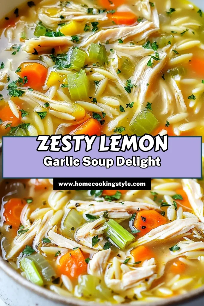Discover the perfect comfort food with this easy homemade chicken soup recipe that features Lemon Garlic Chicken Orzo Soup. Bursting with flavor, this zesty chicken orzo soup is loaded with tender chicken, orzo pasta, and vibrant veggies. Perfect for a healthy lemon chicken soup option, it's quick to make and packed with nutrients. Save this delicious orzo chicken soup recipe for your next cozy meal! #ChickenSoup #OrzoSoup #HealthyRecipes #EasyDinnerIdeas