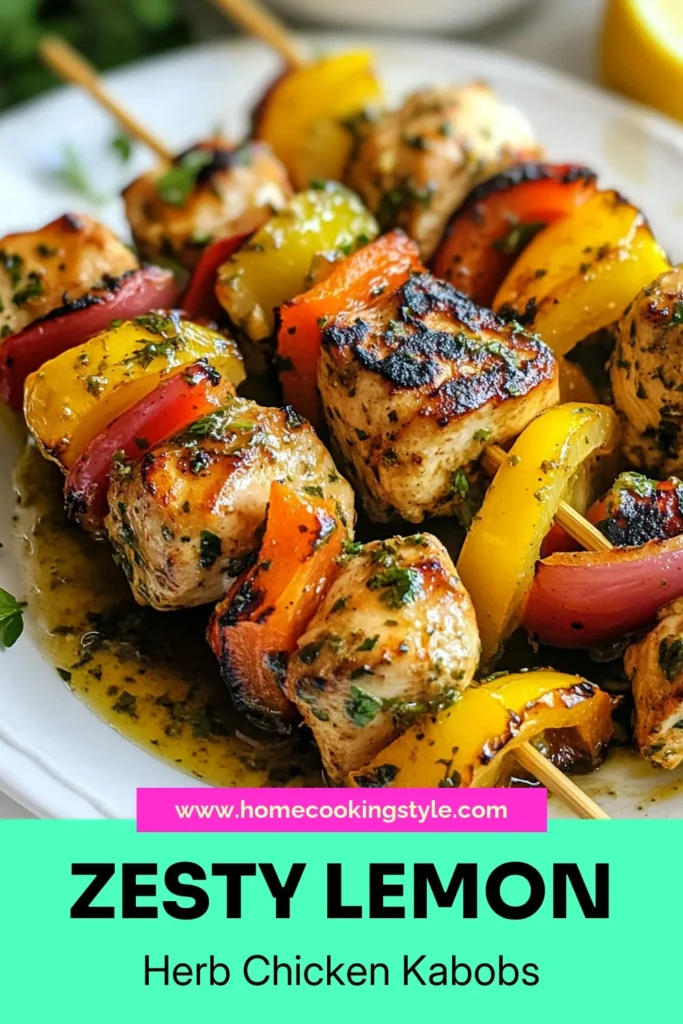 Looking for a mouthwatering summer grilling recipe? Try these Lemon Herb Chicken Kabobs! This grilled chicken skewers recipe features juicy chicken marinated in an easy kabob marinade with fresh lemon juice and herbs. Perfect for healthy chicken kabobs, these flavorful skewers are a hit at any barbecue. Don't miss out on making these delicious kabobs; save this recipe for your next summer cookout! #GrilledChicken #HealthyRecipes #KabobRecipe #SummerGrilling