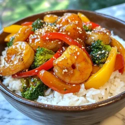 - 1 pound large shrimp, peeled and deveined - 1 cup bell peppers (red and yellow), sliced - 1 cup broccoli florets The main ingredients form the base of this honey garlic shrimp stir fry. The large shrimp provide protein and a sweet flavor. The bell peppers add color and crunch. Broccoli brings nutrients and a nice texture to the dish. - Honey - Soy sauce - Sesame oil - Minced garlic - Fresh ginger These sauces and seasonings create the honey garlic flavor. Honey adds sweetness, while soy sauce gives a salty kick. Sesame oil adds richness. Minced garlic and ginger bring aroma and depth to the taste. - Vegetable oil - Cornstarch mixed with water - Sesame seeds - Cooked jasmine rice for serving Vegetable oil helps cook everything evenly. The cornstarch thickens the sauce, making it stick to the shrimp and veggies. Sesame seeds are a tasty garnish. Serving the stir fry over jasmine rice makes it a complete meal. {{ingredient_image_1}} To start, whisk together honey, soy sauce, and sesame oil in a small bowl. This simple sauce adds great flavor to the dish. Set it aside for later use. Next, heat vegetable oil in a large skillet or wok over medium-high heat. Add minced garlic and ginger. Sauté them for about 30 seconds until they become fragrant. Be careful not to let them burn. Now, toss in the shrimp. Cook them for 2-3 minutes, stirring until they turn pink. This shows they are almost done. Now it’s time to add color and crunch. Stir-fry sliced bell peppers and broccoli florets for 3-4 minutes. The veggies should be tender but still crisp. Then, pour the honey garlic sauce over the shrimp and vegetables. Stir to coat everything evenly. To thicken the sauce, add the cornstarch mixed with water. Keep stirring for another 1-2 minutes until it thickens. This makes the dish rich and tasty! To get shrimp just right, avoid overcooking it. Shrimp cooks fast, so watch it closely. Once the shrimp turns pink and opaque, it’s done. If you leave it too long, the shrimp gets tough. You can use fresh or frozen shrimp. Fresh shrimp usually tastes better, but frozen can be just as good. When using frozen shrimp, thaw it in the fridge overnight. To boost flavor, add extra spices or vegetables. Try adding a pinch of red pepper flakes for heat or some sliced carrots for crunch. You can also toss in some snap peas for a sweet bite. If you're looking for alternative sweeteners, consider maple syrup or agave nectar. They can work well in place of honey. When serving, place the stir fry over jasmine rice. The rice soaks up the sauce and adds a nice touch. For a pop of color, garnish with sesame seeds or chopped green onions. This makes the dish look fancy and inviting! Pro Tips Fresh Ingredients: Using fresh shrimp and vegetables will enhance the flavor and texture of the dish significantly. Don’t Overcook: Keep an eye on the shrimp; they cook quickly. Remove them from the heat as soon as they turn pink for the best results. Customize Your Veggies: Feel free to add or substitute other vegetables like snap peas, carrots, or zucchini to suit your taste. Extra Sauce: If you love a saucier stir fry, double the honey garlic sauce ingredients and drizzle it over the finished dish. {{image_2}} If you want a twist, try using chicken, tofu, or beef instead of shrimp. Chicken breast works well and cooks quickly. Just cut it into small pieces. Tofu is a great choice for a plant-based option. Press it to remove water, then cube it before cooking. Beef strips can add more depth to your dish. Each protein has a unique taste but pairs well with the honey garlic sauce. You can create a tasty vegetarian stir fry by using lots of veggies and plant-based proteins. Try adding mushrooms, snap peas, or carrots for color and crunch. You can also replace shrimp with chickpeas or edamame for protein. These ingredients will soak up the honey garlic sauce, making each bite delicious. To change the flavor of your stir fry, think about adding spicy or citrus elements. A splash of lime juice or zest can brighten the dish. If you like heat, add red pepper flakes or sriracha. You can also switch up the sauces. Try teriyaki or sweet chili sauce for a different taste experience. Experimenting with flavors can lead to exciting new meals! To store your honey garlic shrimp stir fry, place it in an airtight container. Make sure it cools to room temperature first. This will help keep it fresh. You can safely refrigerate it for up to three days. After that, the shrimp may not taste as good. When you reheat your stir fry, aim to keep the flavor strong. The best way is to use a skillet. Heat it on medium and add a splash of water or broth. Stir the shrimp and veggies gently until they warm up. You can also use a microwave, but be careful to heat it in short bursts. Stir in between to avoid hot spots. Freezing your honey garlic shrimp stir fry is easy. First, let it cool completely. Then, pack it in freezer-safe bags or containers. Press out the air to prevent freezer burn. You can freeze it for up to three months. When you’re ready to eat, thaw it overnight in the fridge. Warm it up gently in a skillet to bring back the taste. Shrimp cooks fast. In a stir fry, it takes about 2 to 3 minutes. You know shrimp is done when it turns pink and opaque. Overcooking makes shrimp tough, so watch them closely. If you are cooking from frozen, add an extra minute or two. Always check that they are fully cooked before serving. Yes, you can prep some parts ahead. Chop the veggies and store them in the fridge. You can also mix the honey garlic sauce in advance. Keep it in an airtight container. When you are ready to cook, just add the shrimp and veggies together. This helps save time on busy nights. This dish pairs well with jasmine rice. The rice absorbs the honey garlic sauce nicely. You can also serve it with quinoa for a healthier twist. Add a side of steamed green beans or a fresh salad for extra crunch. These options will make your meal balanced and tasty. This blog post explained how to make a tasty honey garlic shrimp stir fry. We covered the main ingredients, sauces, and seasonings needed. I shared step-by-step cooking instructions and tips on perfecting your shrimp. I also provided variations for different proteins and vegetarian options. Lastly, we discussed storage and reheating methods to keep your dish fresh. Try this recipe for a quick meal. Enjoy the flavors and feel free to customize it!
