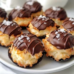 To make the best Chocolate Drizzled Coconut Macaroons, gather these simple ingredients: - 3 cups sweetened shredded coconut - 1/2 cup sweetened condensed milk - 1 teaspoon vanilla extract - 1/4 teaspoon almond extract - 1/4 cup all-purpose flour - 1/4 teaspoon salt - 1 cup semi-sweet chocolate chips - 1 tablespoon coconut oil Each ingredient plays a key role in the flavor and texture of the macaroons. The sweetened shredded coconut gives a chewy base. The sweetened condensed milk binds everything together and adds sweetness. Vanilla and almond extracts enhance the overall taste, making each bite special. All-purpose flour helps the macaroons hold their shape. A pinch of salt balances the sweetness, while the chocolate drizzle adds a rich touch. When you combine these ingredients, you create a delicious treat that is sure to impress. Make sure to use the right amounts for the best results. These ingredients are easy to find at grocery stores. So, prepare your kitchen and get ready to enjoy this delightful treat! {{ingredient_image_1}} 1. Start by preheating your oven to 325°F (160°C). This helps the macaroons bake evenly. 2. Line a baking sheet with parchment paper. This prevents sticking and makes cleanup easy. 3. In a large mixing bowl, combine: - 3 cups sweetened shredded coconut - 1/2 cup sweetened condensed milk - 1 teaspoon vanilla extract - 1/4 teaspoon almond extract - 1/4 cup all-purpose flour - 1/4 teaspoon salt 4. Mix the ingredients well until they form a sticky mixture. This is key for holding the macaroons together. 1. Use your hands or a small cookie scoop to form small mounds. Each mound should be about 1.5 inches in diameter. 2. Place the mounds on the baking sheet, spaced about 2 inches apart. This allows room for spreading. 3. Bake them in the preheated oven for 15-18 minutes. Look for edges that turn golden brown. Check them regularly to avoid burning. 4. After baking, take them out and let them cool completely on the baking sheet. This step helps them firm up. 1. While the macaroons cool, melt the chocolate chips and coconut oil together. 2. You can use a microwave, heating in 30-second intervals. Stir between intervals for smoothness. 3. Once melted, drizzle the chocolate over the macaroons. You can use a fork for a rustic look or a piping bag for precision. 4. Let the chocolate set at room temperature. For quicker results, place the macaroons in the fridge for about 15 minutes. To make great macaroons, texture and flavor matter. Use sweetened shredded coconut for a soft, chewy bite. The sweetened condensed milk adds a rich flavor. Mix until sticky to help shape them well. To avoid burning, keep an eye on the baking time. Set your timer for 15 minutes, and check them often. The edges should turn a light golden brown. If they seem too brown, take them out. For drizzling chocolate, you can use a fork or a piping bag. A fork gives a fun, rustic look. A piping bag helps you control the drizzle. This means you can make neat lines or patterns. You can also add toppings for extra flavor. Try sea salt for a sweet-salty mix. Finely chopped nuts or dried fruit can offer a tasty crunch. Get creative and make each macaroon unique! Pro Tips Storage Tip: Keep the macaroons in an airtight container at room temperature for up to a week to maintain their freshness. Texture Tip: For softer macaroons, reduce the baking time slightly; for chewier ones, increase the baking time just a bit. Chocolate Tip: Experiment with different types of chocolate, like dark or white, to customize the flavor profile of your macaroons. Flavor Tip: Add a pinch of sea salt on top of the chocolate drizzle for a delicious sweet and salty contrast. {{image_2}} You can make your macaroons even better by adding nuts or dried fruits. Chopped almonds or walnuts give a nice crunch. Dried cherries or cranberries add a sweet twist. Just mix these in with the coconut for extra flavor. You can also try different extracts. Instead of vanilla, use coconut or lemon extract. Each choice gives a unique taste. Experiment and find your favorite! For vegan or dairy-free options, replace sweetened condensed milk with coconut cream. This keeps the rich flavor while making it plant-based. Use dairy-free chocolate chips for drizzling too. If you need gluten-free macaroons, swap the all-purpose flour with almond flour. This keeps the texture while being safe for gluten-free diets. Enjoy your treats without worry! To keep your chocolate drizzled coconut macaroons fresh, use an airtight container. Glass or plastic containers work well. Line the bottom with parchment paper to avoid sticking. Place the macaroons in a single layer, if possible. You can also stack them with parchment paper between layers. Store the macaroons in a cool, dry place. They will stay fresh for up to five days. If you want to enjoy them longer, refrigeration is a good option. Just make sure they are sealed well to avoid drying out. You can freeze macaroons for up to three months. To freeze, first, let them cool completely. Place them in a single layer on a baking sheet and freeze for about an hour. After that, transfer them to a freezer-safe bag or container. When you are ready to enjoy them, thaw the macaroons in the fridge overnight. If you want them warm, you can heat them in the oven for a few minutes. This will help restore their original texture. Yes, you can use unsweetened coconut. It will change the taste. The macaroons may be less sweet, so consider adding a bit more sugar or sweetened condensed milk. This way, you can still enjoy the texture and flavor while making it your own. These macaroons can last about five days at room temperature. Just keep them in an airtight container. If you want them to last longer, you can store them in the fridge for about a week. You can use coconut milk mixed with sugar as a substitute. Use one cup of coconut milk and add 1/4 cup of sugar. This mix gives you a similar sweetness and keeps the coconut flavor strong. Yes! Use dairy-free chocolate chips and make sure to choose a dairy-free sweetened condensed milk. There are great brands available that fit this need. This way, everyone can enjoy your macaroons. If you don’t have almond extract, you can skip it or use extra vanilla extract. The macaroons will still taste great without it. You can also try other flavors like coconut or lemon extract for a fun twist. Yes, you can freeze them! Place the cooled macaroons in a single layer on a baking sheet. Once they freeze, transfer them to a freezer bag. They will last for up to three months. Just thaw them in the fridge when you're ready to enjoy. To make the chocolate drizzle smoother, ensure you melt it gently. Use a double boiler or microwave in small bursts. Adding a bit of coconut oil helps create a smooth texture for drizzling. Absolutely! You can sprinkle sea salt, chopped nuts, or shredded coconut on top before the chocolate sets. These toppings add extra flavor and make your macaroons look even better. We covered a lot about making delicious macaroons. You learned about the key ingredients, the step-by-step baking process, and how to add tasty chocolate drizzles. Plus, I shared tips for getting the perfect texture. You can even try fun variations or make them fit your diet. Don't forget the best ways to store and freeze your treats. Now, it's your turn to bake and enjoy these sweet bites! Follow the steps, add your twist, and share your yummy results. Happy baking!
