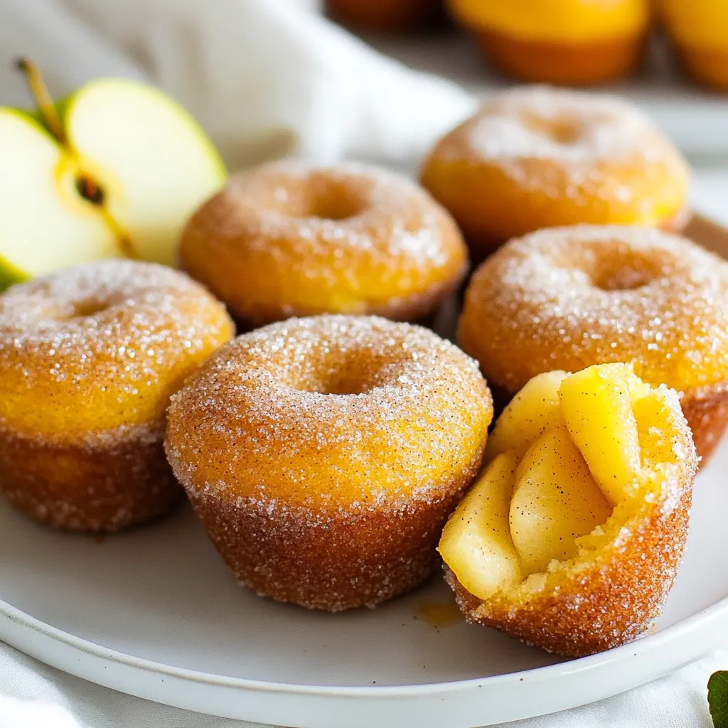 To make these tasty muffins, you need: - 1 cup apple cider - 1 cup all-purpose flour - 1 teaspoon baking powder - 1/2 teaspoon baking soda - 1/2 teaspoon ground cinnamon - 1/4 teaspoon nutmeg - 1/4 teaspoon salt - 1/2 cup granulated sugar - 1/4 cup unsalted butter, melted - 1 large egg - 1 teaspoon vanilla extract - 1/2 cup brown sugar, for rolling - 1 teaspoon cinnamon, for rolling These ingredients blend to create a warm, spiced flavor that is simply divine. If you need to swap out some items, here are great options: - Apple cider: You can use apple juice in a pinch. The taste will change slightly but still be sweet. - All-purpose flour: Use whole wheat flour for a heartier muffin. It adds fiber and nutrients. - Unsalted butter: Coconut oil or vegetable oil can work too. Just use the same amount. - Granulated sugar: Brown sugar can replace granulated sugar for more flavor. - Egg: A flax or chia seed mix can substitute if you prefer a vegan option. Use one tablespoon mixed with three tablespoons of water. To bake these muffins, gather the following tools: - Muffin tin - Paper liners or cooking spray - Small saucepan - Mixing bowls (2) - Whisk - Measuring cups and spoons - Toothpick for testing doneness With these items, you'll have everything you need to bake delicious apple cider doughnut muffins. Happy baking! {{ingredient_image_1}} First, you need to preheat your oven to 350°F (175°C). This step is key for even baking. While the oven warms up, line your muffin tin with paper liners. If you don’t have liners, grease the tin well with cooking spray or butter. Next, pour 1 cup of apple cider into a small saucepan. Bring it to a boil over medium heat. Once it boils, lower the heat. Let it simmer until it reduces to about 1/4 cup. This should take about 10 to 15 minutes. Set it aside to cool slightly. In a large mixing bowl, combine the dry ingredients. Whisk together 1 cup of all-purpose flour, 1 teaspoon of baking powder, 1/2 teaspoon of baking soda, 1/2 teaspoon of ground cinnamon, 1/4 teaspoon of nutmeg, and 1/4 teaspoon of salt. Make sure everything mixes well. In another bowl, beat together 1/2 cup of granulated sugar, 1/4 cup of melted unsalted butter, 1 large egg, and 1 teaspoon of vanilla extract. Mix until smooth. Now, stir in the cooled, reduced apple cider. This adds great flavor! Gradually add the dry mixture to the wet mixture. Use a spatula to mix gently until just combined. It’s okay if there are a few lumps. Do not overmix, or your muffins will be tough! Spoon the batter into the prepared muffin tin. Fill each cup about two-thirds full. Bake for 15 to 18 minutes. Check if they are done by inserting a toothpick. If it comes out clean, they’re ready! Once baked, let them cool in the pan for about 5 minutes. While the muffins cool, mix 1/2 cup of brown sugar and 1 teaspoon of cinnamon in a shallow bowl. Remove the muffins from the pan and roll each warm muffin in the cinnamon sugar mixture. Make sure they are fully coated. Now they’re ready to enjoy! To make your muffins light and fluffy, follow these tips. First, use fresh ingredients. Old baking powder or flour can ruin the texture. Second, be gentle when mixing. Overmixing can make the muffins tough. Mix just until you see no dry flour. Lastly, let the batter rest for a few minutes before baking. This allows the flour to hydrate. These muffins shine when served warm. Place them on a nice platter to impress guests. Add a few apple slices for color and freshness. You can sprinkle extra cinnamon sugar on top for added sweetness. For a fun twist, serve with a small bowl of caramel sauce for dipping. This pairs well with the warm spices. Drink pairings can enhance your muffin experience. Hot apple cider is a classic choice. The warmth complements the spices in the muffins. If you prefer coffee, a light roast works well. The smooth flavor balances the sweetness. For a refreshing option, try a cold glass of milk. It’s a perfect match for these sweet treats. Pro Tips Reduce the Cider: For a more intense apple flavor, ensure you reduce the cider until it reaches about 1/4 cup. This concentration enhances the taste of the muffins. Don’t Overmix: Mix the wet and dry ingredients until just combined. Overmixing can lead to tougher muffins, so keep it gentle! Warm Coating: Roll the muffins in the cinnamon sugar mixture while they are still warm. This helps the sugar adhere better, giving you a deliciously sweet crust. Storage Tips: Store any leftover muffins in an airtight container at room temperature for up to 2 days. For longer storage, freeze them and reheat as needed. {{image_2}} You can make these muffins gluten-free. Just swap the all-purpose flour with a gluten-free blend. Look for a blend that works well in baking. This will keep the texture light and fluffy. You may not even notice a difference in taste! Want to add a twist? You can stir in nuts or chocolate chips. Chopped walnuts or pecans add a nice crunch. If you prefer sweet, try semi-sweet chocolate chips. Mix in about half a cup before you fill the muffin tin. This step makes each bite even more fun. You can change the flavor of your muffins. Try adding pumpkin spice for a fall twist. Replace the nutmeg and cinnamon with a tablespoon of pumpkin spice mix. You can also use other spices like ginger or allspice for new flavors. Each option gives the muffins a unique taste. To keep your Apple Cider Doughnut Muffins fresh, store them in an airtight container. This helps keep them moist and prevents them from drying out. If you want to enjoy them for a longer time, layer the muffins with parchment paper. This keeps them from sticking together. You can store them at room temperature for up to three days. If you live in a humid area, it’s best to put them in the fridge. If you want to freeze your muffins, wrap each one in plastic wrap. Then, place them in a freezer bag. They can last up to three months in the freezer. When you're ready to eat one, take it out and let it thaw at room temperature. To warm it up, pop it in the microwave for about 15-20 seconds. You can also reheat them in the oven at 350°F for 5-10 minutes. Apple Cider Doughnut Muffins are best enjoyed fresh. They taste great for about three days when stored properly. After that, they may lose flavor and texture. To check for freshness, look for any signs of mold or an off smell. If the muffins are sticky or too dry, it's time to throw them away. Always trust your senses when it comes to food safety! Yes, you can make these muffins a day ahead. Bake them and let them cool. Store them in an airtight container at room temperature. They will stay fresh and tasty for a day. If you want to keep them longer, freeze them. To check if the muffins are done, insert a toothpick in the center. If it comes out clean, the muffins are ready. They should also spring back when lightly pressed. Look for a golden brown color on top. You can use apple juice, but the flavor will be different. Cider gives a stronger apple taste. If you have cider, I recommend using it for best results. If you only have juice, use it to keep things simple! You can use leftover apple cider in many ways. Try making spiced apple cider by heating it with cinnamon and cloves. You can also use it in soups or marinades to add flavor. Don't waste it; use it in fun ways! We covered how to make delicious apple cider doughnut muffins from scratch. We discussed the key ingredients and offered substitutions. I provided equipment tips and a step-by-step guide to baking these tasty treats. You also learned how to perfect their texture and discover fun variations. Finally, I shared storage tips to keep your muffins fresh. These muffins are easy to make and fun to enjoy. Try them with friends or family. Happy baking!