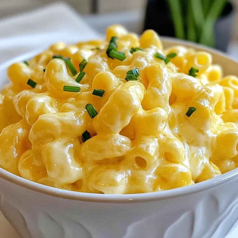 - 8 oz elbow macaroni - 2 cups sharp cheddar cheese, shredded - 1 cup Greek yogurt (plain) - 1 cup milk (whole or low-fat) - 3 tablespoons butter - 2 tablespoons all-purpose flour - 1 teaspoon garlic powder - 1/2 teaspoon onion powder - 1 teaspoon mustard powder - Salt and pepper to taste I love using elbow macaroni because it holds the sauce well. The sharp cheddar gives a nice, rich flavor. Greek yogurt adds creaminess and a bit of tang. - Fresh chives or parsley for garnish Chives or parsley add a pop of color and fresh flavor. They make the dish look great and taste even better! Greek yogurt is a healthy choice. It is high in protein, which helps keep you full. It also has probiotics that are good for your gut health. Plus, it contains less fat than cream. This makes your mac and cheese creamy without the guilt. Enjoying this dish can be both comforting and nourishing! {{ingredient_image_1}} To start, bring a large pot of salted water to a boil. Add 8 oz of elbow macaroni and cook until al dente. This takes about 7-8 minutes. Drain the pasta and set it aside. It is key not to overcook the pasta, so keep an eye on it! In the same pot, melt 3 tablespoons of butter over medium heat. Once the butter is melted, add 2 tablespoons of all-purpose flour. Whisk it together for 1-2 minutes until it looks golden and bubbly. Next, slowly pour in 1 cup of milk while whisking. This step helps to avoid lumps. Cook the mix for 2-3 minutes until it thickens a bit. Now, take the pot off the heat. Stir in 1 cup of plain Greek yogurt until it’s smooth. Then add 2 cups of shredded sharp cheddar cheese, 1 teaspoon of garlic powder, 1/2 teaspoon of onion powder, and 1 teaspoon of mustard powder. Mix until the cheese melts and everything is well combined. Now, add the cooked elbow macaroni to the cheese sauce. Stir gently to coat all the pasta with the creamy sauce. This step makes your dish rich and flavorful. Taste it and add salt and pepper as needed. If you want to garnish, sprinkle fresh chives or parsley on top. Enjoy your creamy Greek yogurt mac and cheese! To get that creamy texture, start with good cheese. I recommend using sharp cheddar. It melts well and gives a rich flavor. Make sure to stir the cheese in slowly. This helps it melt evenly. Using Greek yogurt adds creaminess without too much fat. Always remove the pot from heat before adding the yogurt. This keeps it smooth and prevents curdling. You can boost the flavor of your mac and cheese easily. Try adding cooked bacon for a smoky taste. Or mix in some cooked broccoli for a veggie kick. Adding a pinch of cayenne pepper gives it a nice heat. You can also sprinkle some extra cheese on top before baking for a golden crust. Fresh herbs, like chives or parsley, brighten the dish when served. Be careful not to overcook the pasta. It should be al dente, so it stays firm. If you cook it too long, it can turn mushy. Another mistake is adding cold yogurt straight from the fridge. Always let it sit at room temperature first. This helps it blend better. Lastly, don’t forget to season well. Salt and pepper can make a big difference in taste. Pro Tips Use Fresh Ingredients: Always opt for fresh cheddar cheese and high-quality Greek yogurt for the creamiest and most flavorful results. Adjust the Thickness: If your cheese sauce is too thick, you can add a splash more milk to reach your desired consistency. Experiment with Cheese: Try mixing different types of cheese such as mozzarella or gouda for a unique flavor twist. Don’t Overcook the Pasta: Make sure to cook your macaroni just until al dente, as it will continue to cook slightly when mixed with the hot cheese sauce. {{image_2}} You can make this mac and cheese meat-free. Add extra veggies for a healthy twist. Try spinach, broccoli, or bell peppers. You can sauté them in butter before adding to the cheese sauce. This will add flavor and color to your dish. Want to make this dish heartier? Add protein! Cooked chicken works well. Shred it and mix it in with the pasta. Bacon adds a nice crunch. Just cook it crispy, crumble it, and fold it in. You can also use ground turkey or sausage for different flavors. While sharp cheddar is great, try different cheeses! Gruyère gives a nutty taste. Mozzarella adds stretchiness. For a bold flavor, use smoked gouda. You can mix and match to find your favorite combo. Just remember to keep the cheese creamy for the best texture. After enjoying your creamy Greek yogurt mac and cheese, store leftovers in an airtight container. Let the dish cool before sealing it tight. It will stay fresh in the fridge for up to three days. Always label your container with the date. This way, you know how long it has been stored. To reheat your mac and cheese, place it in a pot over low heat. Stir often to warm it evenly. You can also add a splash of milk to keep it creamy. If you prefer the oven, preheat it to 350°F (175°C). Place the mac and cheese in a baking dish, cover it with foil, and heat for about 20 minutes. This method helps keep the dish moist. If you want to freeze your mac and cheese, it’s best to do this before adding any garnishes. Use a freezer-safe container and leave some space at the top for expansion. Label the container with the date. It can last for up to two months in the freezer. To enjoy it later, thaw it overnight in the fridge before reheating. Yes, you can swap Greek yogurt for sour cream. Greek yogurt adds creaminess and tanginess. It also boosts nutrition. The taste stays rich, making it a great choice. The standard recipe is not gluten-free. Elbow macaroni contains wheat. To make it gluten-free, use gluten-free pasta. Many brands offer tasty options. Just cook them according to the package directions. To go dairy-free, use dairy-free cheese and milk. Almond, soy, or oat milk works well. Look for a dairy-free Greek yogurt alternative too. This keeps the dish creamy while meeting your needs. This blog post covered the key ingredients for a tasty mac and cheese, including Greek yogurt. I shared step-by-step instructions to guide you through cooking the pasta and making the sauce. You learned tips for the best texture and how to avoid common mistakes. We explored various options, like adding protein or making it vegetarian. Finally, I gave advice on storage and reheating. Overall, this dish is fun to make and enjoy. Experiment with flavors and share it with others!