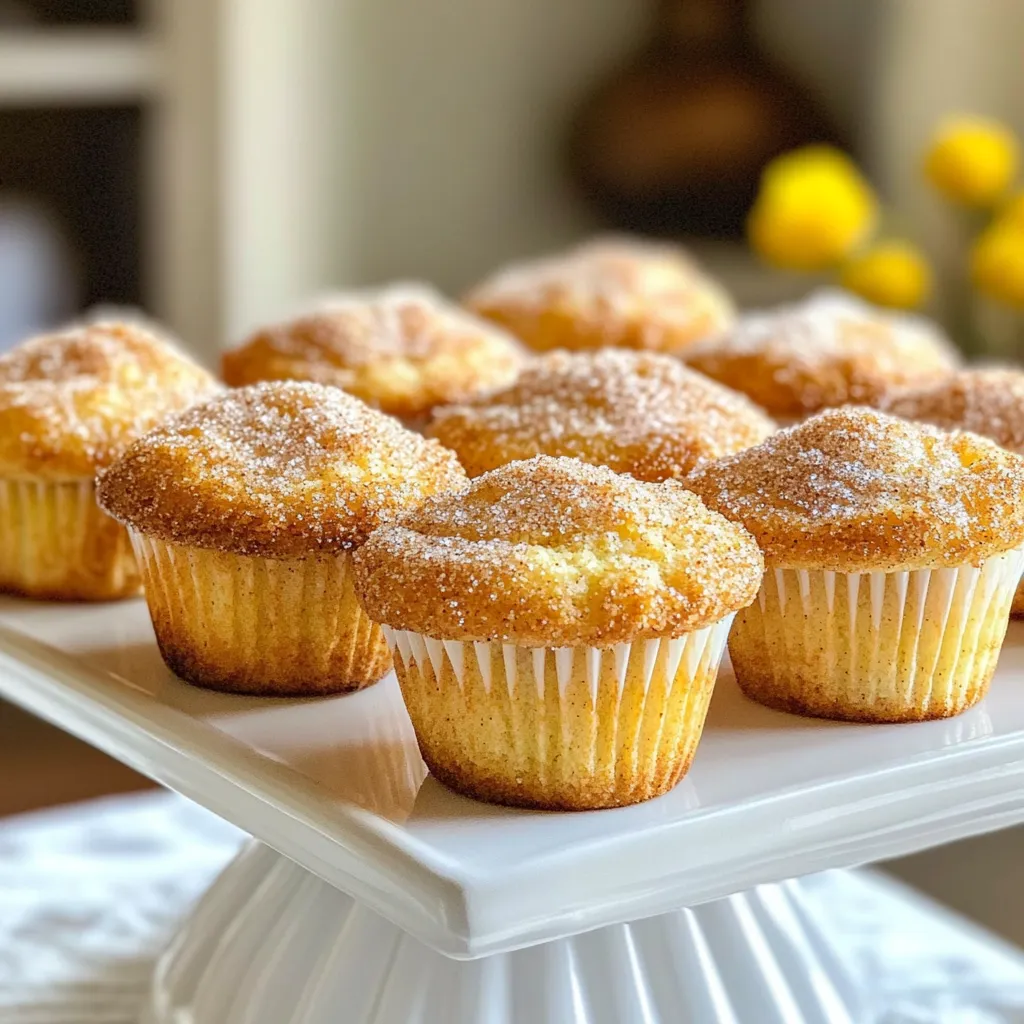 - 1 ½ cups all-purpose flour - ½ cup granulated sugar - 2 teaspoons baking powder - ½ teaspoon salt - 1 teaspoon ground cinnamon - 1/3 cup unsalted butter, melted - 1 large egg - 1 cup milk - 1 teaspoon vanilla extract - 1/4 cup granulated sugar (for coating) - 2 tablespoons ground cinnamon (for coating) For a gluten-free option, swap the all-purpose flour with a gluten-free flour blend. This will keep the texture light and fluffy. If you want to lower the sugar, feel free to cut the granulated sugar in the batter or coating. You can also use coconut sugar for a different flavor. {{ingredient_image_1}} First, you need to preheat your oven to 350°F (175°C). This step gets your oven ready for perfect baking. Next, take a muffin tin and line it with paper liners. This will help your muffins pop out easily later. In a large bowl, combine the dry ingredients. Add 1 ½ cups of all-purpose flour, ½ cup of granulated sugar, 2 teaspoons of baking powder, ½ teaspoon of salt, and 1 teaspoon of ground cinnamon. Whisk these together until they mix well. This helps create an even flavor in your muffins. In another bowl, whisk together the wet ingredients. Use 1/3 cup of melted unsalted butter, 1 large egg, 1 cup of milk, and 1 teaspoon of vanilla extract. Mix these until smooth. This mixture adds moisture and richness to your muffins. Now, pour the wet mixture into the dry mixture. Stir gently until just combined. It’s okay if you see some lumps. Overmixing can make your muffins tough, so be careful here. Fill each muffin liner about 2/3 full with the batter. Bake in your preheated oven for 15 to 18 minutes. To check if they are done, insert a toothpick in the center. If it comes out clean, they are ready! While your muffins bake, prepare the cinnamon sugar coating. In a small bowl, mix 1/4 cup of granulated sugar with 2 tablespoons of ground cinnamon. When the muffins cool for about 5 minutes, dip each muffin in melted butter. Then roll it in the cinnamon sugar mixture until coated well. This step gives them a sweet, crunchy finish! To get the best muffin texture, start by mixing your dry ingredients well. Make sure to whisk together the flour, baking powder, salt, and spices. This helps the muffins rise evenly. Don't overmix the batter when you combine wet and dry ingredients. A few lumps are fine. Bake your muffins at 350°F (175°C). This temperature works well for even cooking. Check the muffins around 15 minutes. Insert a toothpick in the center. If it comes out clean, they are ready. Make your muffins look great when serving. Use a decorative platter for an eye-catching display. Dust the tops with extra cinnamon sugar for a fancy touch. You can also serve them with chocolate or caramel sauce for dipping. This adds fun and flavor to your treat. Cooling muffins properly is key to their texture. After baking, let them sit in the pan for about 5 minutes. Then, transfer them to a wire rack to cool completely. This step helps the sugar coating set well. Avoid stacking the muffins until they cool. This keeps them from getting soggy. Pro Tips Use Room Temperature Ingredients: Make sure your egg and milk are at room temperature before mixing. This helps create a smoother batter and results in fluffier muffins. Don’t Overmix: When combining wet and dry ingredients, mix until just combined. Overmixing can lead to dense muffins. Customize Your Coating: Feel free to add a pinch of nutmeg or vanilla powder to the cinnamon sugar for an extra flavor twist. Store Properly: Keep leftover muffins in an airtight container at room temperature for up to 3 days, or freeze for longer storage. {{image_2}} You can make your churro muffins even more fun! Try adding chocolate chips for a sweet twist. Just fold in about 1/2 cup of mini chocolate chips into the batter. You can also mix in chopped nuts, like pecans or walnuts, for a nice crunch. If you want a fruity taste, toss in some blueberries or diced apples. These additions will make each bite unique and exciting! To make the muffins vegan, swap the egg for a flax egg. To do this, mix 1 tablespoon of flaxseed meal with 2.5 tablespoons of water. Let it sit for five minutes until it thickens. Use almond milk or oat milk instead of regular milk. For a lower sugar option, reduce the sugar in the batter by half. You can use a sugar substitute like monk fruit or stevia, too. These tweaks keep the taste while fitting your dietary needs. Change up the flavors with the seasons! In fall, add pumpkin spice for a cozy touch. Mix in a teaspoon of nutmeg or ginger for warmth. For winter, try a hint of peppermint extract in the batter. In summer, fresh berries can brighten up the muffins. Just remember to adjust the sugar level as needed. These ideas will keep your cinnamon sugar churro muffins fresh and fun all year round! You can keep your cinnamon sugar churro muffins at room temperature. Place them in an airtight container. They stay fresh for about three days. If you want to enjoy them longer, store them in the fridge. They will last about a week there. Just remember to cover them well to prevent drying out. For long-term storage, freezing is the best option. Cool the muffins completely before freezing. Wrap each muffin in plastic wrap, then place them in a freezer bag. This helps to avoid freezer burn. They can stay in the freezer for up to three months. When you want to eat one, take it out and let it thaw at room temperature. You can also warm it in the oven for a few minutes. Check your muffins for freshness before eating. Look for any signs of mold or off smells. If they feel dry or hard, they may be past their prime. A good muffin should be soft and slightly springy to the touch. If you’re unsure, it’s best to avoid eating them. Enjoy your delicious treats while they’re fresh! Yes, you can make the batter ahead of time. Mix the dry and wet ingredients separately. Store the wet mix in the fridge. Keep the dry mix in a sealed bag or container. When ready, combine them and bake. This method helps save time on busy days. Check for doneness by inserting a toothpick into a muffin. If the toothpick comes out clean or with a few crumbs, they are ready. Another sign is a golden-brown color on top. The muffins should spring back when you gently press them. Absolutely! You can use any milk you prefer. Dairy options include whole or skim milk. For non-dairy, try almond, soy, or oat milk. Each type adds its own unique flavor, so feel free to experiment! If you lack a muffin tin, don’t worry! You can use a baking dish or a cast-iron skillet to make a large muffin or cake. Just adjust the baking time. Keep an eye on it while baking, and check for doneness as you would with muffins. This recipe guide has covered everything you need to bake delicious muffins. We discussed the key ingredients, showed the steps, and shared useful tips. Remember to mix carefully and watch your baking times for the best results. You can try different flavors and adjust for diet needs, too. With proper storage, your muffins will stay fresh longer. Bake with joy and creativity, and enjoy sharing these tasty treats!