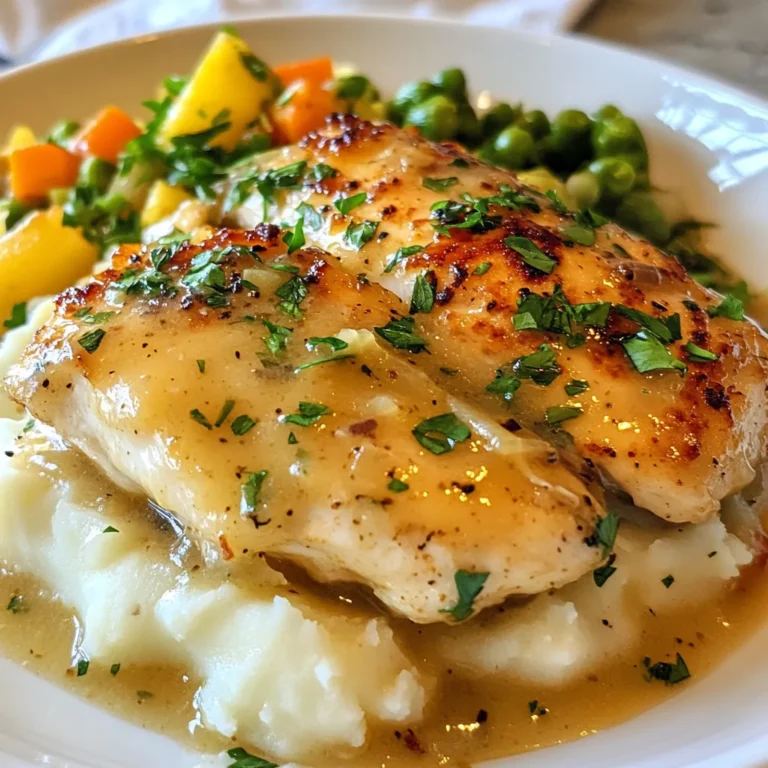 - 4 boneless, skinless chicken breasts - 2 large onions, thinly sliced - 3 cloves garlic, minced - 1 cup chicken broth - 1 cup heavy cream - 2 tablespoons olive oil - 1 teaspoon smoked paprika - 1 teaspoon dried thyme - Salt and pepper to taste - Fresh parsley, chopped (for garnish) In this dish, the chicken breasts are the star, tender and juicy. The onions add a sweet touch when cooked down and caramelized. Garlic brings in a nice aroma that warms the heart. Chicken broth adds depth, while heavy cream makes the sauce rich and creamy. For flavor, we use smoked paprika and dried thyme. They give the dish a lovely taste that pairs well with the chicken. Salt and pepper are key to balance everything, and fresh parsley brightens the plate. Gather these ingredients before you start. Having everything ready makes cooking smooth and easy. Trust me, this dish is worth every effort. {{ingredient_image_1}} - Start by seasoning the chicken breasts. - Pat the chicken dry with paper towels. - Sprinkle smoked paprika, thyme, salt, and pepper on both sides. - Heat olive oil in a large skillet over medium-high heat. - Add the seasoned chicken breasts to the hot oil. - Sear the chicken for about 5-6 minutes on each side until golden. - Remove the chicken from the skillet and set it aside. - In the same skillet, add the sliced onions. - Sauté the onions for about 10 minutes. They should be tender and caramelized. - Add the minced garlic and sauté for another 1-2 minutes until fragrant. - Pour in the chicken broth and scrape the skillet's bottom. - This step deglazes the skillet and adds flavor. - Bring the mixture to a gentle simmer. - Stir in the heavy cream and let it cook for 3-4 minutes until the sauce thickens. - Lower the heat and return the chicken to the skillet. - Spoon the onion sauce over the chicken breasts. - Cover the skillet and cook for 15-20 minutes. - Ensure the chicken is fully cooked through before serving. To get golden-brown chicken, heat your skillet well before adding the oil. Use medium-high heat to achieve that perfect sear. Avoid overcrowding the skillet. If you add too much chicken at once, it will steam instead of sear. This will leave you with pale, bland chicken. Sear in batches if needed for the best results. You can boost the taste of your dish with some extra spices. Consider adding cayenne pepper for heat or a touch of garlic powder for depth. To customize the sauce, try adding a splash of white wine or a spoonful of Dijon mustard. Both will add a new layer of flavor that elevates your dish. Pairing sides with smothered chicken is easy. Serve it over creamy mashed potatoes or fluffy rice to soak up the sauce. Steamed green beans or sautéed spinach add a nice color contrast and balance the richness. For a lovely presentation, drizzle the sauce over the chicken generously and sprinkle fresh parsley on top to brighten the plate. Pro Tips Rest the Chicken: Allow the seared chicken to rest for a few minutes before slicing. This helps retain the juices and keeps the meat tender. Use Fresh Herbs: For an extra burst of flavor, consider adding fresh thyme or rosemary to the sauce just before serving. Adjust Creaminess: If you prefer a lighter sauce, substitute half of the heavy cream with Greek yogurt or sour cream for a tangy twist. Make Ahead: This dish can be prepared in advance. Simply reheat gently on the stove, adding a splash of broth if needed to loosen the sauce. {{image_2}} You can switch to bone-in chicken for more flavor. The skin adds a nice crunch. Just adjust the cooking time to ensure it's cooked through. If you want a dairy-free option, use coconut cream instead of heavy cream. It adds a nice sweetness and richness. Almond or oat milk also works, but thicken it with cornstarch. For extra flavor, try adding mushrooms or bell peppers. Sauté them with the onions for a great taste. You can also mix in some chopped spinach for a fresh touch. If you love spice, add hot sauce to the cream sauce. Start with a teaspoon, taste it, and add more if you like it hotter. This twist makes the dish lively and exciting. To take this dish global, change up the herbs and spices. Add Italian herbs like basil and oregano for a Mediterranean flair. For a more Asian taste, use ginger and soy sauce. You can also adapt this recipe to fit different cuisines. Try adding curry powder for an Indian twist. This makes the dish unique and always fun to enjoy! To keep your smothered chicken fresh, follow these tips: - Refrigeration: Place leftovers in an airtight container. They stay good for 3 to 4 days. Always let the chicken cool before sealing it. - Freezing: For longer storage, freeze the dish. Use a freezer-safe container or bag. It lasts up to 3 months. Make sure to label the container with the date. When you're ready to enjoy your leftovers, here’s how to reheat them: - Best Practices: Use the stovetop or oven for even heating. If using the microwave, cover the dish to keep moisture in. - Preventing Dryness: Add a splash of chicken broth or cream when reheating. This helps keep the chicken moist and flavorful. Heat until warmed through but not overcooked. Cook smothered chicken for about 15-20 minutes after adding it to the sauce. Start with searing the chicken for 5-6 minutes on each side. This method gives you a nice golden color. Use a meat thermometer to check the chicken's internal temp. It should reach 165°F. This ensures it is fully cooked and safe to eat. Yes, you can use chicken thighs instead of breasts. Thighs are more tender and juicy. They add rich flavor to the dish. If using thighs, adjust the cooking time slightly. Bone-in thighs may take a bit longer to cook through. Always check that they reach 165°F. Serve smothered chicken with creamy mashed potatoes or rice. These sides soak up the rich sauce well. You can also add steamed vegetables for color and nutrition. Green beans or broccoli work nicely. A side salad adds freshness and crunch, balancing the meal. Yes, you can prepare smothered chicken in advance. Cook it fully, then cool it down. Store it in an airtight container in the fridge. It can last for three to four days. Reheat it on the stove or in the oven. This keeps the chicken moist and flavorful. This recipe for smothered chicken combines simple steps and tasty ingredients. You learned how to prepare the chicken, make the savory onion sauce, and add your personal touch. Remember, you can switch up the flavors and pair it with various sides. It’s easy to customize based on what you love. Now, grab your ingredients and enjoy a delicious meal that you made!