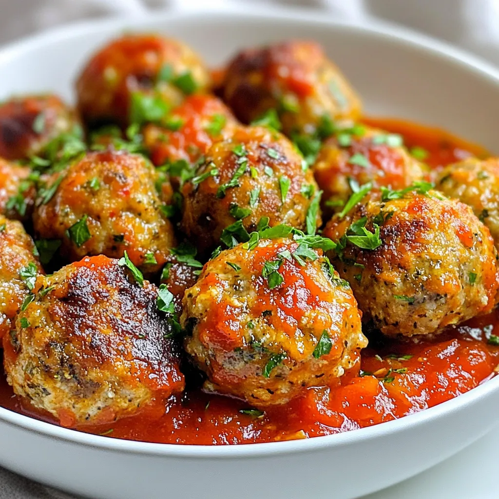 - 1 pound ground turkey - 1/2 cup breadcrumbs - 1/4 cup grated Parmesan cheese - 1 large egg - 3 cloves garlic, minced - 1 tablespoon Cajun seasoning - 1 teaspoon onion powder - 1 teaspoon smoked paprika - 1/2 teaspoon cayenne pepper (adjust to taste) - Salt and pepper to taste - 1/4 cup fresh parsley, chopped - 1/2 cup marinara sauce (for serving) - Olive oil (for cooking) To make these meatballs, you need a few simple items. Start with 1 pound of ground turkey. This keeps them lean but still tasty. You will also need 1/2 cup of breadcrumbs, which help bind the mix together. Add 1/4 cup of grated Parmesan cheese for a nice cheesy flavor. One large egg helps hold everything in place. For flavor, you need 3 cloves of minced garlic, 1 tablespoon of Cajun seasoning, and 1 teaspoon of onion powder. Smoked paprika adds depth and warmth with 1 teaspoon. If you like heat, add 1/2 teaspoon of cayenne pepper. Don't forget salt and pepper to taste. Finally, use 1/4 cup of chopped fresh parsley to brighten the dish. You can easily swap some ingredients based on what you have. If you don’t have breadcrumbs, you can use crushed crackers or oats. For the cheese, any hard cheese works, like Pecorino Romano. If you want a dairy-free option, skip the cheese completely. If you want to avoid turkey, ground chicken or even beef works fine. For a vegetarian option, try using a meat substitute like lentils or chickpeas, but adjust the spices to keep the flavor. Feel free to mix and match to your taste! {{ingredient_image_1}} Start by grabbing a large mixing bowl. Add 1 pound of ground turkey. Next, pour in 1/2 cup of breadcrumbs. Then, sprinkle in 1/4 cup of grated Parmesan cheese. Crack in 1 large egg and add 3 cloves of minced garlic. Now, it’s time for flavor! Add 1 tablespoon of Cajun seasoning, 1 teaspoon of onion powder, and 1 teaspoon of smoked paprika. For a kick, include 1/2 teaspoon of cayenne pepper. Don’t forget salt and pepper to taste! Finally, fold in 1/4 cup of chopped fresh parsley. Mix everything until it is well combined, but be careful not to overmix. Once your mixture is ready, it’s time to shape the meatballs. Wet your hands slightly to prevent sticking. Grab a handful of the mixture and roll it into a ball about 1.5 inches wide. Try to keep them uniform in size. This helps them cook evenly. Place each meatball on a lined baking sheet. Preheat your oven to 400°F (200°C). Once heated, drizzle a small amount of olive oil over the meatballs. This keeps them moist while they bake. Slide the baking sheet into the oven and bake for 20-25 minutes. You’ll know they’re done when they turn golden brown. While they bake, warm 1/2 cup of marinara sauce in a skillet over medium heat. Once the meatballs are ready, gently add them to the sauce. Coat them well and serve hot. Garnish with more parsley if you like. Enjoy your spicy Cajun turkey meatballs! To get the best texture, keep your meatballs moist. Use ground turkey with some fat. This adds flavor. Mix in breadcrumbs and Parmesan for a nice texture. Don't overmix your meatball mix. Gently combine the ingredients until just blended. This keeps them tender. Bake your meatballs at 400°F. This gives them a golden crust. Drizzle olive oil before baking. This helps them stay juicy. Check them at 20 minutes. They should be firm and cooked through. If you want extra flavor, let them sit in marinara sauce after cooking. Avoid overmixing the meatball mixture. This can make them tough. Don't skip the olive oil; it’s key for moisture. Watch the baking time closely. Overbaking can dry them out. Finally, adjust the cayenne pepper to fit your heat level. Tweak it for your taste! Pro Tips Use Fresh Herbs: Fresh parsley not only adds flavor but also enhances the overall presentation of your meatballs. Don't Overmix: When combining the ingredients, mix just until everything is incorporated to keep the meatballs tender. Adjust Spice Level: Feel free to modify the amount of cayenne pepper according to your heat preference for a personalized touch. Make Ahead: These meatballs can be prepared in advance and frozen. Just bake them when you're ready to serve! {{image_2}} You can switch up the flavor with different spices. Try using chili powder for heat. Cumin adds a warm, earthy taste. For a smoky flavor, use chipotle powder instead of cayenne. You can also add Italian seasoning for a different twist. Just remember to adjust the amount to your taste. If you want a lighter version, use ground chicken or lean beef. You can replace breadcrumbs with oats or almond flour for fewer carbs. Instead of Parmesan, try nutritional yeast for a dairy-free option. You can also use egg whites instead of a whole egg for less fat. You can cook these meatballs in several ways. The oven method is easy and gives a nice crust. Bake them at 400°F for 20-25 minutes. If you want a quicker option, use an air fryer. Set it to 375°F and cook for about 15 minutes. You can also pan-fry them in a skillet with olive oil for a crispy outside. Just remember to cook them until they reach 165°F inside. After enjoying your spicy Cajun turkey meatballs, let them cool. Place leftover meatballs in an airtight container. Store them in the fridge for up to three days. This helps keep them fresh and tasty. Make sure to separate the meatballs from the sauce if you want to keep them crispy. To freeze meatballs, first, let them cool completely. Then, place them on a baking sheet. Freeze them for about one hour. Once solid, transfer the meatballs to a freezer bag. They will last for up to three months. This method prevents them from sticking together. When you’re ready to eat, just take out the number you need. Reheat meatballs directly from the fridge or freezer. For fridge leftovers, warm them in a skillet over medium heat. Add a splash of water to keep them moist. For frozen meatballs, bake them at 350°F (175°C) for about 20 minutes. If using the microwave, heat them in short bursts. Always check to make sure they are hot throughout. Enjoy your flavorful dish again! Yes, you can use beef or chicken. Ground beef adds a rich taste. Ground chicken offers a lighter option. Both will work well with Cajun seasoning. Adjust cooking times as needed, since they may vary. Check the internal temperature. It should reach 165°F (74°C). You can also cut one open. The meat should be no longer pink inside. A nice golden color on the outside shows they are cooked. These meatballs pair great with spaghetti or rice. You can also serve them in a sub sandwich. For a lighter option, try them over a salad. They go well with roasted vegetables too. Enjoy them with your favorite dipping sauce! In this post, we covered the key elements of making spicy Cajun turkey meatballs. You learned about the ingredients, step-by-step instructions, and helpful tips for perfect texture. We also discussed variations and how to store your leftovers. Remember, small changes can elevate your dish. Whether you try different meats or cooking methods, enjoy the process. Keep experimenting to find your perfect meatball recipe. Happy cooking!