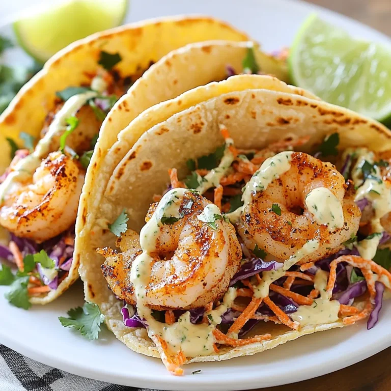 To make these tasty Cajun shrimp tacos, you will need: - 1 lb large shrimp, peeled and deveined - 2 tablespoons Cajun seasoning - 1 tablespoon olive oil - 8 small corn tortillas - 1 cup green cabbage, finely shredded - 1/2 cup red cabbage, finely shredded - 1 carrot, grated - 1/4 cup fresh cilantro, chopped - 1/4 cup mayonnaise - 1 tablespoon apple cider vinegar - 1 tablespoon lime juice - Salt and pepper to taste - Lime wedges for serving When cooking, measuring your ingredients is key. Here are some tips: - Use a kitchen scale for shrimp. It helps get the right amount. - For the cabbage, pack it loosely in the cup for a good measure. - Fresh herbs like cilantro must be chopped finely for better flavor. - Mix the slaw dressing well for an even coat on the veggies. You can swap some ingredients if you need. Here are a few ideas: - If you don't have Cajun seasoning, use paprika, garlic powder, and cayenne pepper. - For a lighter slaw, replace mayonnaise with Greek yogurt. - You can use flour tortillas if corn tortillas are hard to find. - Swap shrimp for chicken or tofu for a different protein option. These simple swaps keep the meal easy and fun. Enjoy your cooking! {{ingredient_image_1}} To start, grab a bowl and add the shrimp. Toss the shrimp with the Cajun seasoning until they are well-coated. This step adds a lot of flavor. Next, heat the olive oil in a skillet over medium-high heat. Once hot, add the shrimp to the skillet. Cook for about 2-3 minutes on each side until the shrimp turn pink and opaque. Remove them from heat and set aside. While the shrimp cools, take another bowl for the slaw. Combine the green cabbage, red cabbage, grated carrot, and chopped cilantro. This mix gives the slaw a nice crunch and color. In a small bowl, whisk together the mayonnaise, apple cider vinegar, lime juice, and add salt and pepper to taste. Pour this dressing over the cabbage mix. Toss everything together until well combined. Now, it's time to warm the corn tortillas. Heat them in a dry skillet for about 30 seconds on each side. This makes them soft and easy to fold. To assemble the tacos, place a few shrimp on each tortilla and top with a generous amount of slaw. To ensure the shrimp cook just right, avoid overcrowding the skillet. Cook in batches if needed. This allows even cooking. Watch the shrimp closely. They cook quickly, and you don’t want them rubbery. Perfectly cooked shrimp should be firm and pink. For a tasty slaw, use fresh ingredients. The crunch from the cabbage and carrot makes a big difference. Finely shred the cabbage for better texture. When mixing the slaw, let it sit for a few minutes. This allows the flavors to meld. You can also add a dash of hot sauce for some extra kick if you like. To make the best Cajun shrimp tacos, follow these tips. First, choose fresh shrimp. Look for shrimp that smell like the sea. If you can, use wild-caught shrimp for better taste. Next, make sure to coat shrimp well with Cajun seasoning. This makes each bite full of flavor. Cook shrimp over medium-high heat. This gives them a nice sear and keeps them juicy. Avoid overcooking; shrimp should be pink and firm. When serving these tacos, pair them with lime wedges. The fresh lime juice adds a zesty kick. You can also serve with a side of black beans or rice. This adds heartiness to your meal. For drinks, try a cold beer or a refreshing iced tea. These options complement the spices in the tacos well. To boost the flavor, add more Cajun spices to the slaw. Mix in a pinch of cayenne pepper for extra heat. You can also use smoked paprika for a deeper flavor. If you want a tangy twist, add pickled jalapeños to the tacos. They add crunch and zest. Experiment with fresh herbs like parsley or green onions for a fresh touch. Each ingredient adds a new layer of flavor, making your tacos even more delicious. Pro Tips Perfectly Cooked Shrimp: Be careful not to overcook the shrimp; they should be just pink and opaque after 2-3 minutes on each side. Overcooking can make them rubbery. Fresh Slaw Variation: Feel free to add other crunchy vegetables to the slaw, such as bell peppers or radishes, for added texture and flavor. Tortilla Tips: Warm your corn tortillas in a dry skillet to make them pliable and enhance their flavor; this step is crucial for the best taco experience. Make-Ahead Dressing: Prepare the slaw dressing ahead of time and let it sit for an hour in the fridge; this allows the flavors to meld beautifully. {{image_2}} If you want to switch up the protein, there are great options. Try chicken for a milder taste. You can season it with Cajun spices just like the shrimp. Fish works well too; use a firm type, like tilapia or mahi-mahi. For a meatless option, try tofu. Just press it, cube it, and season it. Cook until crispy for a tasty bite. Slaw can change the flavor of your tacos. While the classic mix is great, you can try adding other veggies. Add radishes for a crisp bite or bell peppers for sweetness. You might also use kale instead of cabbage for a different texture. A splash of hot sauce can give the slaw a nice kick too. For a gluten-free version, use corn tortillas as the recipe suggests. If you want a low-carb option, try lettuce wraps instead. Large lettuce leaves can hold the shrimp and slaw well. You can also use cauliflower rice as a base. It gives you a rice-like texture while keeping carbs low. To keep your leftover shrimp tacos fresh, place them in an airtight container. Make sure to separate the shrimp from the slaw and tortillas. This helps keep everything crisp. You can store them in the fridge for up to two days. If you mix the slaw with the shrimp, it may get soggy. When you're ready to eat, reheat the shrimp gently. You can use a skillet over low heat. This method keeps the shrimp juicy. Warm the tortillas in a dry skillet for about 30 seconds each side. Then, add the reheated shrimp and fresh slaw. This way, you'll have a tasty meal again. If you have more tacos than you can eat, freezing is a great option. Start by freezing the shrimp and slaw separately. Place them in freezer-safe bags. They can last up to three months. When you want to use them, thaw them overnight in the fridge. Reheat the shrimp in a skillet and make fresh slaw for the best flavor. For tacos, large shrimp work best. They hold up well in the tortillas. I suggest using fresh or frozen shrimp that is peeled and deveined. This saves time when you prepare your meal. Look for shrimp labeled "wild-caught" for the best flavor. Cajun shrimp tacos have a medium spice level. The Cajun seasoning adds warmth but isn't overwhelming. You can adjust the spice by adding more or less seasoning. If you prefer milder flavors, use less Cajun spice on your shrimp. Yes, the slaw can be made ahead of time. Mix the cabbage, carrot, and cilantro together. You can store it in the fridge for up to a day before serving. Just add the dressing right before serving to keep it fresh and crunchy. Cajun shrimp tacos are easy and fun to make. We covered key ingredients and cooking tips. You learned how to cook shrimp to perfection and prepare tasty slaw. Remember, you can swap out ingredients to suit your taste. Try different proteins or slaw types for variety. Take care when storing and reheating to keep your tacos fresh. Now, go ahead and enjoy your delicious creation!