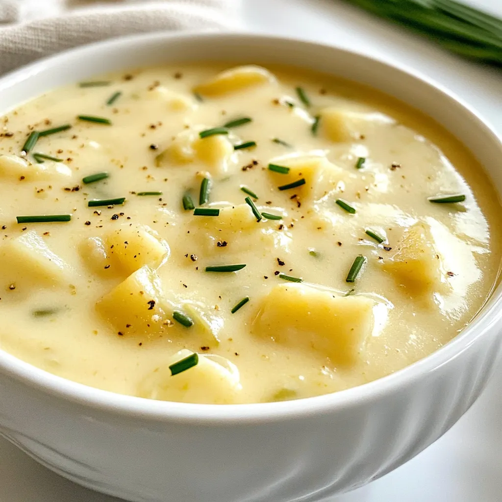 - 1 medium head of cauliflower, chopped into florets - 1 medium onion, diced - 2 cloves garlic, minced - 2 medium potatoes, diced - 4 cups vegetable broth - 1 cup coconut milk (or heavy cream for a non-vegan option) - 1 teaspoon thyme - 1 teaspoon smoked paprika - 1 tablespoon olive oil - Salt and pepper to taste - Fresh chives, chopped (for garnish) Cauliflower is the star of this chowder. It is low in calories but high in vitamins. It offers fiber, which helps digestion, and antioxidants that protect your body. Onions and garlic add a rich, savory flavor. They contain compounds that support heart health and boost immunity. Potatoes give the chowder a hearty texture and add potassium. Coconut milk makes the chowder creamy and rich. It is a great dairy-free option and adds a subtle sweetness. Thyme and smoked paprika bring warmth and depth to the dish, making it comforting and flavorful. If you need a dairy-free option, stick with coconut milk. You can swap heavy cream for coconut milk in a non-vegan version. For a low-carb option, replace potatoes with cauliflower rice or zucchini. If you have an onion allergy, use leeks or shallots instead. For a gluten-free version, check your vegetable broth to ensure it is gluten-free. You can also add your favorite herbs or spices to make this chowder your own! {{ingredient_image_1}} To start, gather your ingredients. You will need: - 1 medium head of cauliflower, chopped into florets - 1 medium onion, diced - 2 cloves garlic, minced - 2 medium potatoes, diced - 4 cups vegetable broth - 1 cup coconut milk (or heavy cream for a non-vegan option) - 1 teaspoon thyme - 1 teaspoon smoked paprika - 1 tablespoon olive oil - Salt and pepper to taste - Fresh chives, chopped (for garnish) First, wash and chop the cauliflower into small pieces. Dice the onion and mince the garlic. Next, peel and dice the potatoes. In a large pot, heat the olive oil over medium heat. Add the diced onion and minced garlic. Cook them until the onion turns clear, about 3 to 4 minutes. Then, toss in the chopped cauliflower and diced potatoes. Let them cook for about 5 minutes. This helps them soften a bit. After that, pour in the vegetable broth. Increase the heat until the mixture boils. Once it boils, reduce the heat. Let it simmer for about 15 to 20 minutes. The cauliflower and potatoes should become tender during this time. Next, add the thyme, smoked paprika, and coconut milk. Stir well to combine everything. If you have an immersion blender, use it to blend the mixture until smooth and creamy. If not, carefully transfer the hot chowder to a blender in batches. Once blended, return the chowder to the pot. Taste it and add salt and pepper as needed. Heat the chowder again until it is warm. When serving, ladle the chowder into bowls. Garnish each bowl with fresh chives for extra flavor and a nice touch. Enjoy this rich and comforting meal! To really boost the flavor, try adding fresh herbs. Chives add a nice touch. You can also use fresh thyme instead of dried for a brighter taste. If you want a smoky kick, increase the smoked paprika. For added creaminess, blend in more coconut milk. You can adjust the thickness by adding more broth or water. One mistake is not cutting the cauliflower into small pieces. This can make it hard to cook evenly. Overcooking the veggies can lead to mushy chowder, so keep an eye on the time. Another issue is not seasoning enough. Taste the chowder before serving. Adjust salt and pepper to get the best flavor. Use a large pot to allow all ingredients to cook evenly. An immersion blender is great for creamy textures. If you don’t have one, a regular blender works well too—just be careful with hot soup! A good cutting board and sharp knife make prep easier. Lastly, keep a ladle handy for serving. Pro Tips Choose Fresh Cauliflower: Opt for a firm, heavy head of cauliflower with tightly packed florets for the best flavor and texture in your chowder. Customize Your Creaminess: For a richer chowder, use heavy cream instead of coconut milk, or mix both for a delightful flavor profile. Blend to Your Liking: Adjust the texture of your chowder by blending it less for a chunkier consistency or more for a smoother finish. Herb Variations: Experiment with different herbs such as rosemary or dill to give your chowder a unique twist that suits your taste. {{image_2}} To make this chowder vegan, simply use coconut milk. This milk adds creaminess without dairy. The flavor stays rich and satisfying. You can also use vegetable broth to keep it plant-based. This version is perfect for those who avoid animal products. For a gluten-free chowder, stick to the original recipe. All ingredients listed are gluten-free. Use fresh vegetables and broth to ensure no cross-contamination. This chowder is a great choice for anyone with gluten sensitivities. If you want to boost the protein, add beans or lentils. White beans blend well and add creaminess. You can also use cooked chicken or turkey for a heartier meal. Add these proteins during the cooking stage for best results. This makes the chowder more filling and nutritious. Store leftover creamy cauliflower chowder in an airtight container. It will stay fresh for up to four days in the fridge. Make sure it cools down to room temperature before sealing. This helps prevent moisture buildup. You can freeze the chowder for up to three months. Use freezer-safe containers or bags. Leave some space at the top, as it will expand when frozen. Label the container with the date to keep track of how long it has been stored. To reheat, thaw the chowder in the fridge overnight if frozen. Heat it gently on the stove over low heat. Stir it often to keep it smooth and creamy. If it seems too thick, add a splash of vegetable broth or coconut milk to thin it out. Enjoy every warm bite! Creamy cauliflower chowder is a warm, thick soup made with cauliflower, potatoes, and broth. The soup gets its creaminess from coconut milk or heavy cream. It is rich in flavor and comforting on a cold day. The dish is perfect for family dinners or cozy nights in. Yes, you can use different vegetables in this chowder. Carrots, celery, or even broccoli work well. Just remember to chop them into small pieces. This way, they cook evenly and blend nicely in the chowder. Feel free to mix and match based on what you have at home. To make creamy cauliflower chowder dairy-free, use coconut milk instead of heavy cream. This gives the chowder a rich flavor without any dairy. You can also use almond milk or cashew cream for a different taste. Both options will keep your chowder creamy and delicious. Creamy cauliflower chowder lasts about 3 to 5 days in the fridge. Be sure to store it in an airtight container. This helps keep it fresh and tasty. If you notice any off smells or colors, it’s best to throw it away. Yes, you can make creamy cauliflower chowder in advance. It tastes even better the next day as the flavors meld together. Just reheat it on the stove or in the microwave before serving. If you plan to freeze it, leave out the coconut milk until you reheat for the best texture. This blog post provided a complete guide to making creamy cauliflower chowder. We covered the full ingredient list and their benefits, plus how to plan for dietary needs. You learned step-by-step cooking methods and tips to enhance flavor. We explored variations for different diets and discussed storage options to keep it fresh. With these tools and ideas, you can create your own tasty chowder. Enjoy your cooking journey!