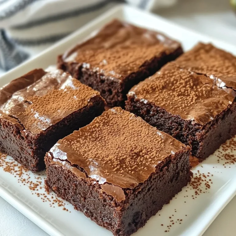 - 1 ripe avocado, mashed - 1 cup dark chocolate chips - 1/2 cup maple syrup or honey - 2 large eggs - 1 teaspoon vanilla extract - 1/2 cup all-purpose flour (or almond flour) - 1/3 cup unsweetened cocoa powder - 1/2 teaspoon baking powder - 1/4 teaspoon salt These ingredients form the base of our brownies. The ripe avocado makes them creamy and adds healthy fats. Using dark chocolate chips gives a rich flavor that pairs perfectly with the cocoa powder. The maple syrup or honey acts as a natural sweetener, balancing the flavors. Eggs provide structure and moisture. Vanilla adds depth, while flour, cocoa powder, baking powder, and salt round out the mix for a perfect chew. - 1/2 cup chopped walnuts or pecans Adding nuts to the batter gives a nice crunch. It also adds a layer of flavor that can enhance the chocolate taste. You can skip them if you prefer a smoother texture. - Dairy-free options for chocolate - Gluten-free alternatives for flour If you want to make these brownies dairy-free, choose dairy-free chocolate chips. For a gluten-free version, almond flour is a great substitute for all-purpose flour. It will give the brownies a slightly different texture but will still taste amazing. Using these ingredients and substitutions helps you create a delicious treat that's both rich and healthy. {{ingredient_image_1}} - Preheat your oven to 350°F (175°C). - Grease an 8x8-inch baking pan or line it with parchment paper. - In a microwave-safe bowl, melt 1 cup of dark chocolate chips. - Heat them in 20-second intervals, stirring until smooth. - In a large bowl, mash 1 ripe avocado until smooth. - Add 1/2 cup of maple syrup or honey, 2 large eggs, and 1 teaspoon of vanilla extract. - Mix until the mixture is creamy and well combined. - Pour in the melted chocolate and stir until fully incorporated. - In another bowl, whisk together 1/2 cup of flour, 1/3 cup of cocoa powder, 1/2 teaspoon of baking powder, and 1/4 teaspoon of salt. - Gradually add the dry mixture to the wet blend, stirring just until combined. - If desired, fold in 1/2 cup of chopped walnuts or pecans. - Pour the brownie batter into your prepared pan. - Spread it evenly with a spatula. - Bake for about 20-25 minutes. - Check doneness with a toothpick; it should come out mostly clean. - Allow the brownies to cool in the pan for 10 minutes. - Transfer them to a wire rack to cool completely. - Cut into squares and enjoy! - Avoiding overmixing: Mix the batter just until everything blends. Overmixing makes brownies tough. - Checking for doneness: Insert a toothpick in the center. It should come out with a few moist crumbs. - Adding spices or extracts for extra flavor: Try a pinch of cinnamon or a splash of almond extract. These add depth to your brownies. - Incorporating other mix-ins: Toss in chocolate chunks or dried fruit for added texture and taste. Nuts like walnuts or pecans add a nice crunch. - Serving ideas with garnishes: Cut brownies into squares. Dust them with cocoa powder or powdered sugar for a lovely touch. - Best serving temperature: Enjoy brownies warm for gooeyness. Pair them with whipped coconut cream or vanilla ice cream for a special treat. Pro Tips Use Ripe Avocados: Make sure your avocado is ripe for the best texture and flavor. A ripe avocado is slightly soft to the touch and has a darker skin. Choose Quality Chocolate: Opt for high-quality dark chocolate chips for richer flavor. Look for brands with a high cocoa content for a more intense chocolate taste. Don’t Overmix: When combining the wet and dry ingredients, mix until just combined. Overmixing can lead to dense brownies instead of the desired fudgy texture. Cool Completely: Allow the brownies to cool completely in the pan before cutting. This helps them set properly and makes it easier to achieve clean cuts. {{image_2}} You can make these brownies vegan by using flax eggs. To do this, mix 1 tablespoon of ground flaxseed with 2.5 tablespoons of water. Let it sit for about 5 minutes until it thickens. This replaces the eggs while adding fiber and nutrients. You can also swap out sweeteners. Maple syrup gives a lovely flavor. Honey works well too. For a lower-calorie option, try using stevia or agave syrup. Each sweetener brings its unique taste, so feel free to experiment. Adding fruits like raspberries or cherries can elevate your brownies. Their tartness balances the rich chocolate. You can fold in fresh or frozen fruit right before baking. This adds a burst of flavor in every bite. If you want to switch up the chocolate, try using white chocolate chips or carob chips. This change brings a new twist to the classic brownie. You can also mix in spices like cinnamon for a warm flavor profile. To make gluten-free brownies, use almond flour instead of regular flour. Almond flour adds a nutty flavor and helps create a moist texture. You can also combine it with cocoa powder for a rich taste. If you need nut-free options, simply leave out any nuts from the batter. You can replace them with seeds like sunflower or pumpkin seeds. This keeps the brownies tasty and safe for those with allergies. To keep your brownies fresh, store them at room temperature. Place them in an airtight container. This helps to lock in moisture and flavor. You can also wrap them in plastic wrap. This method keeps them soft and tasty for up to three days. If you want to extend their life, refrigerate them. Wrap the brownies tightly in plastic wrap and place them in the fridge. This will keep them fresh for about a week. However, the cold can make them a bit firmer. Just let them sit at room temperature for a few minutes before enjoying. Freezing brownies is a great way to save some for later. Cut the brownies into squares before freezing. Then, wrap each piece in plastic wrap. Place the wrapped brownies in a freezer bag or container. This will help prevent freezer burn. They can last up to three months in the freezer. When you're ready to enjoy them, take the brownies out of the freezer. Let them thaw in the fridge overnight for best results. If you're in a hurry, you can leave them at room temperature for a couple of hours. For a warm treat, you can reheat them in the microwave for about 10-15 seconds. Brownies can stay fresh for a while. If stored correctly, they last about three days at room temperature. In the fridge, they can last up to a week. When frozen, they stay good for about three months. Look for signs of spoilage to know if your brownies are still okay. If you see mold or notice an off smell, it's best to throw them away. A change in texture can also indicate spoilage. Always trust your senses when it comes to food safety. Avocado adds creaminess and moisture to brownies. It also brings many nutrients. Here are some benefits: - High in healthy fats, which help your heart. - Packed with fiber, aiding digestion. - Contains vitamins C, E, and K, boosting health. - Lowers cholesterol and promotes skin health. Using avocado helps make brownies rich without dairy. You won't miss the butter! Yes, you can use cocoa powder. It will change the flavor and texture. Here’s what to know: - Use about 1/3 cup of cocoa powder. - Add a little extra sweetener to balance the taste. - The brownies may be less sweet than with chips. Cocoa powder gives a deeper chocolate flavor. It can be a fun twist! Reducing sugar is easy with a few swaps. Here are some tips: - Use less maple syrup or honey. Start with 1/3 cup. - Add mashed banana or unsweetened applesauce for sweetness. - Try a sugar substitute like stevia or monk fruit. Taste the batter as you go. Adjust until you find the right sweetness! Yes, these brownies can be gluten-free! Here’s how to ensure that: - Use almond flour instead of all-purpose flour. - Check that your cocoa powder and chocolate chips are gluten-free. - Avoid cross-contamination by using clean utensils. With these swaps, you’ll enjoy delicious, gluten-free brownies! These Dark Chocolate Avocado Brownies are a tasty twist on a classic treat. We covered all you need: key ingredients like ripe avocado and dark chocolate, easy steps for mixing and baking, plus tips for great texture and flavor. You can also customize with variations, dietary options, and clever storage tips. Now you can enjoy brownies that taste great and are healthier. Dive into baking and delight in this rich, chocolaty goodness!
