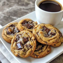 - 1 cup unsalted butter, softened - 1 cup brown sugar - 1/2 cup granulated sugar - 2 large eggs - 2 teaspoons vanilla extract - 2 cups all-purpose flour - 1/2 cup cocoa powder - 1 teaspoon baking soda - 1/2 teaspoon salt - 1 tablespoon instant espresso powder - 1 cup dark chocolate chunks - Sea salt flakes for topping The main star here is the instant espresso powder. It brings a rich coffee flavor to the cookies. This flavor pairs well with the chocolate. It gives you a nice boost too! Next, we have dark chocolate chunks. I prefer using chunks over chips. Chunks melt beautifully and add gooey pockets of chocolate in every bite. Butter is key for texture. Softened butter makes the cookies soft and chewy. Brown sugar adds moisture and a slight caramel flavor. Granulated sugar helps create that perfect crisp edge. Lastly, the sea salt flakes on top? They balance the sweetness and enhance the flavors. A sprinkle makes all the difference! If you do not have unsalted butter, you can use salted butter. Just skip the added salt in the recipe. For a lower sugar option, swap half of the brown sugar with applesauce. This change can make your cookies a bit softer. Prefer a different chocolate? You can use milk chocolate or even white chocolate. Each will give a unique twist to the flavor. If you want a gluten-free option, try using almond flour or a gluten-free flour blend. Just make sure it has a good binding agent. {{ingredient_image_1}} Start by gathering all your ingredients. You will need butter, sugars, eggs, and more. Preheat your oven to 350°F (175°C). Line two baking sheets with parchment paper. This helps the cookies not stick. 1. In a large bowl, cream together the softened butter, brown sugar, and granulated sugar. Mix until it becomes light and fluffy. 2. Next, add the eggs one at a time. Mix well after each egg. Stir in the vanilla extract for extra flavor. 3. In another bowl, whisk together the all-purpose flour, cocoa powder, baking soda, salt, and instant espresso powder. Make sure everything is well combined. 4. Gradually add the dry mix to the wet ingredients. Stir gently until just combined. Be careful not to overmix the dough. 5. Now, fold in the dark chocolate chunks. Make sure they are evenly spread throughout the dough. 6. Use a cookie scoop or a tablespoon to drop dough balls onto the prepared baking sheets. Leave some space between each cookie. 7. To finish, sprinkle a pinch of sea salt flakes on top of each cookie. This adds a nice touch! 8. Bake in your preheated oven for 10 to 12 minutes. The edges should be set, but the centers should still be soft. 9. Once baked, let the cookies cool on the baking sheets for 5 minutes. Then, transfer them to a wire rack to cool completely. To get the best texture, remember these points: - Cream the butter and sugars well for a light cookie. - Don’t overmix the dough; this keeps cookies soft. - Let the dough rest for a bit. This helps the flavors blend. - Use high-quality chocolate for richer taste. Following these steps will help you create the perfect espresso chocolate chunk cookies! Start with a clean kitchen. Gather all your ingredients before you begin. This helps you stay organized. Measure your ingredients accurately. Use dry measuring cups for flour and cocoa powder. Use liquid measuring cups for sugar and butter. Cream the butter and sugars until light and fluffy. This step adds air and makes cookies soft. Avoid using cold butter. Softened butter mixes better and creates a nice texture. Don't skip the sea salt flakes on top. They add a nice flavor contrast. Be careful not to overmix the dough. Overmixing can make cookies tough. Keep the cookie balls equal in size for even baking. Chilling the dough is a game changer. It helps the flavors develop and keeps cookies thick. Chill for at least 30 minutes. You can also add nuts or spices for extra flavor. Try adding a dash of cinnamon for warmth. The dark chocolate chunks give a rich taste, so don’t skimp on them. Pro Tips Use Quality Chocolate: For the best flavor, opt for high-quality dark chocolate chunks. It enhances the richness of the cookies. Chill the Dough: If you have time, chill the cookie dough for 30 minutes before baking. This helps the cookies maintain their shape and enhances the flavor. Experiment with Espresso: Adjust the amount of instant espresso powder to suit your taste. More espresso will intensify the coffee flavor! Store Properly: Keep leftover cookies in an airtight container to maintain their softness. They can also be frozen for longer storage. {{image_2}} You can easily change up the taste of your cookies. Adding nuts gives a nice crunch. Chopped walnuts or pecans work well. You can also mix in spices. A dash of cinnamon adds warmth. If you like heat, try some cayenne pepper. It gives a fun kick! Want a gluten-free version? Use almond flour or a gluten-free blend. This keeps the texture nice. For a vegan option, swap the butter for coconut oil. Use flax eggs instead of real eggs. Just mix one tablespoon of flaxseed meal with three tablespoons of water. Let it sit for a few minutes until it thickens. You can make these cookies fit any season. For fall, add pumpkin spice. It gives a cozy feel. During the holidays, try peppermint extract. It adds a festive twist. You can also sprinkle crushed candy canes on top for a pop of color. These small changes make each batch unique and fun! To keep your Espresso Chocolate Chunk Cookies fresh, store them in an airtight container. This helps prevent them from drying out. Place parchment paper between layers to keep them soft. You can also add a slice of bread to the container. This keeps the cookies moist and tasty. Store them at room temperature for up to five days. If you want to save some cookies for later, freezing is a great option. First, let the cookies cool completely. Then, place them in a single layer on a baking sheet. Freeze them for about an hour. Once frozen, transfer them to a freezer bag or airtight container. You can keep them frozen for up to three months. Just remember to label the bag! When you’re ready to enjoy your cookies, reheating them can bring back their fresh-baked taste. Preheat your oven to 350°F (175°C). Place the cookies on a baking sheet and heat for 5 to 7 minutes. You can also microwave them for about 10 to 15 seconds if you're in a hurry. Enjoy your warm cookies with a cup of coffee for the best experience! To make Espresso Chocolate Chunk Cookies from scratch, first, gather your ingredients. You need butter, sugars, eggs, vanilla, flour, cocoa powder, baking soda, salt, espresso powder, and dark chocolate chunks. Start by creaming the butter and sugars until light. Add the eggs and vanilla, mixing well. In another bowl, mix the dry ingredients. Slowly combine the wet and dry mixtures. Fold in chocolate chunks. Scoop dough onto baking sheets. Bake at 350°F for 10-12 minutes. Yes, you can use instant coffee. It will give a similar taste. However, espresso powder has a richer flavor. If you use instant coffee, adjust the amount for the best taste. Start with 1 tablespoon and see how it works. Store your cookies in an airtight container. This keeps them fresh longer. You can also use parchment paper between layers. This prevents them from sticking together. Keep them in a cool, dry place to maintain texture. Espresso Chocolate Chunk Cookies last about one week at room temperature. If you refrigerate them, they can last longer, about two weeks. For best taste, enjoy them fresh. Yes, you can make the dough ahead of time. Chill it in the fridge for up to three days. You can also freeze the dough for up to three months. Just scoop the dough balls, freeze them, and then bake straight from the freezer. Adjust the baking time slightly. In this article, we explored how to make delicious Espresso Chocolate Chunk Cookies. We covered key ingredients and their roles, plus substitutions to enhance your cookies. The step-by-step instructions guide you through preparation and baking with tips for perfect texture. You learned how to avoid common mistakes and enhance flavors. We also discussed fun variations and best storage practices. Enjoy these cookies fresh or frozen. With these tips, you will bake the best cookies every time!