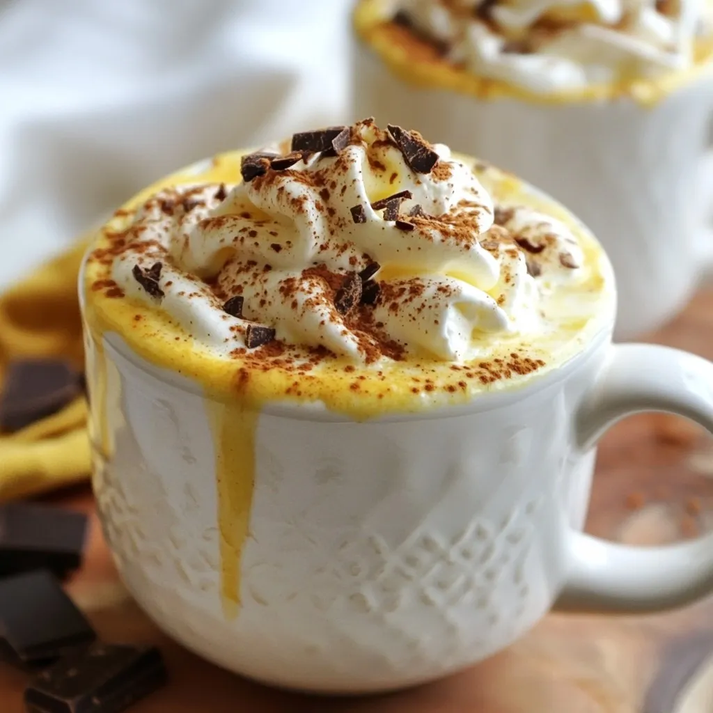 To make a delicious Pumpkin Spice Hot Chocolate, you need a few simple ingredients. Here’s what you will need: - 2 cups milk (dairy or non-dairy alternative) - 1 cup pumpkin puree - 2 tablespoons unsweetened cocoa powder - 2 tablespoons brown sugar - 1 teaspoon pumpkin pie spice - 1 teaspoon vanilla extract - Whipped cream for topping - Dark chocolate shavings (optional) Each ingredient plays an important role. The milk gives it a creamy base. The pumpkin puree adds a rich flavor and a nice color. Cocoa powder mixes in chocolate taste. Brown sugar sweetens the drink well. Pumpkin pie spice creates that warm, cozy feeling. Vanilla extract adds depth to the flavor. Finally, whipped cream and dark chocolate shavings make it extra special. Make sure to choose high-quality ingredients. This will enhance the taste of your hot chocolate. If you want to make it vegan, use almond or oat milk. The pumpkin puree can be fresh or canned, both work great. Enjoy gathering these ingredients! They will help you create a warm and cozy treat. {{ingredient_image_1}} 1. Heating the milk and pumpkin puree Start by taking a medium saucepan. Pour in 2 cups of milk. You can use dairy or a non-dairy option. Add 1 cup of pumpkin puree. Heat this mixture over medium heat. Whisk it well until it blends smoothly. Be careful not to let it boil. 2. Mixing in cocoa powder and other ingredients Next, add 2 tablespoons of unsweetened cocoa powder into the pot. Then, sprinkle in 2 tablespoons of brown sugar. Mix in 1 teaspoon of pumpkin pie spice and 1 teaspoon of vanilla extract. Keep whisking until everything is combined. The mixture should be smooth and creamy. 3. Adjusting sweetness and spice levels After mixing, taste your hot chocolate. If you want it sweeter, add more brown sugar. If you crave more spice, sprinkle in extra pumpkin pie spice or pumpkin puree. Keep adjusting until it’s just right for you. 1. Pouring into mugs Once your hot chocolate is ready, remove it from the heat. Grab your favorite mugs and pour the hot chocolate into them. 2. Garnishing with whipped cream, spices, and chocolate shavings Top each mug with a swirl of whipped cream. For extra flavor, sprinkle more pumpkin pie spice on top. If you like, add dark chocolate shavings for a tasty finish. Enjoy every cozy sip! To make your hot chocolate smooth, whisk the milk and pumpkin puree well. Heat them over medium heat until warm but not boiling. This keeps the texture creamy. When adding cocoa powder, mix it in slowly. This helps avoid clumps. For sweetness, start with the brown sugar. Taste as you go. If it’s not sweet enough, add more sugar. You can also use maple syrup for a richer flavor. Spice is key too. If you love pumpkin spice, add more than the recipe calls for. Just remember, a little goes a long way! Here are some tools you will need: - Medium saucepan - Whisk - Measuring cups and spoons - Mugs for serving - Optional: Grater for dark chocolate shavings These tools make the process easy. With the right tools, you will enjoy making this cozy drink even more! Pro Tips Adjust Sweetness: Feel free to modify the amount of brown sugar based on your personal taste preference. Start with less and add more if needed! Milk Alternatives: This recipe works wonderfully with any milk alternative like almond, oat, or coconut milk for a dairy-free option. Spice It Up: If you love spices, try adding a pinch of nutmeg or cinnamon for an extra flavor kick! Presentation Matters: For a beautiful presentation, consider using a piping bag to add whipped cream and garnish with dark chocolate shavings. {{image_2}} You can easily make this drink vegan and dairy-free. Simply swap the dairy milk with coconut milk or almond milk. Both options create a creamy texture. Coconut milk adds a nice richness, while almond milk has a lighter taste. You can also use oat milk for a different flavor. For a topping, use vegan whipped cream. It gives you that same fluffy feel without dairy. Look for brands that are coconut or soy-based. This way, you keep all the cozy vibes while staying plant-based. Want to switch things up? Add peppermint extract for a fun twist. Just a drop or two can give your hot chocolate a refreshing kick. This works great in winter or for holiday gatherings. Another option is to incorporate caramel syrup. This adds a sweet depth to the drink. Drizzle some on top of the whipped cream for a stunning finish. You can also mix it in while heating. Both options make your pumpkin spice hot chocolate even more special. Benefits of pumpkin puree Pumpkin puree is rich in vitamins. It has vitamin A, which supports eye health. It also has fiber that aids digestion. Plus, it contains antioxidants that help fight disease. This means you get health perks while enjoying your drink! Health aspects of dark chocolate Dark chocolate is not just tasty; it has health benefits too. It contains minerals like iron and magnesium. It helps improve heart health and may boost mood. The flavonoids in dark chocolate are good for blood flow. Enjoying dark chocolate in your hot chocolate can be a smart choice! How pumpkin spice can enhance mood and wellness Pumpkin spice brings warm feelings. The mix of cinnamon, nutmeg, and ginger can lift your spirits. These spices can help reduce stress and anxiety. They remind us of cozy times, like fall and holidays, making us feel happy. Comforting effects of hot chocolate Hot chocolate is a classic comfort drink. It warms you up on cold days. The rich flavors soothe your soul and create joy. Drinking hot chocolate can bring back sweet memories, making it a perfect treat anytime. Enjoying this drink can be a delightful experience for both body and mind. Yes, you can make this drink ahead of time. Just follow the recipe and cool it down after cooking. Store it in the fridge for up to three days. When ready to drink, warm it up on the stove or in the microwave. Be sure to stir well before serving. To store leftovers, pour the hot chocolate into an airtight container. Keep it in the fridge. When you want more, heat it gently on the stove. Stir it well to mix any settled ingredients. This helps keep the flavor rich and creamy. You can find all the ingredients at your local grocery store. Look for pumpkin puree in the canned goods aisle. Cocoa powder and pumpkin pie spice are usually near the baking supplies. For milk, you can choose dairy or non-dairy options in the dairy section. Yes, some stores sell ready-made pumpkin spice hot chocolate. Check the beverage aisle or seasonal section for these. They can be a quick option, but homemade offers better flavor and freshness. You can always customize your drink when you make it yourself. In this post, we explored how to make delicious pumpkin spice hot chocolate. We listed the key ingredients and detailed step-by-step instructions. You learned ways to adjust sweetness and spice based on your taste. Our tips helped you perfect texture and ensure an enjoyable brew. Plus, you found out about vegan options and flavor variations. Now, you can enjoy this comforting drink anytime. It warms your spirit and taste buds!