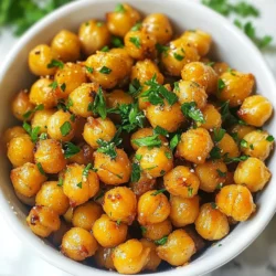 - 1 can (15 oz) chickpeas, drained and rinsed - 1 tablespoon olive oil - 1 teaspoon garlic powder - 1 teaspoon smoked paprika - 1/2 teaspoon cumin - 1/4 teaspoon cayenne pepper (optional) - Salt to taste To make crispy air fryer chickpeas, you need simple, easy-to-find ingredients. Chickpeas are the star here. They are high in protein and fiber. Olive oil gives them a nice crunch. Garlic powder and smoked paprika add rich, warm flavors. Cumin brings an earthy taste, while cayenne adds a little heat if you want it. - Fresh parsley, chopped Garnishing with fresh parsley brightens the dish. It adds a pop of color and a hint of freshness. You can skip it if you like, but it makes the dish look nice. You can get creative with your seasonings. Here are some ideas: - Try adding onion powder for more depth. - A sprinkle of lemon zest can add brightness. - For a sweet twist, use cinnamon and a pinch of sugar. - You can mix in some Italian herbs for a different flavor. These variations can change the taste of your chickpeas. You can easily adapt this recipe to fit your mood or what you have on hand. {{ingredient_image_1}} First, set your air fryer to 400°F (200°C). Let it preheat for about 5 minutes. This step is key for getting the chickpeas crispy. A hot air fryer cooks evenly and helps achieve that perfect crunch. Grab a can of chickpeas. Drain and rinse them well under cold water. This removes excess salt and makes them fresh. After rinsing, pat them dry with a clean kitchen towel. The drier they are, the crispier they will get. In a mixing bowl, toss the dried chickpeas with 1 tablespoon of olive oil. Add 1 teaspoon of garlic powder, 1 teaspoon of smoked paprika, 1/2 teaspoon of cumin, and 1/4 teaspoon of cayenne pepper if you like spice. Don’t forget to sprinkle in some salt. Mix until all the chickpeas are coated well. Now, transfer the seasoned chickpeas to the air fryer basket. Spread them out in a single layer. This helps them cook evenly. Air fry the chickpeas for 15-20 minutes. Halfway through, shake the basket to stir them. Keep an eye on them to avoid burning. They should turn golden brown and crispy. After cooking, take them out and let them cool for a few minutes. They will get even crispier as they cool. Optionally, garnish with fresh chopped parsley before serving. Enjoy these tasty chickpeas as a snack or add them to salads and bowls! To get your chickpeas super crispy, start by drying them well. After rinsing, use a towel to soak up any moisture. Moisture can make them soggy. Then, coat them in olive oil and spices. This helps them crisp up nicely in the air fryer. When you place them in the air fryer, lay them in a single layer. If they overlap, they won’t cook evenly. One big mistake is skipping the drying step. Wet chickpeas will not get crispy. Another mistake is overcrowding the air fryer basket. If you put too many chickpeas in, they will steam instead of fry. Also, don’t forget to shake the basket halfway through cooking. This step ensures they brown on all sides. Lastly, keep an eye on the cooking time to avoid burning them. Check for doneness by looking at the color. They should be golden brown and crispy. You can also taste a few to see if they are crunchy. If they still feel soft, put them back in the air fryer for a few more minutes. Let them cool for a bit after cooking. They will get crunchier as they cool down. Enjoy your tasty snack! Pro Tips Drying is Key: Ensure the chickpeas are thoroughly dried after rinsing; moisture can prevent them from becoming crispy. Seasoning Variations: Feel free to experiment with different spices like curry powder or nutritional yeast for added flavor. Perfect Air Frying: Shake the basket halfway through cooking to promote even crispiness and prevent burning. Storage Tips: Store leftover chickpeas in an airtight container at room temperature for up to 3 days for optimal crunchiness. {{image_2}} You can mix and match flavors for your crispy chickpeas. Try adding different spices like chili powder or curry powder. If you like herbs, sprinkle in some dried oregano or thyme. For a zesty kick, squeeze some lemon juice on top after cooking. You can also try sweet flavors by using cinnamon and a bit of sugar. Each mix gives you a new taste to enjoy! Crispy air fryer chickpeas are great for many diets. They are naturally vegan and gluten-free, making them perfect for everyone. If you're avoiding oil, you can air fry the chickpeas without it. Just use spices to keep them flavorful. Always check labels for spices to ensure they fit your diet. These chickpeas make a great snack on their own. You can also use them to top salads for added crunch. They work well in grain bowls or as a side with hummus. Serve them at parties as a healthy snack. You can even mix them into trail mix for a fun twist! To store leftover crispy chickpeas, let them cool completely. Place them in an airtight container. You can use a glass jar or a plastic container. Make sure to seal it tightly. This helps keep them crunchy. Store the container in the pantry, away from heat. Do not store them in the fridge, as moisture can make them soft. When you want to enjoy leftover chickpeas, you can reheat them. Preheat your air fryer to 400°F (200°C). Spread the chickpeas in a single layer in the basket. Heat them for about 5 minutes. This will help restore their crispiness. You can also use an oven if you prefer. Just place them on a baking sheet and heat for the same time. Crispy chickpeas can last about 3 to 5 days when stored properly. After that, they may lose their crunch. If you notice any off smells or flavors, it's best to toss them. For the best taste, enjoy them fresh. Yes, you can use dried chickpeas. Soak them overnight and cook them until soft. This step adds time, but it gives you great texture. After cooking, follow the same steps to dry and season them. Use the same spices to keep the flavor strong. To spice up your chickpeas, add more cayenne pepper or chili powder. You can also toss in some red pepper flakes for extra heat. Mix in a splash of hot sauce before air frying. Adjust the spice level to fit your taste. Crispy chickpeas are great as a snack on their own. You can also sprinkle them on salads for crunch. They work well in grain bowls, adding protein and texture. Serve them with dips like hummus or yogurt for a tasty combo. This blog post detailed how to make crispy chickpeas in an air fryer. We covered key ingredients, helpful tips, and variations to suit your taste. I shared steps for cooking and storing these tasty snacks. Each section aimed to make your cooking easier and more fun. Remember, crispy chickpeas are versatile for any diet. Experiment with flavors and enjoy them your way. With these tips, you’ll make perfect snacks every time. Dive into the recipe and treat yourself!