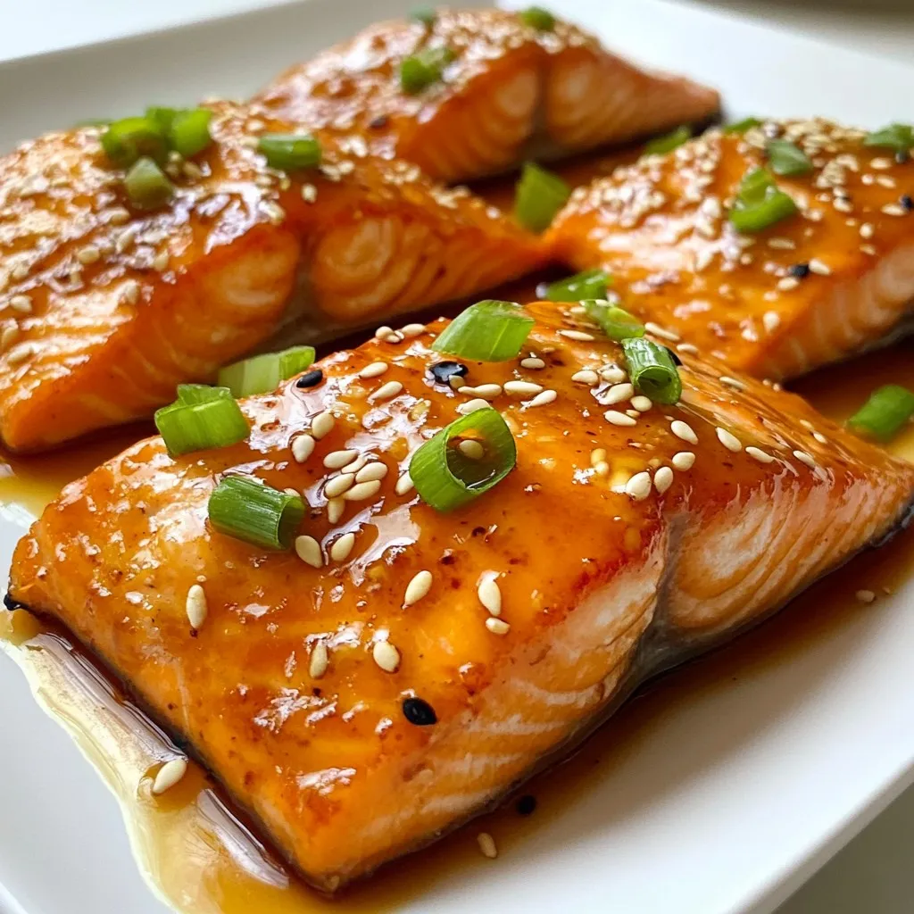 When making honey garlic glazed salmon, it’s important to gather all your ingredients first. This makes cooking smooth and fun. Here’s what you need: - 4 salmon fillets (6 oz each) - 1/4 cup honey - 4 cloves garlic, minced - 2 tablespoons soy sauce (low sodium) - 1 tablespoon fresh ginger, grated - 1 tablespoon olive oil - Salt and pepper to taste - 1 tablespoon sesame seeds (optional) - 2 green onions, finely chopped for garnish Each ingredient plays a key role. The salmon is the star, offering rich flavor and a soft texture. Honey brings sweetness that balances the saltiness from soy sauce. Garlic adds depth, while fresh ginger gives a zing. Olive oil helps in cooking, keeping the fish moist. Seasoning with salt and pepper enhances all these flavors. Optional garnishes like sesame seeds and green onions add a nice touch. They make the dish look great and give extra texture. Make sure to have everything ready. This will help you create a delicious meal without any rush. {{ingredient_image_1}} First, I whisk the glaze. In a small bowl, mix 1/4 cup honey, 4 minced garlic cloves, 2 tablespoons soy sauce, and 1 tablespoon grated ginger. This blend smells amazing! Set aside a few tablespoons for later. Next, I prepare the salmon. I pat the 4 salmon fillets dry with a paper towel. Then, I season both sides with salt and pepper. This step helps enhance the taste. Now, I heat the skillet. I pour 1 tablespoon of olive oil in a large non-stick skillet and turn the heat to medium-high. Once the oil is hot, I place the salmon fillets skin-side down. I cook them for about 4-5 minutes. After that, I gently flip the salmon fillets. I pour the honey garlic mixture over the salmon. I make sure to coat each piece evenly. Then, I cook for another 3-4 minutes. I spoon the sauce over the fillets as they cook. This creates a beautiful glaze. If I want more flavor, I add the reserved sauce during the last minute. I let it bubble and gloss the fish. This step makes the dish even more special. Next, I remove the salmon from the skillet. I let it rest for a couple of minutes. This helps keep it juicy. Finally, I serve the salmon. I like to top it with sesame seeds and chopped green onions for a fresh look. You can also pair it with rice or steamed veggies for a complete meal. Enjoy this simple dish! Achieving the perfect glaze: To get that shiny glaze, wait until the salmon is almost done. Pour the honey garlic mix over the fish. Let it bubble for a minute. This makes it stick well and adds flavor. Maintaining salmon moisture: Keep your salmon juicy by not overcooking it. Cook on medium heat. Flip the fillets carefully to avoid breaking them. Use a non-stick skillet to help prevent sticking and keep the fish moist. Basting techniques: Basting helps make your salmon extra tasty. Use a spoon to drizzle the sauce over the salmon as it cooks. This keeps the flavors strong and the fish coated. Balancing sweetness and saltiness: The key is to balance honey and soy sauce. If your glaze is too sweet, add a bit more soy sauce. This gives you a nice mix of sweet and salty. Taste as you go to find the perfect level for your dish. Pro Tips Choosing Fresh Salmon: Always opt for fresh, high-quality salmon fillets for the best flavor and texture. Look for bright, moist flesh and avoid any that appear dull or dry. Controlling the Heat: Cooking the salmon over medium-high heat helps achieve a nice sear on the outside while keeping the inside tender and juicy. Avoid cooking on too high heat to prevent burning the glaze. Basting for Flavor: Baste the salmon with the honey garlic sauce during the cooking process. This not only enhances the flavor but also helps create a beautiful glaze. Resting the Salmon: Allow the salmon to rest for a couple of minutes after cooking. This helps the juices redistribute, resulting in a more flavorful and moist dish. {{image_2}} You can switch up fish types in this dish. Instead of salmon, try trout or tilapia. Both have mild flavors that work well with the honey garlic glaze. You can even use shrimp for a fun twist. Each option gives a new taste while still being simple. For sweeteners, honey is the star, but you can explore other options. Maple syrup makes a great alternative. It adds a unique flavor that pairs nicely with garlic. You could also use agave nectar for a lighter touch. Each sweetener will change the final taste, so feel free to experiment. When it comes to cooking methods, grilling and pan-searing are great options. Grilling gives a nice smoky flavor. It’s perfect for warm days. Just brush the glaze on the fish while it cooks. It creates a tasty crust. Pan-searing is another easy way to cook honey garlic salmon. It gives a delicious caramelized finish. You can control the heat and glaze the fish right in the pan. This method makes it easy to keep the fish moist. If you want a hands-off approach, consider oven-baking. Preheat your oven to 400°F (200°C). Place the salmon on a baking sheet, brush with the glaze, and bake for 12-15 minutes. This method is perfect for busy nights. It allows you to prepare sides while the salmon cooks. To store leftovers, let the honey garlic glazed salmon cool down first. Place it in an airtight container. This keeps it fresh for up to three days. You can also wrap it tightly in plastic wrap. Always make sure it is properly sealed to avoid drying out. When reheating, use the oven or microwave. For the oven, preheat it to 350°F (175°C). Place the salmon on a baking sheet, cover it with foil, and heat for about 10 minutes. This helps keep the salmon moist. If using a microwave, heat in short bursts at low power. Check it often to avoid overcooking. Yes, you can freeze honey garlic glazed salmon. Wrap each piece in plastic wrap, then place them in a freezer bag. Make sure to remove as much air as possible. This way, the salmon stays good for up to three months. To thaw, place the frozen salmon in the fridge overnight. If you need it faster, submerge the sealed bag in cold water for about an hour. Avoid using hot water, as it can start to cook the fish. Once thawed, you can reheat it using the same methods mentioned above. You should cook salmon for 8 to 10 minutes. This time includes both sides. For a perfect glaze, cook the skin-side down first. Flip it after 4 to 5 minutes. Then, add the honey garlic sauce and cook for another 3 to 4 minutes. Yes, you can use frozen salmon. Just make sure to thaw it first. You can do this in the fridge overnight or under cold water. Once thawed, pat it dry before cooking. This helps the glaze stick better. Honey garlic glazed salmon pairs well with rice or quinoa. You can also serve it with steamed veggies like broccoli or green beans. A fresh salad adds a nice crunch too. Feel free to mix and match your sides. To check if salmon is done, look for a few signs. The flesh should flake easily with a fork. It should also turn from bright pink to a light opaque color. If you have a food thermometer, look for 145°F (63°C) at the thickest part. You’ve learned how to make delicious honey garlic glazed salmon. We covered the key ingredients, easy steps, and tips for perfect flavor. Remember to experiment with different fish and sweeteners for your taste. Store leftovers well for later enjoyment. With this knowledge, you can impress friends and family at your next meal. Enjoy making new dishes and sharing great food!