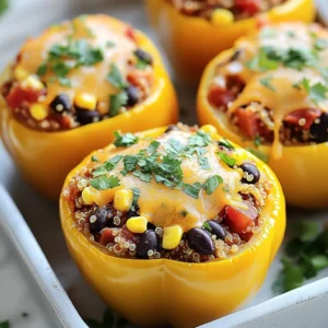 - 4 large bell peppers (any color) - 1 cup cooked quinoa - 1 can black beans, rinsed and drained - 1 cup corn kernels (fresh or frozen) - 1 cup diced tomatoes (fresh or canned) - 1 teaspoon cumin - 1 teaspoon smoked paprika - 1/2 teaspoon garlic powder - 1/2 teaspoon onion powder - 1 cup shredded cheese (cheddar or mozzarella) - Salt and pepper to taste - Fresh cilantro for garnish (optional) Each stuffed pepper has about 300 calories. You get protein from quinoa and beans. The cheese adds calcium. Bell peppers give vitamins A and C. This meal is rich in fiber and filling. It helps you feel satisfied. When picking bell peppers, look for firm ones. Choose vibrant colors like red, yellow, or green. They should feel heavy for their size. Avoid any with soft spots. Fresh peppers are sweeter and crunchier. For this recipe, any color works. I love using a mix for a fun look. {{ingredient_image_1}} First, get your bell peppers ready. Choose four large peppers. You can pick any color you like. Next, cut off the tops. Make sure to remove the seeds and membranes too. This helps keep the peppers tender. Place the peppers upright in a bowl. This way, they are ready for the filling. In a large bowl, combine your filling ingredients. Add one cup of cooked quinoa. Then, add one can of black beans that you rinsed and drained. Next, mix in one cup of corn. You can use fresh or frozen corn. After that, add one cup of diced tomatoes. This can be fresh or canned. Sprinkle in one teaspoon of cumin and one teaspoon of smoked paprika. Then, add half a teaspoon of garlic powder and half a teaspoon of onion powder. Mix everything well until it is all combined. Season the mixture with salt and pepper to taste. Now, it’s time to stuff the peppers. Take the filling and pack it into each pepper. Press down gently to fit in as much filling as you can. Then, sprinkle the remaining cheese on top of each stuffed pepper. Preheat your air fryer to 375°F (190°C). Place the stuffed peppers in the air fryer basket. Make sure to give them space for air to flow. Cook for 12 to 15 minutes. The peppers should be tender and the cheese should be bubbly and golden. Carefully take them out when they are done. If you like, garnish with fresh cilantro before serving. Enjoy your tasty meal! To get the best texture from your stuffed peppers, use fresh bell peppers. Look for firm peppers with smooth skin. If you prefer a softer bite, cook them a little longer. The air fryer works wonders, so don't be afraid to experiment. You want the peppers tender, yet still holding their shape. For perfectly cooked stuffed peppers, set your air fryer to 375°F (190°C). Cook them for 12 to 15 minutes. Check at the 12-minute mark. If the cheese is golden and bubbly, they are ready. If not, add a few more minutes. Each air fryer may cook slightly different, so keep an eye on them. If your peppers are too crunchy, try slicing them in half before stuffing. This helps them cook through. If the cheese isn't melting well, cover the peppers loosely with foil for a few minutes. This traps heat and helps the cheese melt faster. Always remember to check your peppers for doneness. Enjoy your cooking! Pro Tips Choose Colorful Peppers: Using a mix of colorful bell peppers not only enhances the visual appeal of your dish but also adds subtle flavor variations. Customize the Filling: Feel free to add your favorite ingredients to the filling, such as cooked ground meat, sautéed vegetables, or different types of beans for added protein and flavor. Watch Cooking Time: Cooking times may vary based on the size of the peppers; check for tenderness and bubbly cheese to ensure they're perfectly cooked. Let Them Rest: Allow the stuffed peppers to rest for a few minutes after cooking. This helps the flavors meld together and makes them easier to handle when serving. {{image_2}} You can change the filling by using different proteins. Ground chicken, beef, or turkey works well. Cook the meat first, then mix it with the other filling ingredients. This adds flavor and protein. You can also use shredded rotisserie chicken for a quick option. Each protein brings a unique taste to your stuffed peppers. For a vegetarian or vegan twist, skip the meat altogether. You can use more beans or lentils instead. Chickpeas also add protein and texture. Try adding mushrooms for extra flavor. You can also use nuts or seeds for crunch. Make sure to use vegan cheese if you want a cheesy topping. This keeps the dish plant-based. You can change the flavor of your stuffed peppers easily. For a spicy kick, add jalapeños or chili powder. If you prefer Italian flavors, mix in Italian herbs like oregano and basil. Using marinara sauce instead of tomatoes adds richness. For a Mediterranean vibe, add olives, feta cheese, and herbs like dill. Each variation makes the dish exciting and new. To store your stuffed peppers, let them cool to room temperature. Place them in an airtight container. You can keep them in the fridge for up to 3 days. If you have many leftovers, wrap them in plastic wrap before putting them in the container. This keeps them fresh longer. When you are ready to eat leftovers, reheat them in the air fryer. Set the air fryer to 350°F (175°C). Heat the stuffed peppers for about 5-7 minutes. This method keeps them crispy and warm. You can also use a microwave. Just cover the peppers with a damp paper towel to prevent drying. Want to save some for later? You can freeze stuffed peppers! First, let them cool completely. Wrap each pepper tightly in plastic wrap. Place them in a freezer-safe bag or container. They can last for up to 3 months in the freezer. When you’re ready to eat, thaw them in the fridge overnight before reheating. Stuffed peppers take about 12 to 15 minutes in an air fryer. The heat cooks the peppers well while melting the cheese on top. You want them tender but not mushy. Check around the 12-minute mark and adjust as needed. Yes, you can make stuffed peppers ahead of time. You can prepare the filling and stuff the peppers a day before cooking. Store them in the fridge until you are ready to air fry. Just remember to cook them straight from the fridge, adding a few extra minutes if needed. If you want to swap out quinoa, there are several good options. You can use rice, farro, or even couscous. Each will add a different texture and flavor. Just make sure whatever you choose is cooked before adding it to the mix. Yes, this recipe is gluten-free as written. Quinoa and black beans are both safe for gluten-free diets. If you use any other grains, check to ensure they are gluten-free. Always read labels to be sure! Stuffed peppers are a tasty and healthy choice. We explored the key ingredients, from bell peppers to different filling options. I shared easy steps for prep and cooking in an air fryer. You learned tips for great texture and how to solve common cooking problems. Plus, we discussed variations to suit your taste, storage information, and answered common questions. Now, it’s time to get cooking. Enjoy your meal and have fun experimenting!