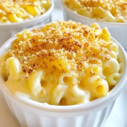 - 8 ounces elbow macaroni - 2 tablespoons unsalted butter - 2 tablespoons all-purpose flour - 2 cups whole milk - 1 cup white cheddar cheese, shredded - 1 cup mozzarella cheese, shredded - 1 teaspoon garlic powder - 1 teaspoon onion powder - 1/2 teaspoon mustard powder - Salt and pepper to taste - 1/2 cup panko breadcrumbs - 2 tablespoons olive oil - 1/4 teaspoon smoked paprika (for garnish) You need elbow macaroni for a great base. I use unsalted butter to make the roux. All-purpose flour thickens the cheese sauce. Whole milk gives the sauce its creamy texture. White cheddar and mozzarella add rich flavors. For extra flavor, try adding some crispy bacon bits or fresh herbs. Chives or parsley add color and taste. A sprinkle of hot sauce can give it a kick. If you need a gluten-free option, use gluten-free pasta and flour. For a dairy-free version, swap the milk and cheese for plant-based alternatives. Nutritional yeast can replace cheese for flavor. {{ingredient_image_1}} First, bring a large pot of water to a boil. Add a good amount of salt to the water. This helps flavor the macaroni. Once the water is boiling, add 8 ounces of elbow macaroni. Cook it until it is al dente, which usually takes about 7 to 8 minutes. Check the package for exact times. After cooking, drain the macaroni and set it aside. In the same pot, melt 2 tablespoons of unsalted butter over medium heat. Once the butter is melted, sprinkle in 2 tablespoons of all-purpose flour. Whisk this mixture constantly for about 2 minutes until it becomes smooth. This mix is called a roux. Gradually pour in 2 cups of whole milk while whisking. This helps to avoid lumps. Keep cooking and whisking until the mixture thickens and starts to simmer, which should take about 5 to 7 minutes. Now, reduce the heat to low. Stir in 1 cup of shredded white cheddar cheese and 1 cup of shredded mozzarella cheese. Keep stirring until the cheese melts and the sauce is creamy. Add 1 teaspoon of garlic powder, 1 teaspoon of onion powder, and 1/2 teaspoon of mustard powder. Season with salt and black pepper to your taste. Mix well and taste the sauce. Adjust the seasoning if needed. Now it’s time to mix the macaroni with the cheese sauce. Add the cooked elbow macaroni to the sauce. Stir it well, making sure every piece of pasta gets coated in the cheese sauce. This is where the magic happens! The creamy sauce wraps around the pasta, making it rich and delicious. Next, preheat your oven to 350°F (175°C). In a small bowl, mix 1/2 cup of panko breadcrumbs with 2 tablespoons of olive oil. Make sure the breadcrumbs are well-coated. Pour the mac and cheese into a greased baking dish. Spread it evenly. Top it with the panko mixture and sprinkle some smoked paprika on top for extra flavor. Now, bake it in the preheated oven for 20 to 25 minutes. You want the top to be golden brown and crispy before taking it out. Let it cool for a few minutes before serving, and enjoy your creamy white cheddar mac and cheese! To get a smooth cheese sauce, start with a good roux. Use butter and flour, whisking them for about two minutes. This helps thicken the sauce. Next, slowly add whole milk while whisking. This keeps lumps away. Cook until it thickens, about five to seven minutes. Then, reduce the heat. Stir in shredded white cheddar and mozzarella until they melt. This makes your sauce creamy and rich. For a crunchy topping, use panko breadcrumbs. Mix them with olive oil in a bowl. This keeps them from burning. Spread the panko evenly over your mac and cheese before baking. Adding smoked paprika gives a nice touch and flavor. Bake until the top is golden brown. This adds a great crunch that pairs well with the creamy pasta. When cooking macaroni, follow the package instructions for best results. Use salted water to enhance flavor. Be careful not to overcook the pasta; it should be al dente. When making the cheese sauce, keep whisking to avoid sticking. Taste your sauce before adding more seasoning. Remember, it's easier to add than to take away. Finally, let your mac and cheese cool a bit before serving. This helps the sauce set and makes for easier serving. Pro Tips Choose Quality Cheese: Using high-quality white cheddar and fresh mozzarella will enhance the creaminess and flavor of your mac and cheese. Don't Overcook the Pasta: Cook the elbow macaroni just until al dente, as it will continue to cook while baking in the cheese sauce. Experiment with Toppings: Feel free to customize the breadcrumb topping with herbs, spices, or even crushed potato chips for a unique twist. Add a Kick: For a spicier version, mix in some diced jalapeños or a splash of hot sauce to the cheese sauce before combining with the pasta. {{image_2}} You can add protein to make your mac and cheese more filling. Cooked chicken, bacon, or ham work great. Just chop the meat into small pieces and mix it in when you combine the pasta with the cheese sauce. You can also use cooked shrimp or crab for a seafood twist. This addition makes the dish hearty and satisfying. For a fancy touch, drizzle truffle oil on top before serving. It adds a rich and earthy flavor. You can also mix in cooked lobster for a luxurious treat. Chop the lobster into bite-sized pieces and fold it into the creamy cheese sauce. These gourmet variations will impress your guests and elevate your meal. If you want a vegan option, use plant-based cheese and milk. Look for brands that melt well. You can also make a creamy sauce with soaked cashews blended with nutritional yeast, garlic, and lemon juice. This creates a rich flavor without dairy. Top with breadcrumbs mixed with olive oil for crunch. Your vegan friends will love this version! Store your leftover creamy white cheddar mac and cheese in an airtight container. Let it cool for a bit first. Once it cools, seal it tightly. This helps keep it fresh and tasty. You can store it in the fridge for up to three days. Make sure to label the container with the date you made it. This way, you’ll know when it’s time to eat or toss it. To reheat mac and cheese, use a microwave or oven. For the microwave, place the desired portion in a bowl. Add a splash of milk to keep it creamy. Heat it in 30-second intervals, stirring in between. This helps evenly warm it. For the oven, preheat to 350°F (175°C). Place the mac and cheese in a baking dish. Cover it with foil to prevent it from drying out. Heat for about 20 minutes or until hot. You can freeze creamy white cheddar mac and cheese for later. Cool it completely before freezing. Transfer it to a freezer-safe container. Leave some space at the top, as it will expand. Label the container with the date. You can freeze it for up to three months. When you’re ready to eat, thaw it in the fridge overnight. Reheat it using the tips above for the best taste. Yes, you can! While white cheddar is rich and creamy, feel free to mix in other cheeses. Gouda, fontina, or even a sharp cheddar can add great taste. Just remember, each cheese melts differently. This can change the texture of your sauce. To make your mac and cheese gluten-free, swap the all-purpose flour for a gluten-free flour blend. You can also use gluten-free pasta. Many brands offer elbow macaroni that fits this need. Just check the package to be sure. If your cheese sauce is not creamy, it may be due to a few reasons. First, make sure to whisk the flour well into the butter. This helps create a smooth roux. Second, add your cheese slowly and stir until it melts fully. Lastly, use whole milk for the best creaminess. If the sauce is too thick, add a bit more milk until you reach the desired consistency. This article covered everything you need for creamy white cheddar mac and cheese. We explored main ingredients, optional garnishes, and even substitutions for different diets. I provided step-by-step cooking instructions, tips for a creamy sauce, and gourmet variations. You learned how to store leftovers and reheating methods to keep them tasty. Remember, cooking should be fun. Experiment with flavors and make it your own! Enjoy your creamy white cheddar mac and cheese experience.