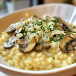 - 1 cup Arborio rice - 4 cups vegetable broth - 1 cup mushrooms (cremini or button), sliced - 1 small onion, finely chopped - 3 cloves garlic, minced - 3 tablespoons unsalted butter - 2 tablespoons olive oil - 1/2 cup grated Parmesan cheese (or a plant-based alternative) - Salt and pepper to taste - Fresh parsley, chopped (for garnish) To make a great Garlic Butter Mushroom Risotto, start with quality ingredients. The main star is Arborio rice. This rice has a high starch content. It gives risotto its creamy texture. Next, you need vegetable broth. Use fresh broth for the best taste. It adds depth to the dish. Mushrooms bring umami and earthiness. You can choose cremini or button mushrooms. Both work well. Onion and garlic add flavor and aroma. Finely chop the onion and mince the garlic for even cooking. Butter and olive oil create a rich base. The butter adds smoothness, and the olive oil helps with cooking. Parmesan cheese gives a salty, savory kick. If you want a dairy-free option, use a plant-based cheese. Finally, salt and pepper enhance all the flavors. Fresh parsley adds a bright touch and color. With these ingredients, you can craft a dish that warms the soul and delights the palate. {{ingredient_image_1}} - Chopping the onion and garlic Start by peeling the onion. Chop it finely so it cooks fast. Next, take the garlic cloves. Mince them into tiny pieces. This will release their strong flavor. - Slicing the mushrooms Grab your mushrooms. You can use cremini or button mushrooms. Slice them into thin pieces. This helps them cook evenly and blend into the dish. - Heating the vegetable broth In a medium saucepan, pour in the vegetable broth. Heat it on low. Keeping it warm helps the rice cook well. - Sautéing onions and garlic In a large skillet, add olive oil and one tablespoon of butter. Let it melt over medium heat. Once melted, toss in the chopped onion. Cook for about five minutes. Wait until the onion turns soft and clear. Then, add the minced garlic. Stir for one minute until fragrant. - Adding mushrooms Now, stir in the sliced mushrooms. Cook them for five to seven minutes. They should turn tender and brown. This step adds depth to the flavor. - Incorporating Arborio rice Add one cup of Arborio rice to the skillet. Stir well to coat the rice with oil and butter. Cook it for about two minutes. The edges will look slightly clear, which means it’s ready for the broth. - Adding vegetable broth gradually Begin adding the warm vegetable broth, one ladle at a time. Stir the rice often. Wait for the liquid to absorb before adding more broth. Repeat this until the rice is creamy and tender. This process takes about 20 to 25 minutes. - Mixing in butter and Parmesan Once the risotto is creamy, take it off the heat. Stir in the remaining butter and the grated Parmesan cheese. Mix until everything is well combined. This adds richness. - Adjusting seasoning Taste the risotto and add salt and pepper as needed. This step boosts the flavors. Then, serve it hot and enjoy your creamy garlic butter mushroom risotto! To get that perfect creamy texture, stir your risotto non-stop. This helps the rice release starch, which makes it creamy. Add the broth slowly. Wait until the rice absorbs most of the liquid before adding more. This takes time, but it’s worth it. Choosing the right mushrooms makes a big difference. I love using cremini or button mushrooms for their rich taste. You want to balance the salt and pepper well. Start with a pinch of salt and a few cracks of pepper. Taste as you go, and adjust to your liking. Garnish your risotto with fresh parsley. It adds color and a nice touch of flavor. You can pair this dish with a side salad or grilled veggies. A glass of white wine also complements it well. Enjoy your meal! Pro Tips Use Warm Broth: Keeping the broth warm while cooking helps the rice cook evenly and absorb the liquid better, resulting in a creamier risotto. Choose the Right Rice: Arborio rice is ideal for risotto because of its high starch content, which creates a creamy texture when cooked. Stir Constantly: Stirring the risotto frequently ensures that the rice releases its starch, contributing to the dish's signature creaminess. Finish with Butter and Cheese: Adding the remaining butter and cheese at the end enhances the richness and flavor of the risotto. {{image_2}} You can easily change up your garlic butter mushroom risotto. Adding vegetables gives it a nice twist. For example, spinach adds color and nutrients. You can also add peas for a sweet touch. Both will bring new flavors and textures. If you want more protein, try adding chicken or shrimp. Cook the protein first, then add it to the risotto. This way, you can enjoy a hearty meal that still tastes great. For those who follow a vegan diet, you can swap out the butter and cheese. Use vegan butter and a non-dairy cheese. Both options work well and keep the risotto creamy. This way, everyone can enjoy a delicious bowl. If you need gluten-free options, Arborio rice is your friend. It is naturally gluten-free. Just make sure your broth is also gluten-free. This way, you can enjoy risotto without worry. Experimenting with herbs can bring new life to your dish. Try adding thyme or rosemary. These herbs will give your risotto a fresh, earthy taste. Just mix them in while you cook for the best flavor. Adding white wine is another great idea. It gives depth and richness to the risotto. Just use a splash when you add the broth. This small step can make a big difference in taste. Enjoy trying out these variations to find your favorite! To keep your risotto fresh, use airtight containers. Glass or plastic containers work well. Allow the risotto to cool before sealing. Store it in the fridge for up to three days. Make sure it’s covered to prevent drying out. The best way to reheat risotto is on the stove. Place the risotto in a saucepan. Add a splash of broth or water. Heat it slowly over low heat. Stir often to keep it creamy and smooth. You can also use the microwave. Just add some liquid and heat in short bursts. You can freeze risotto if you have leftovers. Portion it into freezer-safe bags or containers. Remove as much air as possible. Label the bags with the date. When you are ready to eat, thaw it overnight in the fridge. Reheat it gently, adding broth for creaminess. It takes about 10 minutes to prep. The total cook time is around 25 minutes. So, you can make this dish in about 35 minutes. Yes, you can prepare risotto ahead of time. Cook it up to the point before you add the final butter and cheese. Let it cool, then store it in the fridge. To reheat, add a splash of broth while warming it on low heat. This keeps it creamy. If you don't have Arborio rice, you can use Carnaroli or Vialone Nano. These types also create a creamy texture. You can even use regular short-grain rice, but it may not give the same rich creaminess. Garlic Butter Mushroom Risotto is a simple, flavorful dish. We covered the ingredients needed, detailed the step-by-step cooking process, and shared tips for a creamy texture. Exploring variations can keep the recipe fresh and exciting. You can store leftovers easily, reheat them well, and even freeze them for later. This dish is versatile and can suit many diets. Enjoy making it your own, experimenting with flavors, and savoring each bite!