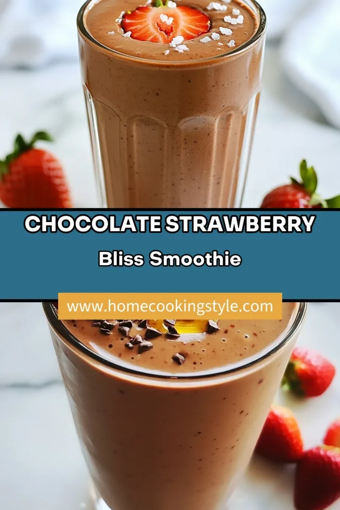 Looking for a delicious and nutritious treat? Try this chocolate strawberry smoothie that's perfect for any time of the day! This protein smoothie recipe combines fresh strawberries, chocolate protein powder, and almond milk for a healthy smoothie recipe that will keep you energized. Whip up this chocolate protein shake in just 5 minutes—it's quick, tasty, and nutrient-packed! Save this recipe for a delightful almond milk smoothie experience! #SmoothieRecipes #HealthyEating #ProteinSmoothie #ChocolateLovers