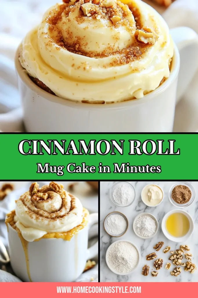 Craving a sweet treat? Try this easy Cinnamon Roll Mug Cake! With just a few ingredients, this quick cinnamon roll cake is the perfect single serve dessert recipe for busy days. In under 5 minutes, you can enjoy a delicious microwave mug cake recipe that's moist and topped with cream cheese frosting. Save this Cinnamon Roll Mug Cake recipe for your next dessert craving! #CinnamonRollMugCake #EasyMugCakeDesserts #QuickCinnamonRollCake #SingleServeDessertRecipe