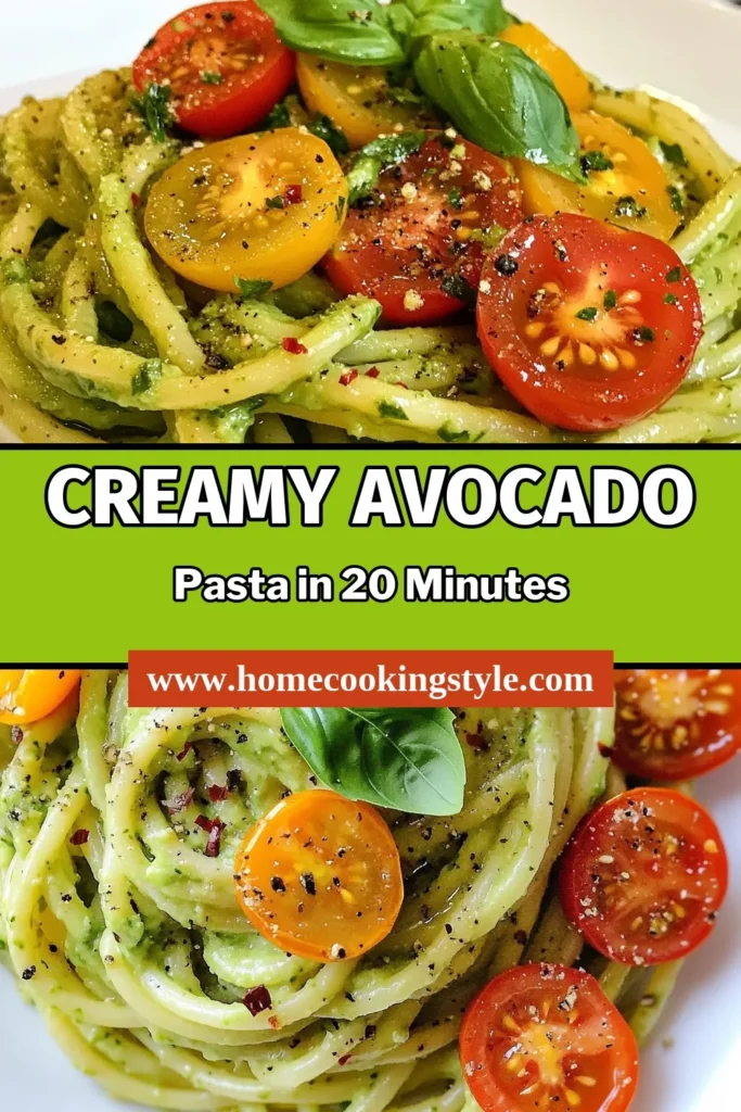 Looking for a delicious and healthy meal? Try this creamy avocado pasta recipe! It's a quick and simple vegan avocado pasta that's perfect for busy nights. Made with ripe avocados, garlic, and fresh basil, this creamy avocado sauce will elevate your pasta dish to a new level. Enjoy easy pasta recipes that are both tasty and nutritious. Save this creamy avocado pasta for your next dinner! #AvocadoPasta #VeganRecipe #HealthyPasta #EasyPastaRecipes