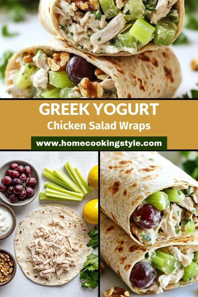 Discover a delicious way to enjoy a healthy meal with these Greek yogurt chicken salad wraps! Packed with shredded chicken, crunchy celery, sweet grapes, and creamy Greek yogurt, this easy chicken salad wraps recipe is perfect for lunch or a light dinner. Use whole wheat tortillas for a nutritious twist. Try this Greek yogurt chicken salad today and delight your taste buds! Save this recipe for a quick and healthy option. #GreekYogurtRecipes #HealthyChickenWraps #WholeWheatTortillaRecipe #EasyChickenSaladWraps