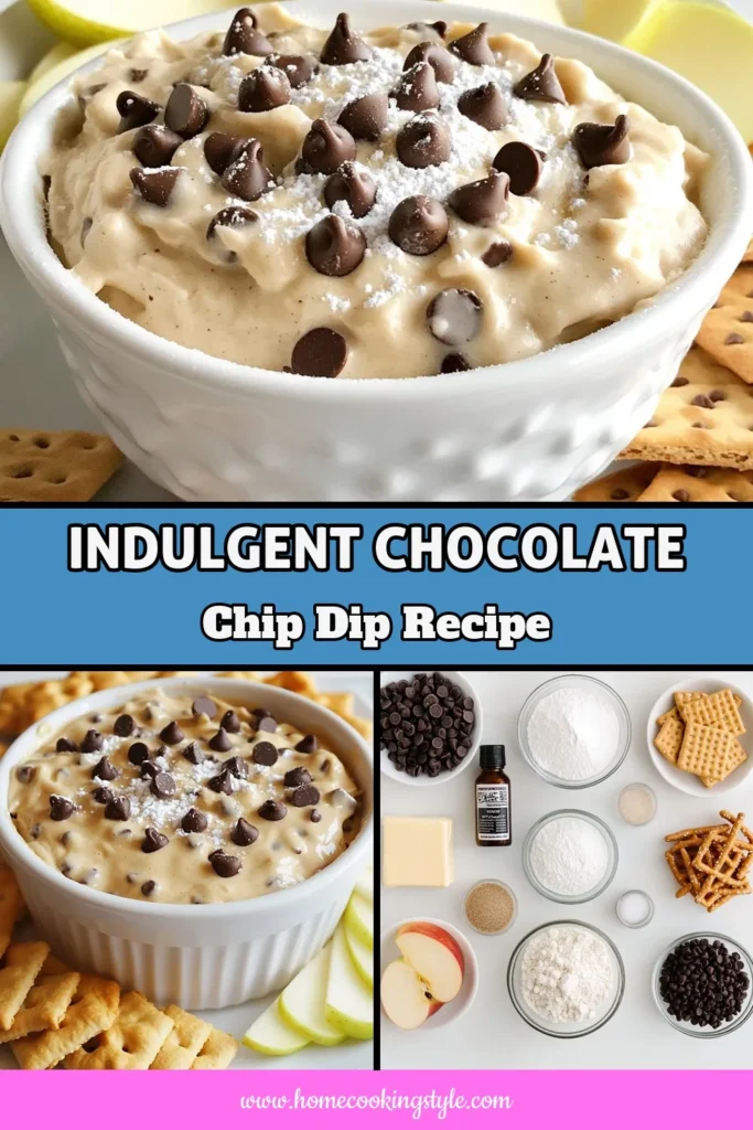 Indulge in this delicious and easy dessert dip recipe: Chocolate Chip Cookie Dough Dip! This no-bake chocolate dip combines creamy cream cheese with sweet brown sugar and chocolate chips, perfect for parties. Serve it chilled with graham crackers or apple slices for a delightful treat. Everyone will love this sweet dip for parties! Try making this Chocolate chip cookie dough dip today and watch it disappear! #DessertDip #NoBake #PartyFood #CookieDoughDip
