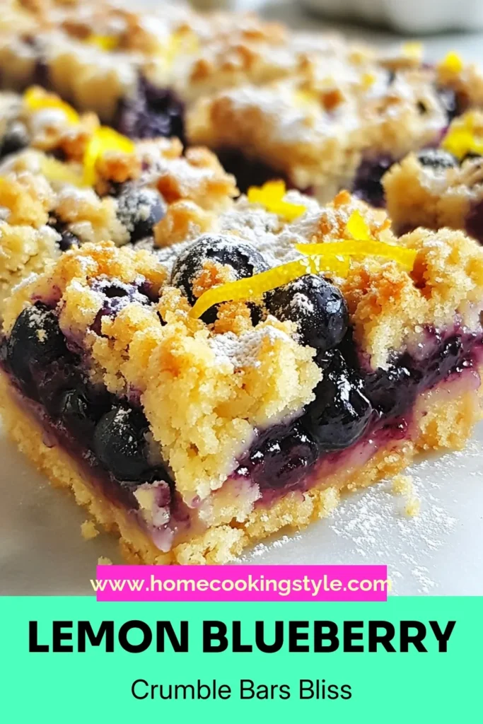Indulge in the delightful flavors of Lemon Blueberry Crumble Bars! This easy fruit crumble recipe combines fresh blueberries and zesty lemon for a delicious Blueberry Dessert Bar that’s perfect for any occasion. With just a few simple ingredients, you can create healthy dessert bars that everyone will love. Try this Lemon Oat Bar Recipe today and impress your friends and family! Save this recipe for later! #LemonBlueberryCrumbleBars #BlueberryDessertBars #HealthyDessertBars #EasyFruitCrumbleRecipe