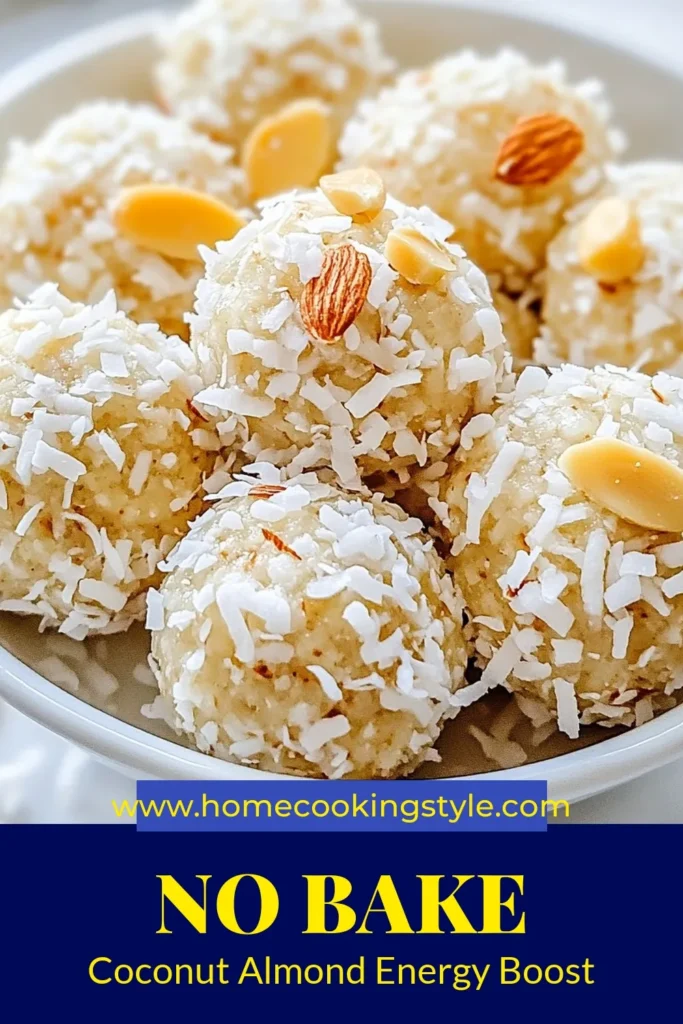 Looking for a delicious and nutritious snack? Try these Coconut Almond Energy Balls! Perfect for anyone seeking healthy snack recipes, these no-bake energy balls are easy to make at home. Packed with almond butter, shredded coconut, and oats, these homemade energy bites are the ideal on-the-go treat. Enjoy them anytime you need a quick pick-me-up! Save this recipe now and get snacking! #HealthySnacks #EnergyBalls #AlmondButter #NoBakeRecipes