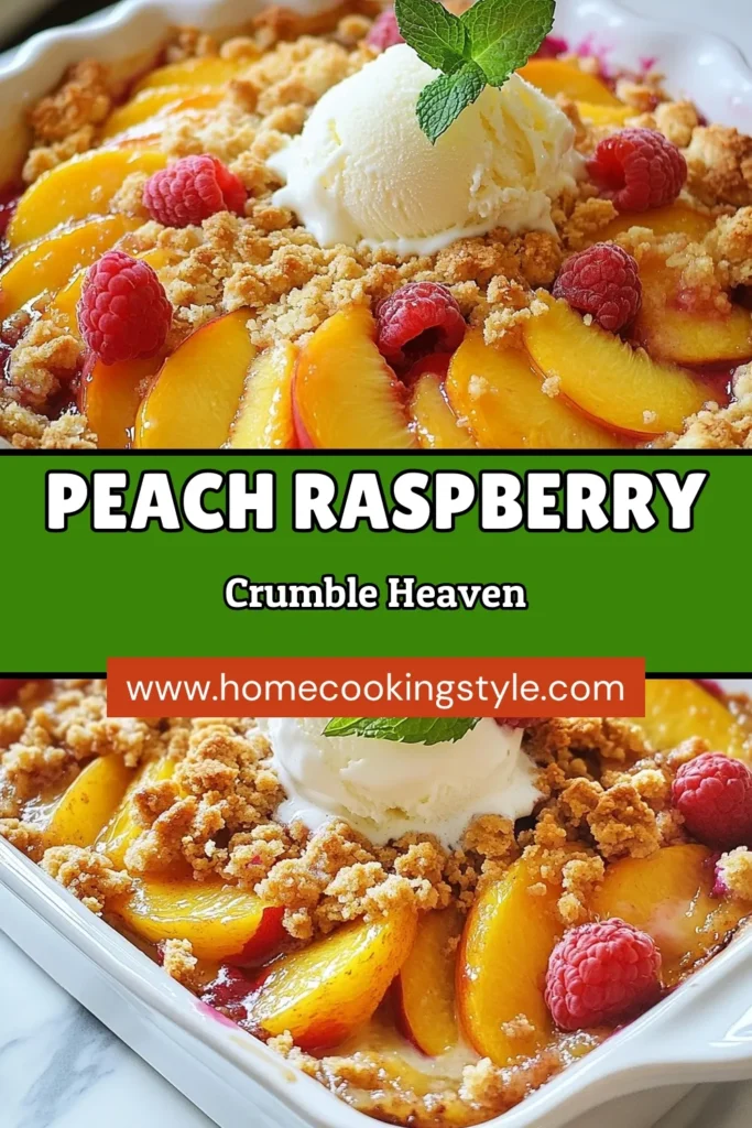 Looking for a delightful summer dessert? Try this easy Peach Raspberry Crumble recipe! Bursting with ripe peaches and juicy raspberries, this baked peach and raspberry dessert is the perfect treat for warm evenings. With a homemade crumble topping that’s simple to make, it’s sure to impress your family and friends. Don’t miss out on this delicious summer peach recipe—save this recipe for later! #PeachRaspberryCrumble #FruitCrumble #SummerDesserts #Baking