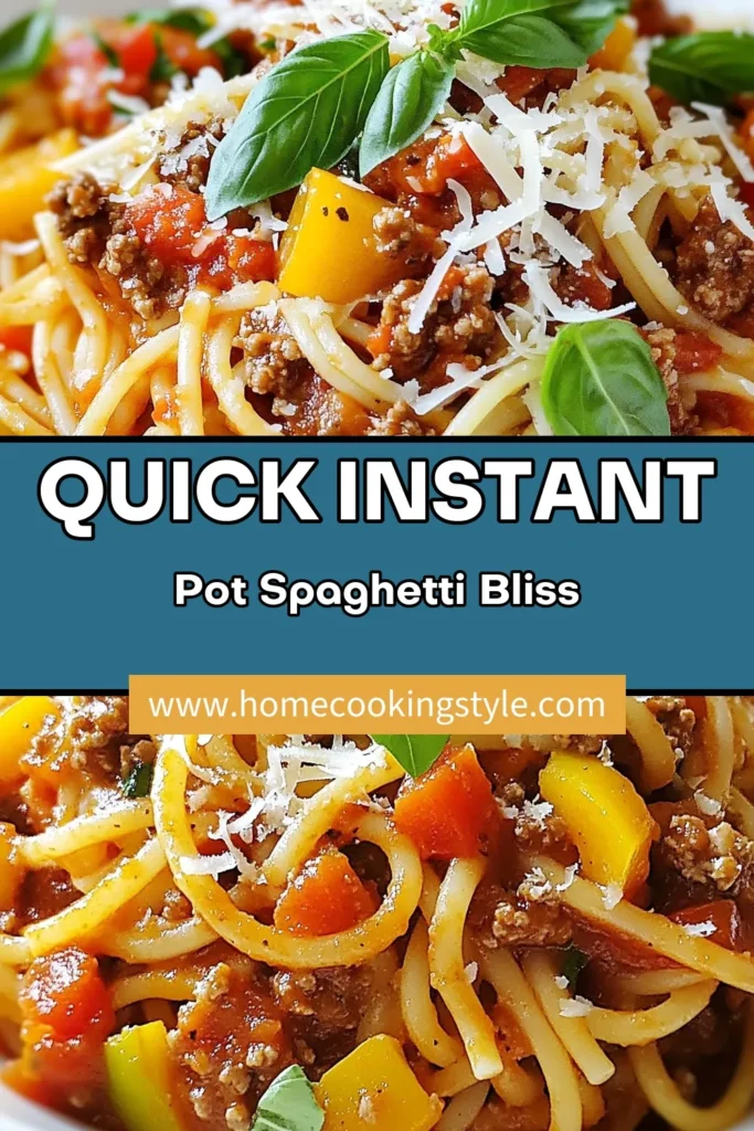 Discover the ultimate Instant Pot spaghetti and meat sauce recipe for a deliciously quick dinner! This easy spaghetti recipe combines ground beef, vibrant veggies, and a rich tomato sauce, all cooked perfectly in your pressure cooker. Ideal for busy weeknights, this Instant Pot spaghetti takes just 30 minutes to prepare. Ready to impress your family? Save this quick dinner recipe for your next meal! #InstantPotSpaghetti #QuickDinnerRecipes #SpaghettiAndMeatSauce #EasySpaghettiRecipe