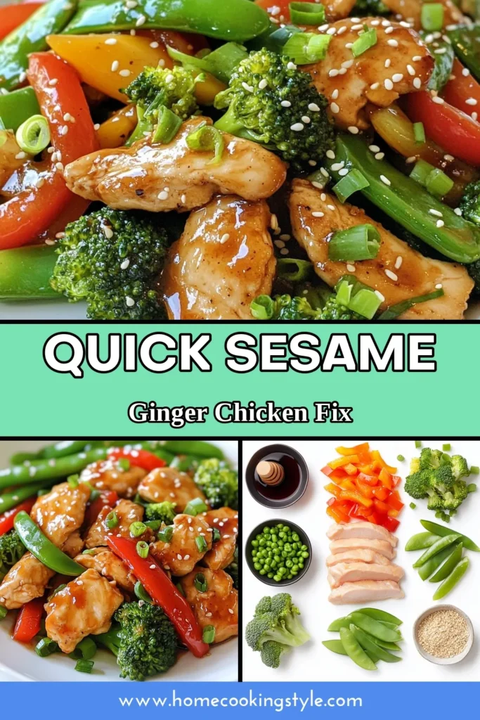 Discover an easy and delicious Sesame Ginger Chicken Stir-Fry that's perfect for busy weeknights! This quick chicken stir-fry recipe combines marinated chicken with vibrant veggies for a healthy stir-fry with low sodium ingredients. Enjoy this easy Asian chicken dish in just 30 minutes. Perfect for your meal prep! Save this recipe and try it tonight! #SesameGingerChicken #ChickenStirFry #HealthyEating #AsianCuisine