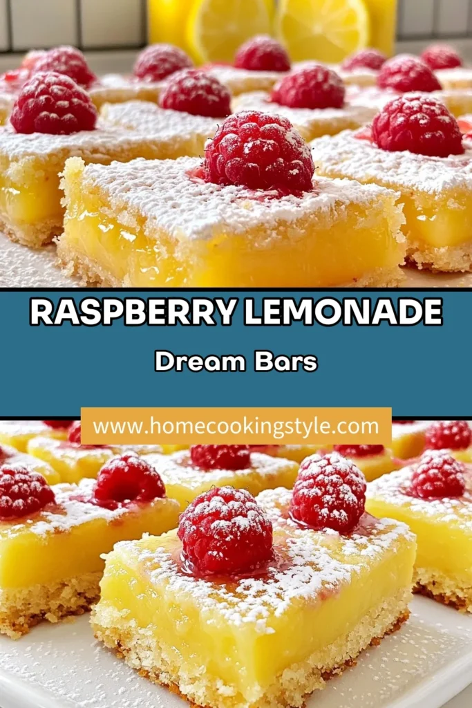 Indulge in the perfect summer treat with these delicious raspberry lemonade bars! This easy lemonade bars recipe combines tangy lemon and sweet raspberries for a refreshing lemon raspberry dessert that's sure to impress. Ideal for picnics or BBQs, these summer dessert bars are a must-try. Satisfy your sweet tooth today and create refreshing raspberry treats that your family will love. Save this recipe for your next gathering! #RaspberryLemonadeBars #SummerDessert #RefreshingTreats #LemonDessert