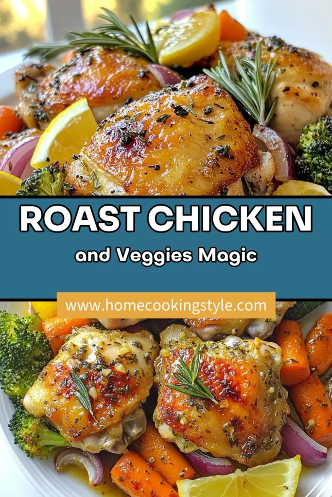 Discover this delicious garlic herb chicken recipe featuring succulent roasted chicken thighs paired with vibrant herb roasted vegetables! Perfect for an easy dinner recipe, this healthy chicken dinner is packed with flavor. In just 55 minutes, you can serve a wholesome meal your family will love. Don’t miss out—try it tonight! Save this recipe for later and enjoy a delightful dish that fits any weeknight! #GarlicHerbChicken #EasyDinnerRecipes #HealthyDinner #RoastedChickenThighs