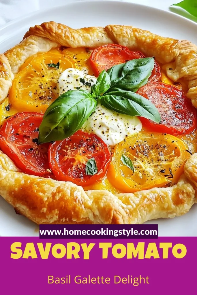 Discover the perfect Rustic Tomato Basil Galette, a delightful tomato basil recipe that will impress your family and friends! This easy vegetable tart recipe features a flaky homemade galette crust filled with fresh mozzarella and creamy ricotta. It's not just delicious; it's also simple to make. Try this delicious mozzarella ricotta galette tonight and elevate your meal! Save this recipe for your next gathering! #TomatoGalette #EasyTart #GaletteRecipe #VegetableDish