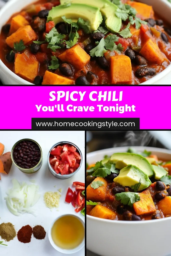 Discover the ultimate comfort dish with this Spicy Sweet Potato Chili! Packed with flavor, this Vegetarian Chili with Sweet Potatoes and black beans will delight your taste buds and nourish your body. Whether you're a fan of healthy spicy chili or looking for a hearty Sweet Potato and Black Bean Soup, this Black Bean Chili Recipe is your go-to. Perfect for any day of the week! Try it today and save for later. #ChiliRecipe #VegetarianChili #HealthyEating #ComfortFood