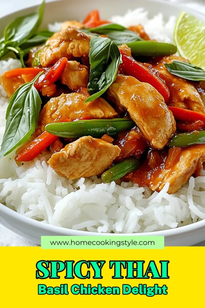 Discover this easy Thai basil chicken recipe that brings bold flavors to your table! This spicy Thai chicken stir-fry features tender chicken, fresh veggies, and fragrant Thai basil for a quick Asian chicken dish that’s sure to impress. Ready in just 30 minutes, it’s perfect for busy weeknights. Try this fiery stir-fried chicken recipe and indulge your taste buds today! Save this pin for a delicious dinner idea! #ThaiBasilChicken #SpicyChicken #AsianRecipes #QuickDinner