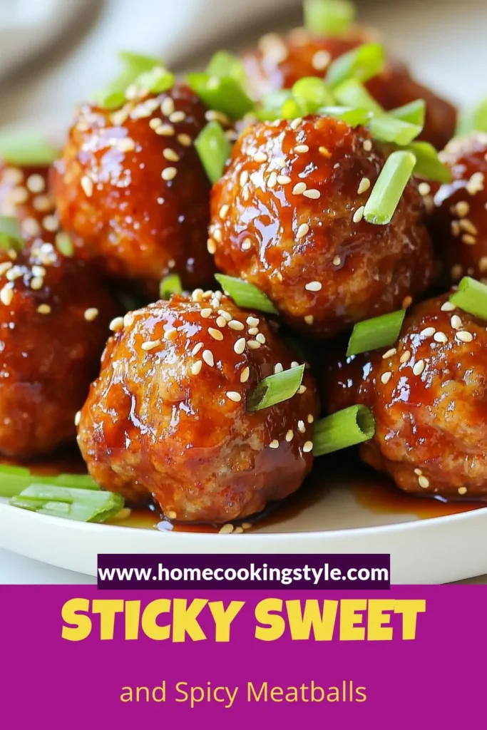 Looking for a crowd-pleasing appetizer? Try these Honey Sriracha meatballs! Made with ground chicken, these glazed chicken meatballs feature a perfect balance of sweet and spicy, making them an easy meatball appetizer everyone will love. This spicy meatball recipe is simple to prepare and perfect for parties or family dinners. Don’t miss out—pin this delicious recipe today! #HoneySrirachaMeatballs #EasyMeatballAppetizer #SpicyMeatballRecipe #GroundChickenMeatballs