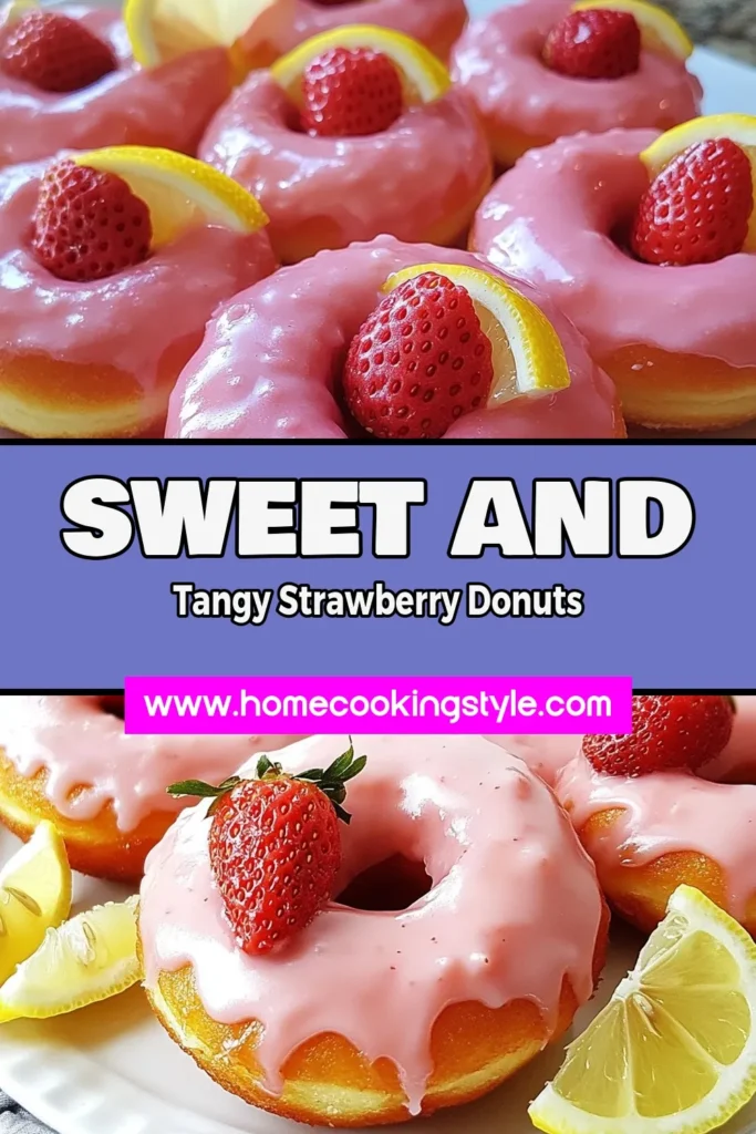 Delight in the deliciousness of homemade strawberry lemonade donuts! This easy baked donuts recipe combines fresh strawberry puree and zesty lemon glaze for a refreshing treat. Whether you're baking for breakfast or a special occasion, these strawberry lemonade donuts are sure to impress. Follow this simple recipe for fluffy donuts topped with a tangy glaze. Save this recipe for later and treat yourself! #StrawberryLemonadeDonuts #HomemadeDonutRecipe #BakedDonutsRecipe #LemonGlazeDonuts
