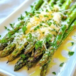 To make Lemon Garlic Roasted Asparagus, you need fresh ingredients. Here’s what you’ll need: - 1 pound fresh asparagus, trimmed - 3 tablespoons olive oil - 3 cloves garlic, minced - Zest of 1 lemon - Juice of 1 lemon - 1/2 teaspoon sea salt - 1/4 teaspoon freshly cracked black pepper For a little kick, you can add some optional ingredients. These will enhance the flavor: - 1/4 teaspoon red pepper flakes (for spice) - Grated Parmesan cheese for topping - Fresh parsley, chopped for garnish If you don’t have some items, you can still make this dish. Here are some substitutions: - Use avocado oil instead of olive oil for a different taste. - Try shallots instead of garlic for a milder flavor. - If you don’t have fresh lemon, bottled lemon juice works well too. Feel free to mix and match based on what you have. Enjoy the cooking process! {{ingredient_image_1}} Start by washing 1 pound of fresh asparagus. Trim the tough ends off each stalk. You want the asparagus tender, so cut about an inch from the bottom. This simple step helps you enjoy the best flavor. In a large bowl, mix 3 tablespoons of olive oil with 3 cloves of minced garlic. Add the zest of 1 lemon and the juice of that same lemon. Next, sprinkle in 1/2 teaspoon of sea salt and 1/4 teaspoon of black pepper. If you like a little heat, toss in 1/4 teaspoon of red pepper flakes. Stir this mixture well. This marinade brings out bright flavors in the asparagus. Preheat your oven to 425°F (220°C). Once your oven is hot, add the trimmed asparagus to the marinade bowl. Toss until each stalk is well coated. Then, spread the asparagus onto a baking sheet lined with parchment paper. This helps with cleanup. Roast the asparagus for 12-15 minutes. Halfway through, give them a gentle toss for even cooking. When the asparagus is tender and slightly crisp, it’s ready. For extra flavor, sprinkle grated Parmesan cheese on top right after you take it out of the oven. Garnish with fresh parsley for a pop of color. Enjoy your delicious dish! To roast asparagus well, start with fresh spears. Look for bright green color and firm stems. Trim the ends to remove tough parts. Preheat your oven to 425°F (220°C) for crispy edges. Toss the asparagus in the marinade, making sure each piece gets coated. Spread them evenly on the baking sheet. This step helps them roast without steaming. Roast for 12-15 minutes, until tender but still bright. Toss halfway through to cook evenly. The base flavor comes from garlic and lemon, but you can get creative! Add herbs like thyme or oregano for extra taste. A pinch of red pepper flakes gives a spicy kick. For a zesty twist, mix in some lemon slices before roasting. If you love cheese, sprinkle grated Parmesan on top after roasting. This adds a rich, salty flavor. Make your dish pop with color and style. Arrange the roasted asparagus on a long plate. Drizzle with extra lemon juice for brightness. Scatter fresh parsley on top for a vibrant touch. You can also serve it with lemon wedges on the side. This way, guests can add more zest if they like. For a fancy touch, use a nice serving dish to impress your family and friends. Pro Tips Choose Fresh Asparagus: Look for firm, bright green asparagus with closed tips. Fresh asparagus not only tastes better but also has a better texture when roasted. Don’t Overcrowd the Pan: Spread the asparagus out in a single layer on the baking sheet. Overcrowding can lead to steaming rather than roasting, preventing that desired crispness. Adjust Roasting Time: Depending on the thickness of your asparagus, you may need to adjust the roasting time. Thinner spears may only need 10-12 minutes, while thicker ones might take closer to 15-18 minutes. Experiment with Flavors: Feel free to mix up the seasonings! Try adding lemon thyme, balsamic vinegar, or even a sprinkle of sesame seeds for a different flavor profile. {{image_2}} You can add Parmesan cheese to boost flavor. After roasting, sprinkle grated cheese on top. The cheese melts and becomes a tasty layer. This adds a rich, creamy touch that many love. Want to make this dish heartier? Add chicken or shrimp. Simply toss cooked pieces into the roasted asparagus. Both proteins pair well with lemon and garlic. They add a nice protein kick to your meal. For a vegan twist, skip the cheese. You can also add nutritional yeast for a cheesy flavor. This brings a nutty taste without dairy. Another option is to add your favorite nuts for a crunchy texture. Nuts like almonds or walnuts work great here. Store your leftover Lemon Garlic Roasted Asparagus in an airtight container. This keeps it fresh. Place it in the fridge. Use it within three days for the best taste. If you want to keep it longer, consider freezing it. To reheat, use your oven for the best results. Preheat the oven to 350°F (175°C). Spread the asparagus on a baking sheet. Heat for about 10 minutes or until warm. You can also use a microwave. Place the asparagus on a microwave-safe plate and heat for 1-2 minutes. For freezing, cool the asparagus first. Then, place it in a freezer bag. Remove as much air as you can to prevent freezer burn. It can stay frozen for up to three months. When ready to eat, thaw in the fridge overnight. You can also reheat it straight from the freezer, but it may take longer. Yes, you can use frozen asparagus. Just remember to thaw it first. Pat it dry with a paper towel. This helps to remove extra moisture. When using frozen asparagus, it may cook faster, so keep an eye on it. You know asparagus is done when it turns bright green and is tender. It should also have a slight crisp at the ends. Roasting usually takes 12-15 minutes at 425°F. Toss it halfway through for even cooking. Lemon Garlic Roasted Asparagus pairs well with many dishes. Try serving it with grilled chicken or fish. It also goes well with quinoa or rice. For a light meal, serve it with a fresh salad. The flavors complement each other nicely! In this post, we covered key ingredients, step-by-step instructions, and helpful tips for roasted asparagus. You learned how to prepare and flavor asparagus, along with fun variations. I shared storage tips to keep your dish fresh and answered common questions too. With these insights, you can create a delicious dish that brightens any meal. Enjoy your cooking journey and impress your guests with perfectly roasted asparagus!