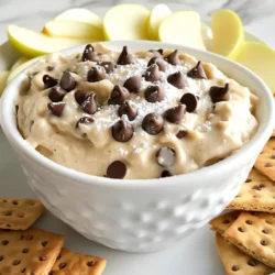 To make the best chocolate chip cookie dough dip, you need fresh ingredients. Here’s what you will need: - 1 cup brown sugar, packed - ½ cup granulated sugar - ½ cup unsalted butter, softened - 1 teaspoon vanilla extract - 1 cup all-purpose flour (heat-treated) - ½ teaspoon salt - 1 cup mini chocolate chips - 1 cup cream cheese, softened - ½ cup powdered sugar These ingredients work together to create a rich and creamy dip. The brown sugar gives it that deep flavor, while the mini chocolate chips add a fun crunch. For this recipe, you might already have some items at home. Here are the key pantry staples: - Granulated sugar - Brown sugar - All-purpose flour - Salt - Vanilla extract These basics help form the backbone of your dip. Make sure your flour is heat-treated for safety. This step is very important to avoid any raw flour concerns. You can serve this dip with various snacks. Here are some ideas to try: - Graham crackers - Apple slices - Pretzels Each option brings a unique flavor and texture to your dip. The sweetness of apples or the crunch of pretzels pairs perfectly with the dip. Enjoy exploring these combinations! {{ingredient_image_1}} First, grab a large mixing bowl. Add the softened butter, brown sugar, and granulated sugar. Use a hand mixer and beat on medium speed until fluffy. This takes about 2-3 minutes. You want it light and airy. Next, add the cream cheese and vanilla extract. Beat again until smooth. This ensures a creamy base. Now, take a separate bowl. Whisk together the heat-treated flour and salt. This step is important for safety. Gradually add this dry mix to the wet ingredients. Mix on low speed. Stop when everything is just combined. Be careful not to over-mix. Gently fold in the mini chocolate chips. Use a spatula to make sure they spread evenly. Transfer your dip to a serving bowl. Smooth the top with your spatula. Cover it and chill in the refrigerator. Let it sit for at least 30 minutes. This makes it firmer and easier to dip. After chilling, it’s ready to serve. Enjoy with graham crackers, apple slices, or pretzels. Each bite is a delicious treat! To get the best texture for your dip, use softened butter and cream cheese. This helps the dip become creamy and smooth. Beat the mixture well, but don’t overmix the dry ingredients. Fold in the chocolate chips gently. Chilling the dip for at least 30 minutes helps it firm up. This way, it becomes easier to scoop. If you need to swap ingredients, there are great options. You can use coconut sugar instead of brown sugar. For a dairy-free version, try vegan cream cheese. If you don’t have mini chocolate chips, regular ones work too. Just chop them into smaller pieces. You can also use almond or oat flour if you want gluten-free options. To make your dip even tastier, add a pinch of cinnamon. This gives a warm flavor that pairs well with chocolate. You can also mix in a bit of peanut butter for a nutty twist. For a fun look, top the dip with more chocolate chips or colorful sprinkles. Serve it in a pretty bowl and arrange graham crackers, apple slices, or pretzels around it. This makes for a great presentation that will impress your guests! Pro Tips Use Heat-Treated Flour: Always use heat-treated flour to ensure it's safe to eat raw in this dip. Softened Ingredients: Make sure your butter and cream cheese are softened for a smooth, creamy texture. Chill for Best Results: Allow the dip to chill in the refrigerator for at least 30 minutes for a firmer texture and enhanced flavors. Customize Your Dippers: Feel free to get creative with your dippers; try cookies, fruit, or pretzels for a fun twist! {{image_2}} You can make this dip gluten-free with easy swaps. Use gluten-free all-purpose flour instead of regular flour. Make sure it is heat-treated to ensure safety. This way, anyone can enjoy the dip without worry. Many brands offer gluten-free options that taste great. Always check the label to ensure it fits your needs. You can add fun flavors to this dip. Nutella gives a rich chocolatey twist, while peanut butter adds a nutty taste. Just mix in a half cup of either flavor when you add the cream cheese. You can also try almond extract for a unique spin. Each option makes the dip even more delicious and exciting. Seasonal add-ins can take this dip to the next level. Try mixing in some sprinkles for a festive touch. During the fall, add a pinch of cinnamon or nutmeg for warmth. In the summer, you can fold in fresh fruit like diced strawberries or blueberries. These small changes keep the dip fresh and fun for any occasion. To keep your chocolate chip cookie dough dip fresh, store it in an airtight container. This helps prevent it from drying out or absorbing strong smells from the fridge. Make sure to chill it for at least 30 minutes before serving. The dip will stay good in the fridge for up to five days. If you want to store the dip for a longer time, you can freeze it. Use a freezer-safe container and leave some space at the top. The dip may expand when it freezes. It can last for about three months in the freezer. Just remember to label it with the date. When it’s time to enjoy your chocolate chip cookie dough dip, take it out of the freezer. Place it in the fridge for a few hours to thaw. This slow thawing keeps the texture nice. Once it's soft, stir it gently, and serve it cold. You can add fresh mini chocolate chips on top for extra yum! Raw flour can pose a risk for illness. Flour may have bacteria like E. coli. To make it safe, heat-treat the flour. You can do this by spreading it on a baking sheet. Bake it at 350°F for about 5 minutes. This step kills harmful germs and keeps your dip safe to eat. Yes, you can make this dip ahead of time. It actually tastes better after chilling. Prepare it and store it in the fridge for up to three days. Just cover it tightly so it stays fresh. When you're ready to serve, take it out and enjoy! If you're out of cream cheese, don't worry! You can use Greek yogurt or mascarpone cheese. Both give a nice, creamy texture. You can also try using cottage cheese for a lighter option. Just blend it well to ensure a smooth dip. You can make a tasty chocolate chip cookie dough dip with key ingredients. Knowing how to mix and serve it right is crucial. Remember to try different flavors and storage tips to keep it fresh. You have options, like gluten-free choices or adding fun seasonal treats. Enjoying your dip is all about confidence in your skills. Now, go ahead and impress your friends with this simple, delicious recipe!