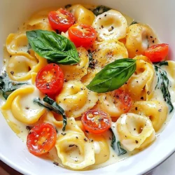 To make Creamy Spinach Tomato Tortellini, gather these fresh and simple ingredients: - 12 oz cheese tortellini - 2 tablespoons olive oil - 3 cloves garlic, minced - 1 cup cherry tomatoes, halved - 4 cups fresh spinach, roughly chopped - 1 cup heavy cream - 1/2 cup grated Parmesan cheese - 1 teaspoon Italian seasoning - Salt and pepper to taste - Fresh basil leaves for garnish These ingredients are key to a creamy and flavorful dish. The cheese tortellini serves as a perfect base. The olive oil adds a nice richness, while garlic gives it a lovely aroma. Cherry tomatoes bring a burst of sweetness and color. Fresh spinach adds nutrients and a vibrant green look. Heavy cream makes the sauce rich and smooth, and Parmesan cheese adds a salty, savory touch. Italian seasoning brings together all the flavors. Finally, salt and pepper enhance everything, making each bite taste better. Don't forget the fresh basil as a garnish; it adds a pop of freshness. {{ingredient_image_1}} Start by cooking the cheese tortellini. Follow the package instructions for the best results. Once cooked, drain the tortellini and set it aside. This step ensures the pasta is tender and ready to soak up the creamy sauce later. Next, heat 2 tablespoons of olive oil in a large skillet over medium heat. Add 3 cloves of minced garlic to the hot oil. Sauté the garlic for 1-2 minutes until it becomes fragrant. This will add a nice flavor to the dish. Now, add the halved cherry tomatoes to the skillet. Cook them for about 3-4 minutes until they start to soften. Then, stir in 4 cups of roughly chopped fresh spinach. Cook this mixture until the spinach wilts, which should take about 2-3 minutes. Pour in 1 cup of heavy cream and sprinkle in 1 teaspoon of Italian seasoning. Stir everything together and let the sauce simmer for a couple of minutes to thicken slightly. Finally, toss the cooked tortellini into the skillet. Gently mix to coat the pasta in the creamy sauce. Add 1/2 cup of grated Parmesan cheese and season with salt and pepper to taste. Stir until the cheese melts and everything combines well. Your creamy spinach tomato tortellini is now ready to serve! To avoid mushy pasta, cook the tortellini until it is al dente. This means it should be firm but not hard. Follow the package instructions closely. Be sure to drain it right away. If you leave it in the water, it will keep cooking and become too soft. When sautéing vegetables, timing is key. Start with garlic for about one to two minutes. Once you smell that great aroma, add the cherry tomatoes. Cook them for three to four minutes until they soften. Then, add the spinach. It will wilt quickly, in just two to three minutes. To adjust the cream for thickness, you can add more heavy cream if needed. If your sauce is too thin, let it simmer longer. This helps it thicken up nicely. If you need an alternative thickener, consider using cornstarch. Mix a little with cold water before adding it to your sauce. This will help it thicken without changing the flavor. For sides to serve with tortellini, a light salad works well. A simple green salad with a vinaigrette adds freshness. Garlic bread is another great option. It pairs perfectly with the creamy sauce. For a restaurant-style presentation, use a large bowl or plate. Spoon the tortellini into the center. Garnish it with fresh basil leaves. Sprinkle a little extra Parmesan on top for a lovely finish. Pro Tips Use Fresh Ingredients: For the best flavor, use fresh spinach and ripe cherry tomatoes. This will enhance the overall taste of your dish. Adjust the Creaminess: If you prefer a lighter dish, you can substitute half of the heavy cream with vegetable broth for a delicious yet lighter sauce. Customize Your Cheese: Experiment with different cheeses such as ricotta or mozzarella for a unique twist on the traditional Parmesan flavor. Serve with Bread: Pair this tortellini dish with crusty bread to soak up the creamy sauce, making for a more satisfying meal. {{image_2}} You can add protein to your creamy spinach tomato tortellini for a heartier meal. Options include cooked chicken, shrimp, or sausage. Each adds its own flavor and texture. - Chicken: Use grilled or shredded chicken. Cook it until golden. Add it when you toss the tortellini in the sauce. - Shrimp: Add peeled shrimp to the skillet after the garlic. Cook for about 3-4 minutes until pink. Then mix in the tortellini. - Sausage: Use Italian sausage for a tasty kick. Brown it in the skillet before adding garlic. Adjust cooking times as needed. Make sure proteins are cooked through before serving. If you want a vegan option, try plant-based creams. They give the same creamy texture without dairy. - Plant-based creams: Look for cashew cream or coconut cream. Both work well in sauces. - Dairy-free cheese: Use nutritional yeast or vegan cheese to replace Parmesan. They help keep a cheesy flavor. These swaps let everyone enjoy this dish. You can change the dish based on what’s in season. This keeps it fresh and exciting. - Greens: Swap spinach for kale or Swiss chard. Both add different flavors and nutrients. - Seasonal veggies: Use zucchini, bell peppers, or asparagus. Add them to the skillet with cherry tomatoes. These changes let you enjoy creamy spinach tomato tortellini all year round. To store leftovers, place your creamy spinach tomato tortellini in an airtight container. This keeps it fresh and tasty. Make sure to cool the dish to room temperature before sealing it. I recommend you eat the leftovers within 3 to 4 days for the best taste and safety. To freeze your creamy tortellini, let it cool completely first. Then, transfer it to a freezer-safe container or bag. Remove as much air as you can to prevent freezer burn. You can freeze it for up to 3 months. When you're ready to eat, thaw the tortellini overnight in the fridge. To reheat, warm it gently on the stove over low heat. Add a splash of cream or water to help loosen the sauce. Stir often until it’s hot and creamy again. Enjoy your meal! You can use several options if you need a heavy cream substitute. Here are a few: - Coconut cream: This adds a rich flavor and works well in dishes. - Greek yogurt: It gives a creamy texture and adds protein. - Silken tofu: Blend it for a smooth, creamy texture without dairy. - Lactose-free cream: This option keeps it creamy for those with lactose issues. Each substitute may change the taste a bit, but they all maintain that lovely creaminess. Yes, you can make this dish ahead of time. Here are some best practices: - Prepare the sauce: You can cook the sauce in advance and store it in the fridge. - Cook tortellini: Cook the tortellini just before serving to keep it fresh. - Storage: Store in a sealed container in the fridge for up to three days. - Reheat gently: Use low heat to warm it up, adding a little cream if needed. Making tortellini from scratch is fun and rewarding. Here’s a brief overview: 1. Dough: Mix flour, eggs, and a pinch of salt. Knead until smooth. 2. Rest: Let the dough sit for about 30 minutes, covered. 3. Roll out: Thinly roll the dough and cut it into squares. 4. Filling: Place your choice of filling in the center of each square. 5. Shape: Fold and pinch the edges to seal the tortellini. Important tips for dough preparation include ensuring it’s not too sticky and rolling it thin for a tender bite. In this blog post, we explored a simple recipe for creamy tortellini. We detailed the ingredients, cooking steps, and tips for perfect results. You learned how to add proteins and adjust the sauce for your taste. Storing leftovers and making the dish ahead were also covered. This dish shines with flavor and is easy to customize. Enjoy your creamy tortellini with fresh ingredients and perfect pairings. You’ll impress friends and family with this delightful meal!