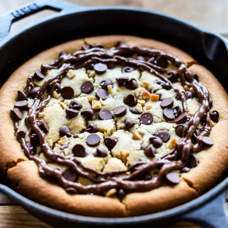 - 1 cup all-purpose flour - 1/2 teaspoon baking soda - 1/4 teaspoon salt - 1/2 cup unsalted butter, softened - 1/2 cup brown sugar, packed - 1/4 cup granulated sugar - 1 teaspoon vanilla extract - 1 large egg - 1 cup semi-sweet chocolate chips - 1/2 cup chopped nuts (walnuts or pecans, optional) - Ice cream for serving (optional) You can change some ingredients if needed. Use whole wheat flour for a healthier option. If you need a dairy-free version, use vegan butter instead of regular butter. You can swap brown sugar for coconut sugar for a different taste. If you don't have eggs, use a flaxseed meal mixed with water. This works well in cookies and keeps them moist. Toppings add fun to your cookie skillet. A scoop of vanilla ice cream brings coolness and creaminess. You can drizzle melted chocolate or caramel sauce for extra sweetness. Try sprinkling sea salt on top for a nice contrast. Chopped nuts can also add crunch and flavor. Mix and match toppings to create your perfect dessert! {{ingredient_image_1}} First, preheat your oven to 350°F (175°C). This step is key for even baking. Next, grab a medium bowl. In it, whisk together 1 cup of all-purpose flour, 1/2 teaspoon of baking soda, and 1/4 teaspoon of salt. Set this bowl aside for later. Now, take a large mixing bowl. Add 1/2 cup of softened unsalted butter. Then, blend in 1/2 cup of brown sugar and 1/4 cup of granulated sugar. Mix them until light and fluffy. This makes your cookie rich! Next, beat in 1 teaspoon of vanilla extract and 1 large egg. Mix until everything is well combined. Gradually add the dry mix from the first bowl. Stir until just combined. Be careful not to overmix. Finally, fold in 1 cup of semi-sweet chocolate chips and 1/2 cup of chopped nuts if you like. Now, take a pre-greased cast-iron skillet. Transfer the cookie dough into it, spreading it evenly. Bake this in the preheated oven for 25 to 30 minutes. You're looking for golden brown edges and a soft center. Once you take it out, let it cool for a few minutes. It will keep cooking a bit as it cools. Serve it warm, and consider adding a scoop of vanilla ice cream on top for extra fun! To get a soft and chewy cookie, mix just until the flour is combined. Overmixing makes the cookie tough. Bake until the edges are golden, but the center stays soft. This gives you that perfect balance of crisp and chew. One big mistake is using cold butter. Always use softened butter for the best mix. Don’t skip the cooling step after baking. This step helps the cookie set up just right. Also, be careful with your oven time. If you bake too long, you risk a dry cookie. Serve warm from the skillet for the best taste. A scoop of vanilla ice cream makes it even better. You can add a drizzle of chocolate sauce on top. A sprinkle of sea salt adds a nice contrast to the sweet cookie. Enjoy it with friends for a fun dessert! Pro Tips Use Room Temperature Ingredients: Make sure your butter and egg are at room temperature for easier mixing and a smoother dough. Don't Overmix: Mix the dough just until the ingredients are combined to maintain a soft and chewy texture. Check for Doneness: The cookie skillet should be golden around the edges but still soft in the center; it will firm up as it cools. Flavor Enhancements: Add a pinch of espresso powder to intensify the chocolate flavor or sprinkle some sea salt on top for a sweet-salty contrast. {{image_2}} You can easily make a nut-free version of this cookie skillet. Simply leave out the chopped nuts. This swap keeps the dish safe for those with nut allergies. The cookie will still be soft and gooey. You won't miss the nuts at all! Switching up the type of chocolate can add a fun twist. You can use milk chocolate, dark chocolate, or even white chocolate. Each type gives a new flavor. For a richer taste, dark chocolate is perfect. If you want it sweeter, use milk chocolate. Get creative and mix different types for a fun surprise! Add-ins can take your skillet cookie to the next level. Try adding a half cup of shredded coconut or a few tablespoons of peanut butter chips. You can even use toffee bits for a crunchy bite. Each option adds a unique flavor and texture. Don't be afraid to experiment! To keep leftovers fresh, first let the skillet cool. Cover the skillet with plastic wrap or foil. You can also transfer the cookie to an airtight container. Store it at room temperature for up to two days. For longer storage, place it in the fridge. It stays fresh there for up to a week. When ready to enjoy, preheat your oven to 350°F (175°C). Place the skillet in the oven for about 10-15 minutes. This will warm it up nicely. If you prefer, you can microwave single portions. Heat them for about 15-20 seconds. Just be careful not to overheat, or the cookie will get tough. You can freeze the cookie skillet too! First, let it cool completely. Wrap it tightly in plastic wrap and then foil. It will stay good in the freezer for up to three months. When ready to eat, move it to the fridge overnight. Then reheat as I mentioned before. Enjoy that warm, gooey goodness again! The chocolate chip cookie skillet lasts about 3 days when stored properly. To keep it fresh, cover it tightly with plastic wrap or foil. You can also place it in an airtight container. The cookie might lose some crunch but will still taste great! Yes, you can make a smaller portion! Divide the recipe in half. Use a smaller skillet or baking dish. This way, you can enjoy a fresh cookie without leftovers. Baking time may change, so check it a little earlier. You can use many toppings to enhance your skillet cookie. Some tasty options include: - Whipped cream for a light touch - Caramel sauce for extra sweetness - Chopped nuts for a crunchy bite - Fresh berries for a fruity flavor - Peanut butter drizzle for a nutty twist Try different combinations to find your favorite! This recipe guides you through making a delicious chocolate chip cookie skillet. We covered ingredients, steps, tips, and variations. Remember, use the right mix of ingredients for the best taste. Avoid common mistakes to get perfect texture. Store leftovers properly to enjoy later. Experiment with flavors and toppings to make it your own. Enjoy this treat with friends and family. Happy baking!