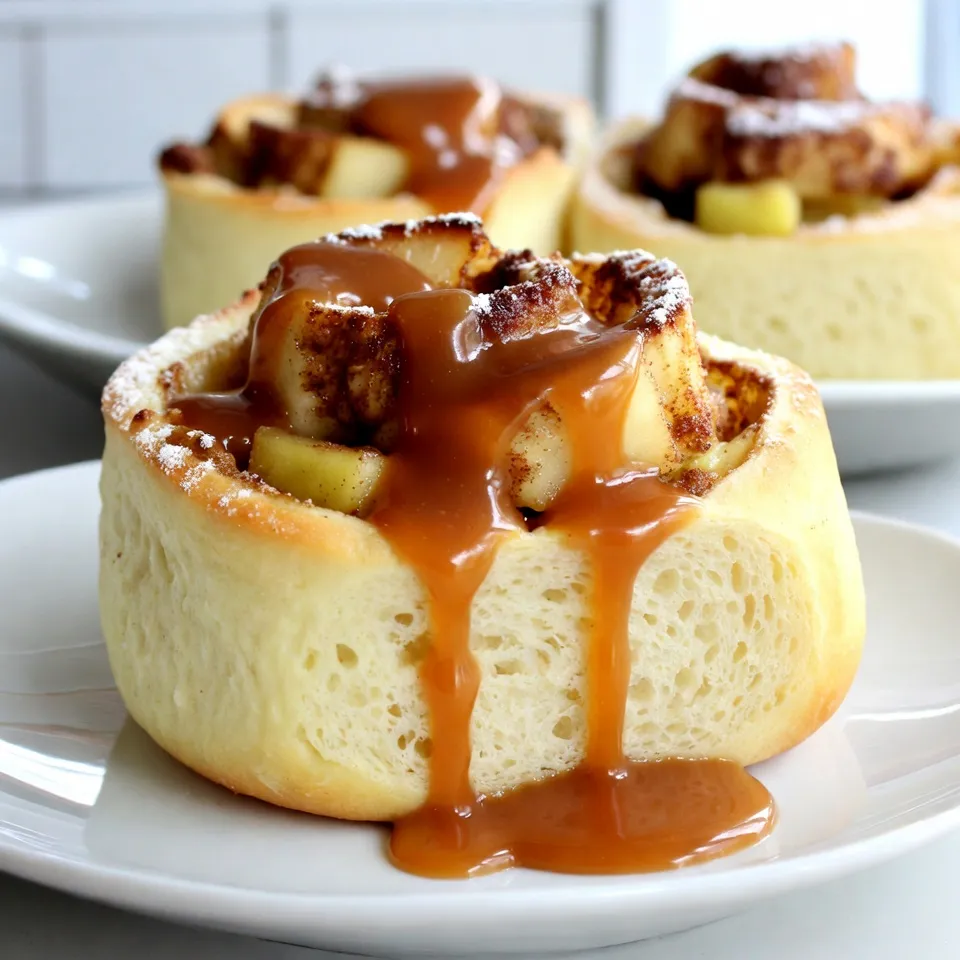 To make caramel apple cinnamon rolls, gather these ingredients: - 2 cups all-purpose flour - 1/2 cup warm milk (110°F) - 2 tablespoons sugar - 1 packet (2 1/4 teaspoons) active dry yeast - 1/4 cup unsalted butter, melted - 1 large egg - 1/4 teaspoon salt - 1 tablespoon ground cinnamon - 1 medium apple, peeled and diced (e.g., Granny Smith or Honeycrisp) - 1/2 cup brown sugar - 1/4 cup chopped pecans or walnuts (optional) - 1 cup caramel sauce (store-bought or homemade) - Powdered sugar for dusting (optional) You can swap some ingredients if needed: - Use almond milk or oat milk instead of regular milk for a dairy-free option. - Replace all-purpose flour with a gluten-free blend for a gluten-free version. - Use a different type of sugar, like coconut sugar or maple sugar, for a unique flavor. - If you don’t have pecans or walnuts, try using sunflower seeds for crunch. When picking apples for your rolls, consider these tips: - Choose firm apples like Granny Smith or Honeycrisp. They hold their shape well. - Look for apples that are free from bruises and blemishes. - Smell the apples; fresh apples will have a sweet scent. - For a sweeter roll, opt for Honeycrisp apples. For a tart roll, go with Granny Smith. These details help you make the best caramel apple cinnamon rolls. Enjoy the process, and savor the sweet rewards! {{ingredient_image_1}} To start, gather your ingredients. You need flour, warm milk, sugar, yeast, butter, an egg, and salt. First, mix the warm milk, sugar, and yeast in a small bowl. Let it sit for about 5 minutes until it gets foamy. This step wakes up the yeast. In a large bowl, combine the flour and salt. Make a well in the center. Add in the melted butter, egg, and the yeast mixture. Stir until a dough forms. Next, knead the dough on a floured surface for about 5 to 7 minutes. The dough should become smooth and elastic. Once you have the right texture, place the dough in a greased bowl. Cover it with a kitchen towel. Let it rise in a warm spot for about 1 hour. The dough should double in size during this time. After the dough has risen, punch it down gently. Roll it out into a rectangle, roughly 12 by 18 inches. This will be the base for your filling. In a separate bowl, mix diced apples, brown sugar, ground cinnamon, and nuts if you like. Spread this apple mixture evenly over the rolled-out dough. Start from one long edge and roll the dough tightly like a log. Pinch the seams to seal it well. Now, cut the log into 12 equal slices. Place these slices in a greased baking dish. Cover them again with a towel and let them rise for another 30 minutes. While the rolls rise, preheat your oven to 350°F (175°C). This is the perfect time to get your kitchen smelling amazing. After the second rise, bake the rolls for 25 to 30 minutes. They should turn a lovely golden brown. Once baked, remove them from the oven and let them cool for about 10 minutes. Drizzle warm caramel sauce over the rolls. If you want to add some extra sweetness, dust them with powdered sugar. Now you have a delicious treat ready to enjoy! If your rolls do not rise, check the yeast. Make sure it is fresh and active. Use warm milk, not hot, to help the yeast grow. If the dough is too sticky, add a bit more flour. If it is too dry, add a little milk. For uneven baking, rotate the pan halfway through. To get fluffy rolls, knead the dough well. This helps build gluten, which gives the rolls structure. Let the dough rise in a warm spot. A warm oven turned off works well. When rolling the dough, be gentle and even. Avoid pressing too hard, which can flatten the dough. Use warm caramel sauce for easy drizzling. If it's too thick, gently heat it on the stove. A squeeze bottle works great for drizzling. You can also use a spoon. Start from the center and move outward. Make sure to cover all parts of the rolls for a sweet finish. Pro Tips Use Fresh Apples: For the best flavor, opt for fresh, crisp apples like Granny Smith or Honeycrisp. They add a nice tartness that balances the sweetness of the caramel. Don’t Skimp on Rising Time: Allowing the dough to rise sufficiently is crucial for fluffy rolls. Make sure to let it double in size for the best texture. Warm Caramel Sauce: Drizzling warm caramel sauce enhances the flavor and makes it easier to spread over the rolls. You can gently warm it in the microwave before serving. Customize the Nuts: Feel free to substitute or mix nuts based on your preference. Chopped walnuts or pecans add a delightful crunch and richness to the rolls. {{image_2}} You can switch up the fruit in these rolls. Try pears for a soft, sweet taste. Cherries add a nice tartness. You can even use berries for a burst of color. Just make sure to chop the fruit small. This helps it cook well and blend with the cinnamon. If you need a gluten-free option, use a gluten-free flour blend. Many brands work well in baked goods. Just check the mix for xanthan gum. If it’s not in there, add a bit to help with texture. This makes the rolls soft and tasty, just like the original. To make these rolls vegan, swap the egg for a flax egg. Mix one tablespoon of flaxseed meal with three tablespoons of water. Let it sit until it thickens. Use plant-based milk instead of dairy. Replace the butter with coconut oil or vegan butter. These swaps keep the flavor while meeting vegan needs. To keep your caramel apple cinnamon rolls fresh, place them in an airtight container. Make sure they cool to room temperature first. This helps prevent moisture from making them soggy. Store the rolls at room temperature for up to two days. For longer storage, refrigerate them. They will last up to a week in the fridge. Reheating is simple. You can use a microwave or an oven. For the microwave, place a roll on a microwave-safe plate. Heat it for about 15-20 seconds. Check if it’s warm enough. If you use an oven, preheat it to 350°F. Wrap the rolls in foil to keep them soft. Heat for about 10 minutes. This way, they stay nice and fluffy. Freezing is great for saving leftovers. To freeze, let the rolls cool completely. Then, wrap each roll tightly in plastic wrap. Place them in a freezer-safe bag or container. They can last up to three months in the freezer. When ready to eat, thaw overnight in the fridge. Reheat using the instructions above for the best taste. The best way to reheat these rolls is in the oven. Preheat your oven to 350°F (175°C). Place the rolls on a baking sheet. Cover them with foil to keep them soft. Heat for about 10-15 minutes. This method warms them through and keeps them fluffy. Yes, you can make the dough ahead of time. After mixing the dough, let it rise until it doubles in size. Then, punch it down and cover it tightly. Store it in the fridge for up to 24 hours. When ready, take it out and let it come to room temp before rolling. To check if the rolls are done, look for a golden brown color on top. You can also insert a toothpick in the center of a roll. If it comes out clean, they are ready. The rolls should feel firm and spring back slightly when touched. This blog post covered key steps to make delicious caramel apple cinnamon rolls. We discussed ingredients, substitutions, and choosing the best apples. You learned how to prepare dough, fill, and bake the rolls. I shared tips to solve common problems and ensure fluffy results. We explored variations for gluten-free and vegan options, plus storage and reheating tips. Now, you have everything to make your own tasty treats. Get ready to impress friends and family with your baking!