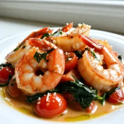 - 1 lb large shrimp, peeled and deveined - 2 tablespoons olive oil - 3 cloves garlic, minced - 1 cup cherry tomatoes, halved - 1 cup baby spinach - 1 cup heavy cream - ½ cup grated Parmesan cheese - 1 teaspoon Italian seasoning - Salt and pepper to taste - Fresh basil leaves for garnish The main ingredients create a tasty dish. Shrimp brings protein and flavor. Olive oil adds richness. Garlic gives a lovely aroma. Cherry tomatoes add sweetness and color. Baby spinach provides freshness and nutrients. For the creamy sauce, you need heavy cream. Grated Parmesan cheese thickens and flavors the sauce. Italian seasoning blends herbs for extra taste. Salt and pepper enhance all flavors. Fresh basil leaves make a bright garnish. With these ingredients, you can make a delicious meal in no time! {{ingredient_image_1}} How to perfectly cook shrimp To cook shrimp well, heat your olive oil on medium-high. When it shimmers, add the shrimp. Cook them for about 2-3 minutes on each side. Look for a bright pink color and firm texture. This shows they are done. Remove the shrimp from the skillet to prevent overcooking. Ensuring a smooth sauce texture To get a smooth sauce, make sure to stir the heavy cream slowly. After adding it to the skillet, let it simmer gently. Then, mix in the grated Parmesan cheese. This helps to avoid lumps. Stir until the cheese melts completely into the cream. Suggested seasonings and herbs Italian seasoning works great, but feel free to add more. Fresh herbs like thyme or rosemary can boost the flavor. A touch of lemon zest also brightens the dish. Adding spice or heat options If you like heat, try adding red pepper flakes. Start with a pinch and adjust to your taste. You can also use a dash of hot sauce for a different kick. Best ways to plate the dish For a stunning plate, use a shallow bowl. Place the creamy shrimp in the center. Use a spoon to drizzle extra sauce around the edges. This adds a nice touch. Ideas for garnishing Fresh basil leaves make a lovely garnish. You can also sprinkle some extra Parmesan cheese on top. A slice of lemon on the side brightens the dish visually and adds flavor. You can swap heavy cream for half-and-half or coconut cream. These options still bring a creamy texture but with less fat. For a lighter dish, Greek yogurt works well too. If you want to try different seafood, scallops and fish like salmon or tilapia fit nicely in this recipe. They add unique flavors and textures to the dish. Consider adding bell peppers or zucchini for extra color and nutrition. Mushrooms also blend well with the sauce. For seasonal variations, use asparagus in spring or butternut squash in fall. These vegetables bring fresh taste and crunch to your meal. Creamy Tuscan shrimp pairs wonderfully with pasta or rice. You can serve it over fettuccine for a classic touch. If you prefer something lighter, try it with quinoa or cauliflower rice. For creative side dishes, consider garlic bread or a fresh salad. These sides balance the rich flavors of the shrimp and sauce. Pro Tips Fresh Shrimp: Use the freshest shrimp you can find for the best flavor and texture. Look for shrimp that are firm and have a slightly sweet smell. Customize the Cream: Feel free to add a splash of white wine before the cream for an extra layer of flavor. It pairs beautifully with the shrimp and tomatoes. Thicker Sauce: For a thicker sauce, let the cream simmer a bit longer before adding the shrimp. This will help it reduce and become creamier. Herb Variations: Experiment with different herbs like thyme or oregano in place of Italian seasoning to customize the flavor profile to your liking. {{image_2}} To store leftovers, place them in an airtight container. This keeps the dish fresh. Make sure to cool it down to room temperature before sealing. You can store it in the fridge for up to three days. When you reheat it, do so gently on low heat. Stir often to keep the sauce smooth. For best practices, keep the shrimp and sauce separate if you can. This helps keep the shrimp from getting too soft. If you have extra ingredients, such as tomatoes or spinach, store them separately. This way, they stay fresh longer. Can Creamy Tuscan Shrimp be frozen? Yes, but it’s best to freeze the sauce and shrimp separately. This helps with texture when thawing. Pour the cooled sauce into a freezer-safe bag. Make sure to remove all the air before sealing. Store shrimp in their own bag, too. When you are ready to eat, thaw everything overnight in the fridge. To reheat, warm the sauce in a pan over low heat. Add the shrimp once the sauce is hot. Stir until everything is heated through. The expected longevity of the stored dish is about three days in the fridge. If frozen, the shrimp and sauce can last up to two months. Always check for signs of spoilage before eating. If you see any off smells or changes in color, it’s best to toss it out. - Each serving has about 400 calories. - Here is the macronutrient breakdown: - Protein: 30g - Carbohydrates: 6g - Fat: 30g - This dish is not gluten-free due to the heavy cream. - You can make it dairy-free by using coconut cream. - Shrimp is low in calories but high in protein. - Spinach adds vitamins A and K, boosting nutrition. - Tomatoes offer antioxidants, which are good for health. This post guided you through making Creamy Tuscan Shrimp. We discussed key ingredients like shrimp, garlic, and cherry tomatoes, plus delicious tips for cooking and serving. You now have techniques to swap ingredients and enhance flavors, making this dish your own. In closing, this dish is not just a recipe; it's a canvas for creativity. Enjoy cooking and sharing this fantastic meal!