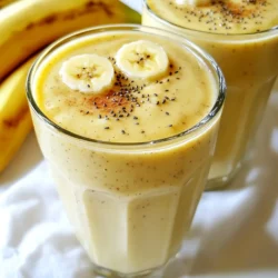 To make the Almond Butter Banana Smoothie, gather these items: - 2 ripe bananas, frozen - 2 tablespoons almond butter - 1 cup almond milk (or any milk of choice) - 1 tablespoon honey or maple syrup (optional) - 1 tablespoon chia seeds (optional) - ½ teaspoon vanilla extract - A pinch of cinnamon - Ice cubes (optional, for a thicker smoothie) You can add a few extras to boost flavor and nutrition: - Spinach for extra greens - Protein powder for a protein boost - Oats for added fiber - Flax seeds for omega-3s - Cocoa powder for a chocolate twist This smoothie is not just tasty; it’s also good for you. Each serving is packed with healthy fats, fiber, and vitamins. Here’s a rough breakdown: - Calories: 300 - Protein: 8g - Fat: 15g - Carbohydrates: 40g - Fiber: 7g - Sugar: 15g (natural sugars from bananas and honey) This drink gives you energy and keeps you full. Enjoy it as a quick breakfast or snack! {{ingredient_image_1}} Start by gathering your ingredients. You will need: - 2 ripe bananas, frozen - 2 tablespoons almond butter - 1 cup almond milk (or any milk of choice) - 1 tablespoon honey or maple syrup (optional) - 1 tablespoon chia seeds (optional) - ½ teaspoon vanilla extract - A pinch of cinnamon - Ice cubes (optional) If your bananas are not frozen yet, peel and slice them. Place the slices in the freezer for at least 2 hours. This step makes your smoothie cold and thick. Next, place all ingredients in your blender. Add the frozen bananas, almond butter, almond milk, and any optional ingredients you like. I often use honey for sweetness and chia seeds for extra nutrition. Blend on high until the mixture is smooth and creamy. If you want a thicker texture, add some ice cubes. Blend again until you reach your desired consistency. Don’t forget to taste it! You can add more honey or maple syrup if you want it sweeter. Pour your smoothie into chilled glasses. This drink is best enjoyed right away. You can decorate it with a sprinkle of cinnamon on top or some extra chia seeds. If you like, serve it with a side of toast or fruit for a complete breakfast. Enjoy your energizing morning drink! To get that smooth, creamy texture, start with frozen bananas. They blend better and make your smoothie cold. If it's too thick for your taste, add more almond milk. If it's too thin, toss in some ice cubes. Blend well until everything mixes nicely. You can swap almond butter for peanut butter if you prefer. If you're allergic to nuts, sunflower seed butter works great too. For milk, any type is fine. Use coconut milk for a tropical twist or oat milk for a creamier texture. You can also skip honey or maple syrup if you want it less sweet. Adding spices can make your smoothie even tastier. A pinch of cinnamon gives warmth and depth. Try nutmeg for a cozy flavor. You can also add a dash of cocoa powder for a chocolatey kick. Experiment to find what you like best! Pro Tips Use Ripe Bananas: For the best flavor and natural sweetness, use very ripe bananas that are speckled with brown spots. Customize Your Milk: Feel free to substitute almond milk with any milk of your choice, such as oat milk or coconut milk, for a different flavor. Add Protein: Boost the nutritional profile by adding a scoop of your favorite protein powder for an extra kick. Chill Your Glasses: For a refreshing experience, chill your glasses in the freezer for a few minutes before serving the smoothie. {{image_2}} You can change up your almond butter banana smoothie easily. Here are some ideas: - Peanut Butter: Swap almond butter for peanut butter for a richer taste. - Berries: Add a cup of frozen berries for a fruity twist. - Cocoa Powder: Mix in a tablespoon of cocoa powder for a chocolate flavor. - Greek Yogurt: Use Greek yogurt for extra creaminess and protein. Each of these choices adds a new taste. Experiment to find your favorite! This smoothie is great for everyone! To keep it vegan and gluten-free: - Use almond milk or any plant-based milk. - Select gluten-free oats if you choose to add oats. - Skip honey and use maple syrup instead. These swaps make your drink fit for any diet while keeping it delicious! Want to try something new? Make a smoothie bowl! Here’s how to do it: 1. Blend your almond butter banana smoothie as usual. 2. Pour it into a bowl instead of a glass. 3. Top with your favorite fruits, nuts, and seeds. 4. Add granola for crunch. This way, you get a fun, filling breakfast that looks great and tastes amazing! If you have leftover smoothie, pour it into a jar. Seal it tightly and place it in the fridge. Use the smoothie within 24 hours for the best taste. Before drinking, give it a good shake or stir. The ingredients may settle, but that’s normal! Freezing bananas is simple and smart. Peel and slice ripe bananas. Place the slices on a baking sheet in a single layer. Freeze them for about 2 hours. Once frozen, transfer them to a freezer bag. This way, you can enjoy banana smoothies anytime! Store almond butter in a cool, dark place. It lasts longer that way. Keep almond milk in the fridge after opening. Use it within a week for best flavor. For chia seeds, keep them sealed and dry. They can last for months in a pantry. Yes, you can use fresh bananas. However, frozen bananas make the smoothie cold and creamy. If you use fresh ones, add ice cubes. This helps create a thick texture. Almond butter is rich in healthy fats, protein, and fiber. It can help keep you full. It also contains vitamins and minerals such as vitamin E, magnesium, and calcium. These nutrients support heart health and strong bones. To make the smoothie thicker, you can add ice cubes or more banana. Chia seeds also help. They absorb liquid and expand, giving your smoothie a great texture. Yes, you can use any milk you like. Coconut milk, oat milk, or cow's milk work well. Each milk adds a different flavor. Choose what you enjoy most. Yes, this smoothie can work as a meal replacement. It has protein, healthy fats, and fiber. These keep you satisfied. If you want, add more ingredients like spinach or protein powder for extra nutrition. In this post, we explored all things smoothies, from the right ingredients to tasty variations. We learned how to prepare, blend, and store your smoothies for maximum flavor and freshness. Using tips for perfect consistency and substitutions can elevate your drink. Remember, there are endless ways to mix flavors and make healthy choices. Get creative and enjoy your own smoothie experience! It's a fun way to blend nutrition and taste into your day.